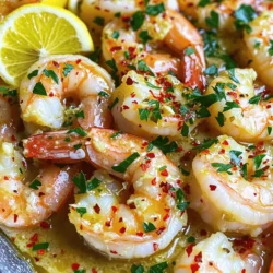 - 1 pound large shrimp, peeled and deveined - 4 tablespoons unsalted butter - 4 cloves garlic, minced - Zest and juice of 1 lemon The shrimp are the star of this dish. Use large shrimp for the best bite. The butter adds richness, while the garlic brings a savory note. Fresh lemon zest and juice brighten the whole dish. This simple mix creates a base for amazing flavor. - 1 teaspoon red pepper flakes - Salt and pepper to taste - 2 tablespoons fresh parsley, chopped - Lemon slices for garnish Red pepper flakes add a touch of heat. Adjust the amount based on your spice preference. Salt and pepper enhance all the flavors. Fresh parsley gives a pop of color and freshness. Lemon slices make a lovely garnish and add even more lemony flavor. - 1 tablespoon olive oil Olive oil is perfect for sautéing. It helps cook the garlic without burning it. This oil also adds a nice depth to the dish. Be sure to heat it before adding the garlic for the best flavor. For the full recipe, check out the Lemon Garlic Butter Shrimp section! 1. Heat 1 tablespoon of olive oil in a large skillet over medium heat. 2. Once the oil is hot, add 4 cloves of minced garlic and 1 teaspoon of red pepper flakes. Sauté for about 1 minute until fragrant. Be careful not to burn the garlic; it can turn bitter quickly. 1. Add 1 pound of peeled and deveined shrimp to the skillet. Season with salt and pepper to taste. Cook for 2-3 minutes on one side. 2. Flip the shrimp over. Now, add 4 tablespoons of unsalted butter, the zest of 1 lemon, and the juice of 1 lemon. Cook for another 2-3 minutes. The shrimp should turn pink and opaque. 1. Remove the skillet from heat. Toss in 2 tablespoons of chopped fresh parsley for freshness. 2. Serve the shrimp immediately. Garnish with lemon slices for a bright, cheerful touch. Enjoy your meal! For the complete recipe, check out the Full Recipe. To cook shrimp well, heat your skillet first. I like to use medium heat. This helps the shrimp cook evenly. Add olive oil before the shrimp. It helps in preventing sticking. When sautéing shrimp, do not crowd the pan. If you add too many at once, they will steam instead of sear. This affects the texture. Cook in batches if needed. To avoid overcooking, watch the color closely. Shrimp turn pink and opaque when done. This usually takes only 2 to 3 minutes per side. If you cook too long, they become rubbery. To boost flavor, add spices or herbs. Try thyme or basil for a fresh twist. You can also add a pinch of smoked paprika. This adds depth to the dish. Balancing flavors is key. You can use a splash of vinegar or a bit of sugar. This helps to enhance the lemon's tartness. A touch of honey can add sweetness, too. This dish pairs well with many sides. Serve it over rice or with pasta. Garlic bread is also a great choice to soak up the sauce. For drinks, a crisp white wine works best. Consider a Sauvignon Blanc or a light Pinot Grigio. These wines complement the lemon and shrimp flavors well. For more details on making this dish, check out the Full Recipe. {{image_2}} You can change the flavor of lemon garlic butter shrimp easily. Adding herbs like thyme or basil can boost taste. Thyme offers a warm, earthy note, while basil brings a fresh touch. Both make the dish pop. You can also use other citrus fruits. Lime or orange zest adds a fun twist. Lime gives a tart kick, and orange adds sweetness. Try mixing these flavors to find your favorite! You can adjust the heat level to your liking. If you want more spice, try different pepper types. Jalapeños or serranos can add a fresh bite. You can also use hot sauce instead of red pepper flakes. This option lets you control the heat easily. Just add a few dashes while cooking to ramp up the fire! Making lemon garlic butter shrimp gluten-free is simple. Just ensure your butter and seasoning do not contain gluten. For a vegetarian option, use mushrooms or tofu instead of shrimp. Cook them in the same way for a tasty dish. This way, everyone can enjoy the flavors! Feel free to check the Full Recipe for more details! Store your Lemon Garlic Butter Shrimp in an airtight container. Keep it in the fridge. This helps keep it fresh and tasty. Use it within 2 days for the best flavor. After this time, the shrimp may lose its quality and texture. If you want to save it for later, freezing is a great option. First, let the shrimp cool completely. Then, place it in a freezer-safe bag. Make sure to remove as much air as possible. This will prevent freezer burn. You can freeze it for up to 3 months. When you're ready to eat, move it to the fridge a day before. This slow thaw helps keep the shrimp juicy and flavorful. To reheat, you can use a skillet or microwave. A skillet works best. Heat it on low and add a splash of water or broth. This keeps the shrimp moist. Stir gently until it warms up. If using a microwave, place the shrimp in a microwave-safe dish. Add a little water and cover it. Heat in short bursts, stirring in between. This way, you avoid overcooking. Enjoy your meal with all its tasty flavors! Check out the Full Recipe for more details. Shrimp should reach an internal temperature of 120°F (49°C). Cooking shrimp to this temperature ensures they are safe to eat and fully cooked. When shrimp are at this temperature, they turn pink and firm up. This means you can enjoy their sweet and briny flavor without worry. Yes, you can use frozen shrimp. They are often just as good as fresh shrimp. To use frozen shrimp, simply thaw them first. Place them in a bowl of cold water for about 15-20 minutes. You can also leave them in the fridge overnight. This helps keep their texture nice. If you use frozen shrimp, be sure to adjust your cooking time slightly. Frozen shrimp may take a minute longer to cook. Look for these signs to tell if shrimp are cooked: - They turn pink and opaque. - They curl into a C shape. - They feel firm to the touch. These signs show your shrimp are ready to eat. If they are still translucent or feel mushy, keep cooking for another minute or two. Enjoy your delicious Lemon Garlic Butter Shrimp with these tips in mind! For the Full Recipe, check out the section above. This blog post covered an easy shrimp recipe using simple ingredients. You learned about the main ingredients like shrimp, butter, and garlic. I explained how to cook shrimp and suggested tips for great taste. Variations allow you to mix things up, whether you prefer spice or herbs. Lastly, I shared storage tips to keep your dish fresh. Cooking shrimp can be fun and rewarding, so grab your ingredients and get started!