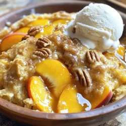 - 1 can (15 oz) sliced peaches in syrup, undrained - 1 box (15.25 oz) yellow cake mix - 1/2 cup unsalted butter, melted - 1 cup fresh diced peaches (optional) - 1 teaspoon cinnamon - 1 cup chopped pecans or walnuts (optional) - Vanilla ice cream or whipped cream for serving (optional) Gathering the right ingredients is key to making this Easy Peach Dump Cake. You start with a can of sliced peaches in syrup. This brings a sweet and juicy flavor. You can use fresh peaches for a bit of extra taste. Next, grab a box of yellow cake mix. It makes everything simple and quick. Melt half a cup of unsalted butter. This adds richness to the cake. A teaspoon of cinnamon gives it warmth and spice. You can add chopped pecans or walnuts if you like crunch. For a treat, serve it warm with vanilla ice cream or whipped cream. It makes a great dessert for any occasion. - Gluten-free cake mix option - Dairy-free substitutes for butter - Natural sweeteners instead of sugar If you have dietary needs, you can still enjoy this cake. Look for a gluten-free cake mix. It works just as well. For those avoiding dairy, use coconut oil or a dairy-free butter. Instead of sugar, try using natural sweeteners like honey or maple syrup. These swaps keep your dessert delicious while meeting your needs. - Preheat your oven to 350°F (175°C). - Grease the baking dish properly. This step helps prevent sticking. - Pour the sliced peaches into the dish. Make sure to include the syrup for extra flavor. - Evenly sprinkle the cake mix on top of the peaches. Do not stir; it should look messy! - Drizzle the melted butter over the cake mix. Cover as much as possible for a rich taste. - Sprinkle cinnamon on top. If you like nuts, add them now for crunch. - Bake in the preheated oven for 35-40 minutes. Check for doneness when the top is golden brown. - The cake should be bubbly around the edges. Let it cool for about 10 minutes before serving. You can find the complete process in the Full Recipe. Enjoy the sweet simplicity of this easy peach dump cake! One key mistake is keeping the cake mix dry. If it gets wet, the cake won't rise well. Always remember not to stir the cake mix in. Layering the ingredients is crucial. The mix needs to sit on top of the peaches to create a nice texture. A splash of vanilla extract can boost the taste. This small step makes a big difference. When choosing peaches, fresh ones add a bright flavor. Canned peaches are easy and still tasty. If you use fresh, make sure they are ripe and juicy. Serving the cake warm is best. A scoop of ice cream or whipped cream on top adds creaminess. For a pretty look, garnish with fresh peach slices. A sprig of mint can brighten the plate too. These details make your dessert feel special and inviting. {{image_2}} You can easily change the fruit in this dump cake. Swap the peaches for blueberries or apples. Both fruits add a new twist to the flavor. If you want to mix things up even more, try a mixed fruit dump cake. Use a blend of your favorite fruits. This gives you a tasty treat that's fun and fresh. You can also add fun flavors to your dump cake. Try mixing in chocolate chips or dried fruits. This adds sweetness and texture. Another idea is to use flavored cake mixes, like butter or lemon. Each mix changes the taste and makes it unique. Experiment with different flavors to find your favorite! If you want a healthier dump cake, you can make some swaps. Use natural sweeteners like honey or maple syrup instead of sugar. This makes it lower in sugar and still tasty. You can also try vegan dump cake variations. Replace the butter with coconut oil or a non-dairy option. These changes help you enjoy dessert while being mindful of your health. You can check the Full Recipe for details on how to make this dessert! To store leftovers, let the dump cake cool first. Then, cover it tightly with plastic wrap or foil. You can also transfer it to an airtight container. This keeps it fresh in the fridge for up to four days. Glass or plastic containers work well here. If you want to save the dump cake for later, freezing is a great option. Cut it into squares and wrap each piece in plastic wrap. Place the wrapped squares in a freezer bag and seal it. This cake keeps well for up to three months. When you are ready to enjoy it, thaw it in the fridge overnight. To reheat, place it in the oven at 350°F (175°C) for about 15 minutes. This keeps the texture nice and soft. To make the cake last longer, follow some best practices. Store it in the fridge for up to four days. If you freeze it, it can last for about three months. Always check for any signs of spoilage before eating. If it smells off or shows mold, it’s time to toss it. You can make a homemade version of this cake. Use fresh peaches, sugar, and butter. For the cake mix, you can use flour, baking powder, and salt. Mix these dry ingredients well. Then, add melted butter and milk for moisture. This gives you a fresh base. You can also add vanilla for more flavor. This version takes more time but tastes great! Yes, you can use frozen peaches. They work well if you thaw them first. Drain excess liquid to keep the cake from being soggy. Frozen peaches can be just as tasty. They save you time and are great in a pinch. Fresh or canned peaches also work well, depending on your choice. Serve the warm cake in bowls. A scoop of vanilla ice cream on top is the best choice. Whipped cream is also a great option. You can add a slice of fresh peach for extra flair. Serve with a drizzle of caramel sauce for a sweet touch. This makes every bite special! You can prepare this cake in advance. Just make the cake and store it in the fridge. Reheat it in the oven for the best texture. You can bake it, let it cool, and cover it. When ready to serve, warm it until hot. This way, you have a tasty dessert ready to go! Try this [Full Recipe] for detailed steps! This blog post covered how to make a delicious peach dump cake. You learned about the key ingredients, easy steps for baking, and helpful tips to enhance flavor. We also explored diet-friendly ingredient swaps and variations to try. Remember, this dessert is both simple and versatile. Feel free to mix it up with different fruits and tweaks. With these strategies and recipes, you can enjoy a tasty treat that fits your taste and lifestyle. Happy baking!