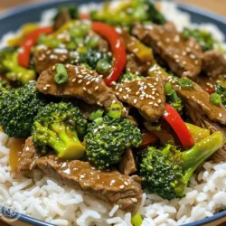 For a great beef and broccoli stir fry, you need fresh, simple ingredients. Here’s what you will use: - 1 pound beef flank steak, thinly sliced - 3 cups broccoli florets - 1 red bell pepper, sliced - 3 cloves garlic, minced - 1 inch ginger, grated - 1/4 cup soy sauce (low sodium) - 2 tablespoons oyster sauce - 1 tablespoon cornstarch - 1 tablespoon sesame oil - 2 tablespoons vegetable oil - Cooked jasmine rice, for serving - Sesame seeds and sliced green onions, for garnish These ingredients come together to create a dish that is both tasty and colorful. Using high-quality beef flank steak is key. This cut is tender and full of flavor. Look for steak that has a nice marbling of fat. This fat will melt during cooking, adding juiciness. Always slice the beef thinly against the grain. This keeps the meat tender and easy to chew. Broccoli and bell pepper bring crunch and color to your stir fry. Broccoli is a great source of vitamins. It adds a fresh taste. The red bell pepper adds sweetness and brightness. Garlic and ginger give depth to the flavor. They also add a warm, fragrant aroma. Together, these veggies and aromatics make the dish healthy and delicious. For the full recipe, check out the details above. Enjoy cooking! Start by slicing 1 pound of beef flank steak. Make thin slices against the grain. In a bowl, mix the beef with 1 tablespoon of cornstarch. Add half of the soy sauce, 1 tablespoon of vegetable oil, and stir well. This will help tenderize the beef. Let it marinate for 15 minutes. While the beef marinates, prepare the broccoli. Take 3 cups of broccoli florets. Bring a pot of water to a boil. Add the florets and cook for 2 minutes. This helps keep the bright green color. Next, quickly move the broccoli to a bowl of ice water. This stops the cooking and keeps it crisp. Drain the broccoli and set it aside. Heat the remaining vegetable oil in a large skillet or wok. Use medium-high heat for a good sear. Add the marinated beef in a single layer. Stir-fry for 3-4 minutes until browned. Remove the beef from the pan and set it aside. In the same pan, add 3 cloves of minced garlic, 1 inch of grated ginger, and 1 sliced red bell pepper. Stir-fry for 2-3 minutes until the bell pepper is tender-crisp. Return the cooked beef to the skillet. Add the blanched broccoli, the rest of the soy sauce, and 2 tablespoons of oyster sauce. Stir everything together and cook for another 2-3 minutes until heated through. Drizzle with 1 tablespoon of sesame oil and toss to combine. Remove from heat. For full details, check the Full Recipe. To make this dish pop with flavor, marinate your beef well. Use cornstarch and soy sauce for a tender bite. Marinate for at least 15 minutes. This step is key for juicy beef. Don't skip it! Adding oyster sauce elevates the taste. It brings a rich umami flavor that pairs well with the veggies. Heat is vital for stir-frying. Use a large skillet or wok. Make sure it’s hot before adding the oil. This helps to sear the beef quickly. Avoid overcrowding the pan; cook in batches if needed. Stir-fry for just a few minutes to keep the beef tender. Add the garlic and ginger next for a fragrant boost. One common mistake is overcooking the broccoli. Blanch for just two minutes. This keeps it bright and crisp. Another mistake is not using enough oil. A little vegetable oil helps everything cook evenly. Lastly, don’t skip the sesame oil at the end. It adds a wonderful finish to your stir-fry. For a detailed guide, check the Full Recipe. {{image_2}} You can change this stir-fry by adding different veggies. Try carrots, snap peas, or bell peppers. These add color and crunch. You can even use cauliflower or bok choy for a twist. Just cut them into small pieces. Add them at the same time as the broccoli for even cooking. This way, you get a tasty mix of flavors and textures. Want a different protein? You can swap beef for chicken, shrimp, or tofu. Chicken works well if you slice it thin. Shrimp cooks fast, so add it later in the stir-fry. For tofu, use firm or extra-firm. Cut it into cubes and pan-fry first to get a nice crust. These options make a great meal for everyone, no matter their taste. If you like heat, try a spicy twist. You can add red pepper flakes or sriracha to the sauce. Start with a small amount and taste it. You can always add more heat! Another idea is to mix in sliced jalapeños for a fresh kick. This spicy version makes your meal exciting. Enjoy every bite with a little extra zing. To store leftovers, let the beef and broccoli cool down. Once cool, place it in an airtight container. This helps keep the food fresh. Store it in the fridge for up to three days. If you plan to eat it later, consider freezing it. When you are ready to eat, you can reheat it easily. Use a microwave for quick warming. Heat in 30-second intervals, stirring between each. This helps it heat evenly. If you prefer, use a skillet on low heat. Stir it gently until hot. This keeps the beef tender. To freeze, ensure the dish is completely cool. Divide it into portions for easy meals. Store the portions in freezer-safe bags or containers. Remove as much air as possible to avoid freezer burn. You can freeze it for up to three months. When ready to eat, thaw it overnight in the fridge before reheating. For the full recipe, check out Beef & Broccoli Delight 🥦. For stir fry, slice beef against the grain. This keeps the meat tender. Aim for thin slices, about 1/4 inch thick. Use a sharp knife for clean cuts. If the beef is slightly frozen, it’s easier to slice. Make sure to cut it into bite-sized pieces for quick cooking. Yes, you can use frozen broccoli. It saves time and is easy to find. Just cook it according to package directions before adding it to your stir fry. Keep in mind that frozen broccoli may be softer than fresh. Adjust your cooking time to avoid overcooking. Beef and broccoli stir fry goes well with several sides. Here are some great options: - Jasmine rice - Brown rice - Fried rice - Noodles - Steamed dumplings These sides add variety and texture to your meal. If you want to make this dish at home, check out the Full Recipe above for all the details! In this blog post, we explored the key ingredients for a delicious beef and broccoli stir fry. I shared step-by-step instructions, tips for great flavor, and ways to avoid mistakes. We also discussed variations, storage options, and answered common questions. Overall, making beef and broccoli stir fry is fun and easy. With practice, you’ll impress everyone with your cooking. Enjoy trying out your own twists and having tasty meals ahead!