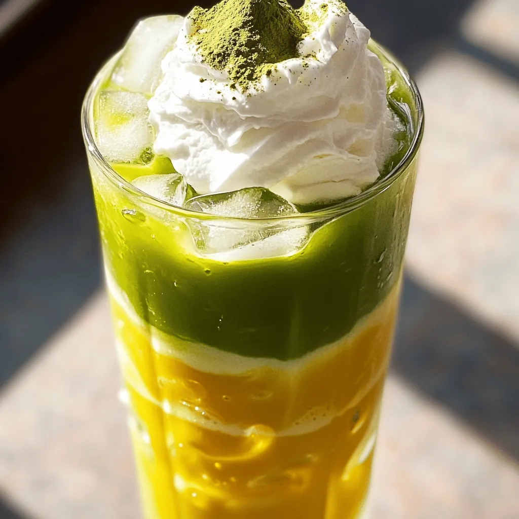 - 2 teaspoons matcha green tea powder - 1 cup milk (dairy or plant-based) - 1 tablespoon honey or maple syrup (adjust for sweetness) To make a great iced matcha latte, you need three key ingredients. First, get high-quality matcha green tea powder. This provides the vibrant green color and earthy flavor. Next, choose your milk. You can use dairy milk or any plant-based milk like almond or oat. Finally, pick a sweetener. Honey or maple syrup works well, but you can adjust the amount to suit your taste. - Ice cubes - Whipped coconut cream - Matcha powder (for garnish) While ice cubes are a must, the other ingredients are optional. Ice cubes chill your drink and keep it refreshing. Whipped coconut cream adds a creamy touch on top. You can also sprinkle a bit of matcha powder as a garnish. This makes your drink look even more appealing. If you want to learn how to make this drink, check the Full Recipe for all the details! To start, I sift the matcha green tea powder. This step helps remove any clumps. Sifting makes the matcha smooth and easy to mix. I use a small bowl for this. It takes just a minute, but it's worth it. Next, I whisk the matcha to create the perfect froth. I add ½ cup of cold water to the sifted matcha. Using a matcha whisk or a frother, I whisk vigorously. I want it to be frothy and fully dissolved. This gives the drink a light and airy texture. Now, I combine the milk and sweetener. In a separate jar, I pour in 1 cup of milk. This can be dairy or plant-based. Then, I add 1 tablespoon of honey or maple syrup. I stir it well to mix everything together. Next, I fill a tall glass with ice cubes. This keeps the drink cold and refreshing. I pour the sweetened milk mixture over the ice. Then comes the fun part! I gently pour the whisked matcha over the milk. This creates a beautiful layered look. If I feel fancy, I top it with whipped coconut cream. A sprinkle of matcha powder on top makes it look perfect. I serve it with a straw or a spoon. This way, you can mix it before enjoying. You can find the full recipe at the end of this section. Enjoy your chilled Zen Iced Matcha Latte! Choosing high-quality matcha is key. Look for bright green powder. The brighter the color, the fresher and better the matcha. This type offers a rich, smooth taste. Avoid dull or yellowish powders, as they can taste bitter. When it comes to milk, you have options. Dairy milk gives a rich creaminess. Plant-based milk, like almond or oat, can also work well. Each type adds its own flavor. Try different kinds to see what you like best. The creamier the milk, the better the texture. Layering your drink makes it look special. Pour the whisked matcha slowly over the milk. This way, it sits on top. The colors will contrast beautifully, making it eye-catching. For garnishes, think simple and fun. A sprinkle of matcha powder on top adds flair. You can also use whipped coconut cream for a treat. Add a mint leaf or a slice of lime for a refreshing touch. These small details make your Iced Matcha Latte stand out. For the full recipe, you can check out the complete steps. Enjoy creating your iced matcha latte! {{image_2}} You can make your iced matcha latte sweet or not. If you like it sweet, add honey or maple syrup. Adjust the amount based on your taste. For a lighter touch, try just a bit. If you want to skip sugar, go unsweetened. The matcha's natural taste shines through this way. You can also use natural sweeteners like agave or stevia. These options can give you sweetness with fewer calories. They mix well in the drink. Play around with different levels until you find your perfect balance. Want to spice it up? Add flavors like vanilla or chocolate. A drop of vanilla extract can make it cozy. If you love chocolate, try cocoa powder for a rich twist. Just mix it in before adding the milk. You can also change the milk. Almond milk adds a nutty taste. Oat milk gives a creamy feel. Coconut milk can bring a tropical vibe. Each type of milk offers a new flavor adventure. Experiment with these options to find your favorite! To keep your matcha powder fresh, store it in a cool, dark place. A sealed container works best. Light and heat can spoil its flavor. If you want to keep it even fresher, place it in the fridge. Just remember to let it warm up before you use it. This helps keep the taste strong. For your prepared iced matcha latte, keep it in the fridge. Use a sealed jar or container. This will help it stay fresh for longer. Try to drink it within 24 hours for the best taste. Once you open matcha powder, it can last about 3 to 6 months. After this time, it may lose its rich flavor and color. Always check for any off smell or taste before using. You can store your iced latte for about 1 to 2 days in the fridge. However, the ice will melt and dilute the drink. For the best flavor, enjoy your iced matcha latte right after making it. If you want to make a batch, consider the Full Recipe for a quick guide. An iced matcha latte is a refreshing drink made with matcha green tea. It blends matcha, milk, and sweetener, served over ice. The drink has a rich green color and a creamy texture. You can enjoy it hot or cold, but the iced version is perfect for warm days. The key components are: - Matcha green tea powder - Milk (dairy or plant-based) - Sweetener (honey or maple syrup) - Ice cubes This drink gives a nice energy boost and a calm feeling, thanks to the unique properties of matcha. Matcha is very healthy. It is packed with antioxidants called catechins. These help fight free radicals that can harm your body. Matcha may boost your metabolism, aiding in weight loss. It also supports heart health and can improve focus. Drinking matcha can help lower stress levels. It contains L-theanine, which promotes relaxation without making you sleepy. Overall, matcha is a great addition to your diet. You can find iced matcha lattes in many places. Most coffee shops offer them on their menu. Look for cafes that focus on tea or specialty drinks. Some popular chains also serve delicious iced matcha lattes. For pre-made options, check grocery stores. Many brands sell bottled iced matcha drinks. These can be a quick and tasty choice when you’re in a hurry. Yes, you can easily make a larger batch of iced matcha lattes. Just follow these simple steps: 1. Adjust the Ingredients: Multiply the ingredients by the number of servings you need. For example, if you want to make 4 servings, use 8 teaspoons of matcha powder, 4 cups of milk, and 4 tablespoons of sweetener. 2. Whisk the Matcha: For each serving, whisk the matcha with cold water in a large bowl. You can use a bigger whisk or a frother to save time. 3. Combine and Serve: In a large pitcher, mix the milk and sweetener. Pour this mixture into glasses filled with ice. Then, add the whisked matcha on top. 4. Garnish: If you like, top with whipped coconut cream and a sprinkle of matcha. Making a larger batch is great for parties or group gatherings. Enjoy sharing this delightful drink with friends! In this post, we explored how to make a delicious iced matcha latte. We covered essential ingredients like matcha powder and milk options, along with tips for achieving the best flavor. You learned about unique variations and how to store matcha properly. Remember, the key lies in using high-quality matcha and getting creative with flavors and presentations. Enjoy crafting your iced matcha latte, and let your taste buds guide you!