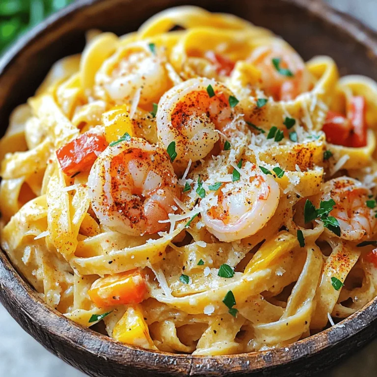 To make Creamy Cajun Pasta, you need fresh ingredients. Here’s what you’ll need: - 8 oz fettuccine pasta - 2 tablespoons olive oil - 1 pound shrimp, peeled and deveined - 1 bell pepper, diced (any color) - 1 small onion, finely chopped - 3 cloves garlic, minced - 1 teaspoon Cajun seasoning - 1/2 teaspoon smoked paprika - 1 cup heavy cream - 1/2 cup grated Parmesan cheese - Salt and pepper to taste - Fresh parsley for garnish Fettuccine is the star in this dish. It has a wide shape that holds the sauce well. You can also use penne or rigatoni if you prefer. Just remember to cook it until it’s al dente. This ensures your pasta has the right bite. Fresh produce adds flavor and texture. Use any color bell pepper you like. The onion gives sweetness. Garlic adds a strong aroma. Together, these ingredients bring brightness to the dish. Cajun seasoning is key for that bold flavor. It’s spicy and savory, giving the pasta a kick. Smoked paprika adds a hint of smokiness. Heavy cream makes everything rich and smooth. Finally, Parmesan cheese brings a salty, nutty taste. These combine to create a delightful sauce. For the full recipe, check out the details above! Cooking the Pasta Start by boiling a large pot of salted water. Once the water is bubbling, add 8 oz of fettuccine pasta. Cook it according to the package directions until it reaches an al dente texture. This usually takes about 8 to 10 minutes. After cooking, drain the pasta and set it aside. Sautéing the Vegetables While the pasta cooks, grab a large skillet. Heat 2 tablespoons of olive oil over medium heat. Add 1 small onion, finely chopped, and 1 diced bell pepper. Sauté these for about 3 to 4 minutes until they become soft and aromatic. Adding Protein and Seasoning Next, stir in 3 cloves of minced garlic. Cook for another minute until it smells great. Now add 1 pound of peeled and deveined shrimp to the skillet. Sprinkle in 1 teaspoon of Cajun seasoning and 1/2 teaspoon of smoked paprika. Cook the shrimp until they turn pink and are fully cooked, which takes about 3 to 4 minutes. Creating the Cream Sauce Now, lower the heat a bit. Pour in 1 cup of heavy cream. Stir well to mix everything. Allow it to simmer for 2 to 3 minutes. You want the sauce to thicken slightly during this time. Combining Pasta with Sauce Take your drained fettuccine and add it to the skillet. Toss the pasta gently to coat it in the creamy sauce. Add 1/2 cup of grated Parmesan cheese, mixing until it melts and combines well. Don’t forget to season with salt and pepper to taste. Final Touches and Plating Remove the skillet from heat. Chop some fresh parsley and sprinkle it over the top for a lovely garnish. Serve your creamy Cajun pasta hot and enjoy this rich and flavorful delight. For a detailed recipe, check the Full Recipe section. - Achieving the Ideal Al Dente Texture Cook your fettuccine in boiling salted water. Follow the package instructions closely. Check it a minute early. You want it firm but not hard. - Avoiding Rubbery Shrimp Shrimp cook quickly. Add them to the pan last. Only cook until they turn pink, about 3-4 minutes. This keeps them tender. - Ensuring the Sauce is Creamy Use heavy cream and low heat to make the sauce. Stir often and let it simmer. This thickens the sauce without burning it. - Overcooking Ingredients Keep an eye on your veggies and shrimp. Overcooking makes them mushy. Aim for a slight crunch in your veggies for great texture. - Skipping Key Ingredients Don’t skip the Parmesan cheese. It adds rich flavor. Also, Cajun seasoning brings the dish to life. Each ingredient plays a part in the overall taste. - Ideal Side Dishes Pair your pasta with a fresh salad. A simple green salad works well. You could also serve garlic bread on the side. - Garnishing Ideas Use fresh parsley for color and flavor. You can also add lemon zest for brightness. A sprinkle of extra Parmesan cheese also works wonders. {{image_2}} When it comes to Creamy Cajun Pasta, you can mix things up! Here are some fun variations. - Chicken or Tofu Options: If you prefer chicken, use one pound of cooked, diced chicken breast. For a plant-based choice, swap in tofu. Press and cube firm tofu, then sauté it like shrimp. - Vegetarian Alternatives: You can skip meat altogether. Use extra veggies like zucchini or mushrooms to add more flavor. - Gluten-Free Pasta Suggestions: If you need gluten-free pasta, look for rice or corn-based fettuccine. They work well and taste great. - Whole Wheat Alternatives: For a healthier option, whole wheat fettuccine gives a nice nutty flavor. It also adds fiber to your meal. - Spiciness Adjustments: Want more heat? Add extra Cajun seasoning or red pepper flakes. Just a pinch can boost the flavor. - Additional Vegetables: Add more color and nutrition by including spinach, cherry tomatoes, or broccoli. Toss them in during the sauté step for a fresh touch. Feel free to explore these variations to make this dish your own. For the full recipe, check the [Full Recipe]. To store leftovers, let the creamy Cajun pasta cool first. Place it in an airtight container. Keep it in the fridge. Your pasta will last about 3 to 4 days. Always check for signs of spoilage, like an off smell or mold. If you see these, throw it away. When reheating creamy sauces, avoid high heat. Use a gentle method to keep the sauce smooth. The best way is to use a skillet. Add a splash of milk or cream to help it stay creamy. Stir often and heat until warm. You can also use a microwave. Heat in short bursts, stirring in between. This helps maintain the texture and flavor of your delicious dish. Check the [Full Recipe] for details on making this creamy Cajun pasta. What is Cajun Seasoning? Cajun seasoning is a blend of spices. It usually includes paprika, cayenne, garlic, and onion powder. This mix gives dishes a bold, spicy flavor. You can find it in most grocery stores. You can also make your own blend at home. Can I make this dish dairy-free? Yes, you can make Creamy Cajun Pasta dairy-free. Use coconut milk or cashew cream instead of heavy cream. For cheese, use a dairy-free alternative. This gives a similar creamy texture without the dairy. How can I adjust the spiciness? To adjust spiciness, start with less Cajun seasoning. You can always add more later. If you want mild flavors, skip the cayenne. For more heat, add crushed red pepper flakes or hot sauce. How long does it take to make Creamy Cajun Pasta? It takes about 30 minutes to make this dish. You spend about 10 minutes prepping and 20 minutes cooking. This quick time makes it great for busy weeknights. Can I prepare this pasta ahead of time? Yes, you can prepare it ahead. Cook the pasta and sauce separately. Store them in the fridge for up to two days. When ready to eat, reheat them together in a pan. What can I use instead of shrimp? If you cannot find shrimp, try chicken or tofu. Chicken cooks quickly, just like shrimp. Tofu is great for a vegetarian option. Make sure to season it well to enhance the flavor. What if I can’t find fettuccine? If fettuccine is not available, use any pasta shape you like. Penne, spaghetti, or linguine work well too. Just follow the cooking time on the pasta package for best results. For the full recipe, check out the detailed steps above. This blog covered all you need for Creamy Cajun Pasta. We explored key ingredients and how to prepare them. You learned helpful tips for cooking and serving. Variations let you customize the dish with different proteins and pasta types. Remember to store leftovers safely and reheat properly for the best taste. Enjoy making this dish, and don't hesitate to experiment. Your culinary skills will shine with every bite!