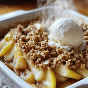 - 6 medium apples (Granny Smith and Honeycrisp mix) - 1 tablespoon lemon juice - 1 teaspoon ground cinnamon - 1/4 teaspoon nutmeg - 1 cup rolled oats - 3/4 cup all-purpose flour - 1/2 cup brown sugar, packed - 1/2 cup granulated sugar - 1/2 cup unsalted butter, melted - 1/4 teaspoon salt - 1/2 cup chopped walnuts or pecans (optional) Gathering the right ingredients is key for a great apple crisp. I love using a mix of Granny Smith and Honeycrisp apples. This mix gives the dish a nice balance of tart and sweet flavors. The lemon juice brightens the taste and keeps the apples fresh. Cinnamon and nutmeg add warmth and depth. The oats and flour create a crunchy topping that everyone loves. Brown sugar adds a rich flavor, while granulated sugar balances the sweetness. Melted butter brings it all together, making the topping crispy and golden. If you want some crunch, add walnuts or pecans. They give a nice texture and nutty taste. With these ingredients, you’re ready to make a delicious apple crisp. Check the Full Recipe for more details on how to bring these flavors together! Start by peeling the apples. Use a sharp peeler for this task. Next, core each apple to remove the seeds. Slice the apples into thin pieces. Aim for about 1/4-inch thickness. This helps them cook evenly. In a large bowl, toss the apple slices with lemon juice. This keeps them fresh and adds flavor. Next, sprinkle in the ground cinnamon and nutmeg. Toss everything well until the apples are fully coated. This mix brings out the best in your apples. In a separate bowl, combine rolled oats, flour, brown sugar, granulated sugar, and salt. Stir until all the dry ingredients blend well. Now, pour in the melted butter. Mix until the mixture looks like coarse crumbs. If you like nuts, fold in the chopped walnuts or pecans for a nice crunch. This topping adds texture and richness to your dessert. Grab your greased baking dish. First, spread the apple mixture evenly in the bottom. Then, take the oat topping and sprinkle it over the apples. Make sure to cover them well for a nice, golden crust. Preheat your oven to 350°F (175°C). Bake the dish for 35-40 minutes. The top should be golden brown. You’ll see the apples bubbling up around the edges. This is when you know it’s done. Let it cool for about 10 minutes before serving. Enjoy the warm, sweet aroma filling your kitchen! To make the best apple crisp, start with the right apples. I love using a mix of Granny Smith and Honeycrisp apples. Granny Smith adds a tart flavor, while Honeycrisp brings sweetness. This blend creates a great balance in your dessert. You want apples that hold their shape when baked, so avoid soft varieties. Next, focus on the oat topping. For the perfect texture, mix rolled oats with flour, sugars, and melted butter. Aim for a crumbly texture, not too wet or dry. If it feels too wet, add a bit more flour. If it's too dry, drizzle in a bit more melted butter. Serving your apple crisp warm is a must. I recommend adding a scoop of vanilla ice cream on top. The cold ice cream melts slightly, creating a creamy contrast to the warm apples. Whipped cream is also a fantastic choice if you prefer that texture. For a flavor boost, sprinkle a bit of cinnamon over the top before serving. This simple touch enhances the aroma and taste. Plating matters! Use a shallow bowl to show off the layers of your apple crisp. Serve it warm and topped with ice cream or whipped cream. For dishware, opt for white plates or bowls. They highlight the golden brown topping and the vibrant apple color. This creates a beautiful visual appeal. You can also garnish with a few apple slices or a sprinkle of nuts for a polished look. {{image_2}} You can change the taste of your apple crisp by adding new spices. Try ginger for a warm kick or allspice for depth. Both give your dessert a special twist. You can also swap out sugar for honey or maple syrup. These sweeteners bring a unique flavor that pairs well with apples. If you follow a gluten-free diet, you can still enjoy this dish. Use gluten-free oats instead of rolled oats. Make sure your other ingredients are also gluten-free. For those who avoid dairy, substitute butter with coconut oil or a vegan butter. These options keep your crisp tasty and friendly for all diets. You can mix up your fruit choices based on the season. In fall, add pears for a sweet touch. In summer, toss in berries for a fresh burst. Adjust your spices as well; use pumpkin spice in autumn or citrus zest in spring. This keeps your apple crisp exciting and in tune with the seasons. For the full recipe, check out the Apple Crisp Delight. To keep your apple crisp fresh, cool it completely first. Cover it with plastic wrap or foil. Place it in the fridge. It will stay good for about 3 to 5 days. If it lasts that long, it must be tasty! You can freeze apple crisp if you want to save some for later. First, let it cool down. Then, wrap it well in plastic wrap and then in foil. This helps keep it fresh. Apple crisp can last for about 3 months in the freezer. When you’re ready to eat it, thaw it overnight in the fridge. Reheat it in the oven at 350°F (175°C) for about 20 minutes. This will bring back its crunchy topping. When storing, think about how much you want to eat at once. You can cut it into squares. Place each square in a small container. This makes it easy to grab a quick dessert. For fun, you can change the toppings when serving later. Try adding ice cream or whipped cream. You can even sprinkle some extra cinnamon on top! How do I prevent a soggy apple crisp? To keep your apple crisp from getting soggy, use a mix of tart and sweet apples. Granny Smith and Honeycrisp work well together. Make sure to slice the apples thinly and toss them with lemon juice and spices. This helps keep them firm. Also, avoid overcooking the apples. The topping should be crisp and crunchy for the best texture. Can I use frozen apples for this recipe? Yes, you can use frozen apples! Just thaw them first and drain off the extra liquid. This helps keep your apple crisp from becoming too wet. You may want to add a bit more flour or oats to absorb any extra moisture. What temperature should I bake my apple crisp at? Bake your apple crisp at 350°F (175°C). This temperature helps the apples cook evenly while giving the topping a nice golden color. Preheating the oven ensures even cooking from the start. How can I tell when the apple crisp is done? You can tell your apple crisp is done when the top is golden brown and the apples are bubbly. Look for a nice crisp texture on top. You can also check the apples with a fork; they should be tender but not mushy. What goes well with apple crisp? Apple crisp pairs perfectly with vanilla ice cream or whipped cream. A drizzle of caramel sauce adds a nice touch. You can also sprinkle extra cinnamon on top for added flavor. Can I make apple crisp ahead of time? Yes, you can prepare the apple crisp ahead of time. Just assemble it, cover it, and store it in the fridge. Bake it just before serving. This way, your crisp stays fresh and warm. For the full recipe, check the section on ingredients and instructions. This blog covered the ingredients, steps, and tips for making the best apple crisp. We explored how to prep apples, create a tasty oat topping, and bake it to perfection. Remember to choose fresh apples and adjust your toppings for a personal touch. With these tips, you can share a warm dessert that delights everyone. Enjoy experimenting with flavors and serving options. A great apple crisp is about balance and care. I hope you make this recipe soon!