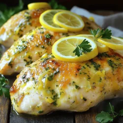 - 4 boneless, skinless chicken breasts - 3 tablespoons olive oil - Juice of 2 lemons - Zest of 1 lemon - 3 cloves garlic, minced - 2 tablespoons fresh parsley, chopped - 1 tablespoon fresh thyme, chopped (or 1 teaspoon dried thyme) - 1 tablespoon fresh rosemary, chopped (or 1 teaspoon dried rosemary) - 1 teaspoon paprika - Salt and pepper to taste - Lemon slices and parsley for garnish In this recipe, the chicken is the star. I use four boneless, skinless chicken breasts for a tender bite. The chicken gets a burst of flavor from the juice and zest of two lemons. This brings a bright taste that pairs well with the herbs. I add three tablespoons of olive oil for richness. Olive oil also helps the chicken stay moist while cooking. Minced garlic is key for depth. I use three cloves for a nice kick. Fresh herbs add life to this dish. I often use two tablespoons of chopped parsley. It brings a fresh taste. I add one tablespoon each of fresh thyme and rosemary, or you can use dried herbs if fresh is not available. Paprika gives a hint of warmth. Salt and pepper enhance all these flavors. Finally, I like to garnish with lemon slices and parsley. This not only looks nice but adds a fresh touch when serving. For the full recipe, check out the provided details. - Preheat the oven to 400°F (200°C). - In a bowl, whisk together 3 tablespoons of olive oil, juice of 2 lemons, zest of 1 lemon, 3 cloves of minced garlic, 2 tablespoons of chopped parsley, 1 tablespoon of chopped thyme, 1 tablespoon of chopped rosemary, 1 teaspoon of paprika, salt, and pepper. This mix brings bright flavors. The lemon juice adds a tangy taste. The herbs give a fresh and savory touch. - Place 4 boneless, skinless chicken breasts in a large baking dish. Cover them with the marinade. Make sure each piece is well coated. - Let the chicken marinate for at least 30 minutes or up to 2 hours. Marinating is key. It helps the chicken soak up all those delicious flavors. The longer it sits, the better it tastes! - After marinating, place the baking dish in the oven. Bake for 25-30 minutes until the chicken is cooked through (165°F or 75°C). - For a golden finish, you can broil the chicken for an additional 2-3 minutes. This step seals in the juiciness. The chicken will be tender and flavorful. Enjoy the wonderful aroma that fills your kitchen! For the full recipe, check the details above. - Marinate longer for deeper flavor. I suggest marinating for at least 30 minutes. This lets the chicken soak up all the lemon and herb goodness. If you have time, let it sit in the fridge for up to 2 hours. You will taste the difference! - Use fresh herbs for the best results. Fresh parsley, thyme, and rosemary bring bright flavors. Dried herbs can work, but fresh herbs really shine in this dish. - Let chicken rest after baking for juiciness. Once you take the chicken out of the oven, let it sit for about 5 minutes. This helps the juices stay inside, making each bite moist. - Check internal temperature with a meat thermometer. The chicken should reach 165°F (75°C). This ensures it is fully cooked and safe to eat. - Pair with roasted vegetables or a fresh salad. The bright flavors of the chicken work well with colorful veggies. Try carrots, zucchini, or bell peppers for a tasty side. - Serve over rice or quinoa for a complete meal. Both options soak up the juices and add a nice texture. You can also use couscous or a grain of your choice for variety. For the complete recipe, check out the Full Recipe section. {{image_2}} When you cook Baked Lemon Herb Chicken, you can switch things up for fun. Here are some tasty variations to try. You can change the herbs to match your taste. Here are a few ideas: - Use oregano for a more Mediterranean flavor. - Try basil for a sweet twist. - For a quick change, sprinkle on lemon pepper seasoning. It adds a nice zest. Mix up your cooking style for a new experience: - Grilling gives the chicken a smoky flavor. - Pan-searing can create a nice crust. - If you want ease, use a slow cooker. It makes the chicken tender with less fuss. Add more excitement to your dish with these add-ins: - Sun-dried tomatoes bring a rich taste. - Olives add a briny kick. - Want a touch of elegance? Add a splash of white wine into the marinade. It enhances the chicken’s flavor. These small changes can make your Baked Lemon Herb Chicken feel fresh and exciting. Try them out to find your favorite twist! For the full recipe, check out the [Full Recipe]. Store leftovers in an airtight container for up to 3-4 days. This keeps the chicken juicy and tasty. When you reheat, the oven works best. It helps maintain the texture and flavor. You can freeze cooked chicken for up to 3 months. This is great for meal prep. Before you reheat, thaw it in the refrigerator. This way, it stays safe and delicious. You can reheat in a microwave or oven until heated through. If you use the oven, add a splash of water. This keeps the chicken moist during reheating. It makes every bite just as good as fresh! Use a meat thermometer to check for an internal temperature of 165°F (75°C). This step is vital. It ensures that the chicken is safe to eat. Insert the thermometer in the thickest part of the chicken. If it reads 165°F, you are good to go. Yes, marinated chicken can be stored in the fridge for up to 2 hours before baking. This time allows the flavors to soak in. If you want to prep earlier, marinating overnight is also great. Just remember to bring it back to room temp before cooking. It is low in carbs and packed with protein. You can adjust the olive oil for calorie control. Using less oil is an easy way to make it lighter. The fresh herbs add nutrients and flavor, making it a healthy choice. Roasted vegetables, salad, rice, or quinoa are great accompaniments. These sides add color and texture to your meal. Roasted veggies bring out sweetness, while rice or quinoa adds fiber. This combination makes your meal satisfying and balanced. For the full recipe, check out the earlier section. This article provided a simple baked lemon herb chicken recipe. It covered essential ingredients, step-by-step instructions, helpful tips, and variations. You can explore different herbs and cooking methods to make it your own. Remember to store leftovers properly and reheat them with care. This dish is healthy, packed with flavors, and easy to prepare. It’s perfect for any meal. Enjoy creating deliciousness in your kitchen!