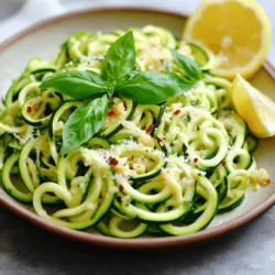 - 4 medium zucchinis - 4 tablespoons unsalted butter - 4 cloves garlic, minced - 1 teaspoon red pepper flakes - 1/4 cup freshly grated Parmesan cheese - Salt and pepper to taste - Fresh basil leaves for garnish - Juice of 1 lemon To make garlic butter zucchini noodles, you need fresh, quality ingredients. Start with medium zucchinis. They should feel firm and have a shiny skin. The butter adds richness, while the garlic brings a savory depth. Red pepper flakes give a nice kick. Adjust the amount based on your spice preference. Parmesan cheese is key for flavor and creaminess. Freshly grated cheese melts better than pre-grated. Don’t skip the salt and pepper; they enhance all the flavors. Fresh basil leaves are perfect for garnish and add a lovely aroma. Finally, lemon juice brightens the dish and balances the richness. - Spiralizer or vegetable peeler - Large skillet - Cooking utensils For tools, a spiralizer or vegetable peeler is essential. These help create the zucchini noodles, or "zoodles." A large skillet is best for cooking everything together. You will need basic cooking utensils like a spatula and measuring spoons. With these ingredients and tools, you are ready to make a delicious meal. Be sure to check the full recipe for detailed steps! To start, you need to make your zucchini noodles. You can use a spiralizer or a vegetable peeler. A spiralizer will give you the best shape. If you use a peeler, create long, flat strips. Tips for even noodle thickness: - Choose medium-sized zucchinis for uniformity. - Keep your hands steady while spiralizing or peeling. - Aim for noodles that are about the same thickness for even cooking. Next, it's time to make your garlic butter sauce. Begin by melting the butter in a large skillet. Use medium heat to prevent burning. Watch it closely, as butter can burn quickly. Sautéing garlic for the best flavor: - Add minced garlic to the melted butter. - Sauté for about 30 seconds until you smell that amazing aroma. - Be careful not to burn the garlic; it can turn bitter if overcooked. Now, it's time to combine everything. Toss the zucchini noodles in the garlic butter sauce. Make sure they are well coated. Cook them for about 3-4 minutes. You want them tender but still with a slight bite, which is called al dente. - Ensure noodles are cooked al dente: - Stir occasionally to avoid sticking. - Check for doneness by tasting a noodle. Follow these steps for a delicious Garlic Butter Zucchini Noodles dish. For the complete recipe, check out the Full Recipe section. Adjusting spice levels is easy. If you love heat, add more red pepper flakes. Just sprinkle in a little extra to the pan. If you want less spice, cut back on the flakes. You can also swap in other herbs for fresh taste. Try adding fresh thyme, oregano, or even parsley. Each herb brings its own unique flavor. Don’t hesitate to experiment! To avoid mushy zucchini noodles, keep an eye on your cooking time. Cook them for just 3-4 minutes. You want them tender but still firm, or al dente. This will give you the best texture. Another tip is to use medium heat while cooking. This helps the noodles cook evenly without losing their shape. Zucchini noodles pair well with proteins. Grilled shrimp or chicken adds great flavor and makes the meal more filling. You can also go vegetarian with cooked tofu for added protein. A side salad complements this dish well. It adds freshness and crunch to your meal. A simple green salad with lemon vinaigrette works perfectly. For the full recipe, check out the Garlic Butter Zucchini Noodles section. {{image_2}} You can make Garlic Butter Zucchini Noodles even better by adding protein. - Incorporating shrimp or chicken: Cook shrimp or chicken in the skillet with the garlic. This adds flavor and makes the dish heartier. Just cook the protein first, then add the zoodles. - Making it vegetarian-friendly with tofu: For a plant-based option, cube firm tofu and sauté it until golden. Toss it in with the zoodles to absorb the garlic butter goodness. Switching up the sauce can change the whole dish. - Using olive oil instead of butter: For a lighter dish, swap butter for olive oil. It adds a nice taste while keeping it healthy. - Experimenting with pesto or marinara: Try tossing the zoodles in pesto for a fresh twist. Marinara can also work well if you want a tomato base. You can boost flavor by using seasonal ingredients. - Adding seasonal vegetables: Add bell peppers, cherry tomatoes, or asparagus for color and nutrition. Just sauté them with the garlic for a few minutes first. - Incorporating herbs like thyme or oregano: Fresh herbs can elevate the dish. Add them at the end of cooking for a burst of flavor. For the full recipe, check out the detailed steps and tips for making this dish shine! To keep your zucchini noodles fresh, place them in airtight containers. This helps to lock in moisture and flavor. Make sure to refrigerate them within two hours of cooking. Proper storage can keep them tasty for about three days. Avoid leaving zoodles out at room temperature, as this can cause spoilage. When you reheat the zoodles, use low heat to keep their texture. I recommend the stovetop method for the best results. Just warm them gently in a pan for a few minutes. If you use the microwave, heat them in short bursts to prevent sogginess. Stir them in between to ensure even heating. Can you freeze zoodles? Yes, but it’s best to blanch them first. Blanching means briefly boiling them and then cooling them in ice water. This helps preserve their color and texture. To thaw, place them in the fridge overnight. Avoid microwaving them right away, as this can make them mushy. Enjoy your Garlic Butter Zucchini Noodles anytime with these storage tips! For the complete recipe, check out the Full Recipe section. You can make zucchini noodles without a spiralizer by using a vegetable peeler. Simply peel long strips from the zucchini. You can also use a sharp knife to cut the zucchini into thin noodles. The key is to make even strips for a nice texture. If you want even thinner noodles, try a box grater. Grate the zucchini using the largest holes for a noodle-like shape. This method is quick and works well if you don’t have a spiralizer. Yes, you can use pre-packaged zucchini noodles. These noodles save time and effort. They are great for busy cooks. However, they may have a shorter shelf life. Always check the expiration date. Pre-packaged noodles can also have added preservatives, which you may want to avoid. If you choose this option, rinse them well before cooking to remove any excess moisture. If you need a substitute for Parmesan cheese, you have options. Nutritional yeast is a popular non-dairy alternative that adds a cheesy flavor. You can also use pecorino cheese, which has a similar taste. For a nut-based option, try cashew cheese. You can make it by blending soaked cashews with lemon juice and salt. Each option brings a different taste, so feel free to experiment. In this post, we covered how to make tasty zucchini noodles. We listed the needed ingredients and tools, then shared easy steps to prepare the dish. I shared tips on flavor and cooking to ensure success. You can also try fun variations, store leftovers, and answer common questions. Enjoy making this healthy dish! With practice, you'll become skilled at creating delicious meals. Dive in and savor the fresh taste of zucchini noodles today!