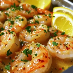 To make easy garlic butter shrimp, you need just a few key items. Here’s what you’ll need: - 1 lb large shrimp, peeled and deveined - 4 tablespoons unsalted butter - 4 cloves garlic, minced - 1 teaspoon red pepper flakes (adjust to taste) - 1 tablespoon fresh lemon juice - 2 tablespoons fresh parsley, chopped - Salt and pepper to taste - Lemon wedges for serving These ingredients come together to create a rich, savory dish. The shrimp offers a sweet flavor, while the garlic gives a nice kick. The butter binds everything, making each bite feel special. You can add some optional ingredients to make the dish even better. Consider these options: - A splash of white wine for depth - Cherry tomatoes for color and sweetness - A pinch of paprika for added warmth - Grated Parmesan for a cheesy twist These additions can elevate your shrimp dish. Feel free to mix and match based on what you enjoy. Do you need to swap ingredients? No problem! Here are some easy changes: - Use olive oil instead of butter for a lighter dish. - Swap shrimp for scallops or chicken if desired. - Fresh herbs can replace parsley, like basil or cilantro. These substitutions keep the dish tasty while catering to your needs. Don't hesitate to experiment to find your perfect blend. For the full recipe, check out the wonderful Butter Garlic Shrimp Delight. Start by melting the butter in a large skillet over medium heat. Watch closely as it foams. This is when you add the minced garlic and red pepper flakes. Cook for about one minute. You want the garlic to smell great, but not burn. Burning the garlic can ruin the flavor. Now, raise the heat to medium-high. Add the peeled and deveined shrimp to the skillet. Season the shrimp with salt and pepper. Cook them for about 2-3 minutes on each side. They should turn pink and opaque. Make sure they are cooked through. Do not overcook them, or they will become tough. Take the skillet off the heat. Stir in fresh lemon juice and chopped parsley. Toss everything well to coat the shrimp in the garlic butter. For serving, plate the shrimp and add lemon wedges on the side. This adds a nice touch and some extra flavor. Enjoy this meal right away for the best taste. You can find the Full Recipe for more details. When picking shrimp, look for freshness. Fresh shrimp should have a clean smell, not fishy. Choose shrimp that are firm and shiny. The shells should be intact without any black spots. If you can, buy wild-caught shrimp. They often taste better than farmed shrimp. Check the size too; large shrimp work best for this dish. One big mistake is overcooking shrimp. They cook fast, usually in just a few minutes. If you cook them too long, they become tough. Also, don’t skip the garlic. Use fresh garlic for the best flavor. Avoid using too much salt at first; you can always add more later. Lastly, be careful with the heat; too high can burn the garlic. To boost flavor, add a splash of white wine when cooking shrimp. It gives a lovely depth. You can also try different herbs like thyme or basil. For a spicy kick, increase the red pepper flakes. A touch of honey can balance the heat and add sweetness. Finally, serve with fresh lemon wedges to brighten the dish. For the full recipe, check the details above. {{image_2}} You can boost your garlic butter shrimp by adding veggies. Broccoli, bell peppers, or snap peas work well. Just chop them into bite-sized pieces. Sauté the vegetables in the butter before adding the shrimp. This way, they stay crisp and vibrant. You create a colorful dish that is full of flavors and nutrients. If you love heat, spice it up! Add more red pepper flakes to the shrimp. You can also try a splash of hot sauce for extra kick. Sriracha or chili oil adds a bold twist. Adjust the spice level to your taste. This variation packs a punch and keeps your taste buds excited. Shrimp is great, but you can switch it up! Use chicken breast for a filling meal. Simply slice it thin and cook it the same way. If you prefer fish, try salmon or scallops. Both cook quickly and absorb the garlic butter flavor well. Each option gives you a fresh twist on this easy dish. You can find the full recipe for all these variations in the recipe section. After enjoying your Easy Garlic Butter Shrimp, you may have some leftovers. To store them, place the shrimp in an airtight container. Make sure to seal it tightly. You can keep it in the fridge for up to two days. This helps keep the shrimp fresh and tasty. When it’s time to eat your leftovers, reheating is key. I suggest using a skillet. Heat it on medium-low. Add a splash of water or a bit of butter to keep the shrimp moist. Stir gently until warmed through. Avoid cooking it too long; you don’t want the shrimp to get tough. If you want to save your shrimp for later, freezing works well. Place the shrimp in a freezer-safe container or bag. Make sure to remove as much air as possible. Label it with the date. You can freeze it for up to three months. When ready to eat, thaw it overnight in the fridge before reheating. Check out the Full Recipe for more details on preparing this dish! Yes, you can use frozen shrimp. Just thaw them first. Place them in cold water for about 15 minutes. This keeps them firm and tasty. Make sure they are peeled and deveined before cooking. Using frozen shrimp is a great time-saver. The flavor remains great, and they cook just as well as fresh shrimp. Garlic butter shrimp pairs well with many sides. You can serve it over rice or pasta. The buttery sauce soaks into these carbs, making it delicious. A fresh salad adds a nice crunch. You can also serve it with garlic bread to soak up the sauce. Vegetables like steamed broccoli or asparagus are also great choices. To make garlic butter shrimp low-carb, skip the pasta or rice. Instead, serve it with zucchini noodles or cauliflower rice. Both options are low in carbs and full of flavor. You can add more veggies like bell peppers or spinach for extra nutrition. This keeps the meal hearty while sticking to keto guidelines. For the full recipe, check out the link provided. In this blog post, we covered how to make easy garlic butter shrimp. You learned about the key ingredients, cooking steps, and tips to avoid mistakes. We also explored tasty variations and how to store leftovers. Garlic butter shrimp is simple yet delicious. With the right tips and tricks, you can impress anyone. Enjoy cooking this dish and make it your own!