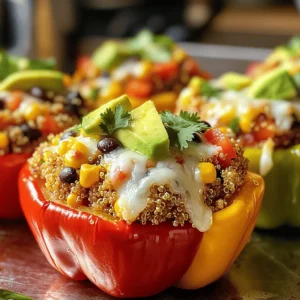 To make stuffed bell peppers, gather these ingredients: - 4 large bell peppers (any color) - 1 cup quinoa, rinsed - 2 cups vegetable broth - 1 can (15 oz) black beans, drained and rinsed - 1 cup corn (frozen or fresh) - 1 cup diced tomatoes (canned or fresh) - 1 teaspoon cumin - 1 teaspoon smoked paprika - 1 avocado, diced - 1/2 cup fresh cilantro, chopped - Salt and pepper to taste - 1/2 cup shredded cheese (optional, for topping) - Olive oil for drizzling You can also add other ingredients like cooked ground turkey or spices to change the flavor. For this recipe, you will need: - A baking dish for the peppers - Mixing bowls to combine the filling - A medium saucepan for cooking the quinoa - A knife for cutting the peppers - A spoon for stuffing the peppers This simple setup will help you whip up these colorful, tasty stuffed peppers with ease. Start by rinsing the quinoa. This step removes bitterness. Use a fine mesh strainer for best results. Next, bring 2 cups of vegetable broth to a boil in a medium saucepan. Once boiling, add the rinsed quinoa. Reduce the heat to low and cover the pot. Let it simmer for about 15 minutes. The quinoa is done when it's fluffy and the liquid is absorbed. Fluff it with a fork and set it aside. Grab your large bell peppers and slice off the tops. Remove the seeds and membranes from inside. This makes room for the tasty filling. Lightly drizzle the outside of each pepper with olive oil. Place them upright in a baking dish. This helps them cook evenly. In a large mixing bowl, combine the cooked quinoa, black beans, corn, diced tomatoes, cumin, smoked paprika, salt, and pepper. Mix everything well until it’s all combined. Now, it’s time to stuff the peppers. Spoon the mixture into each pepper, pressing down gently to pack it in. If you like cheese, sprinkle some on top. Cover the baking dish with aluminum foil. Bake in the preheated oven at 375°F (190°C) for 25 minutes. After that, remove the foil and bake for another 10-15 minutes. The peppers should be tender and the tops golden. Once done, let them cool for a few minutes. Top with diced avocado and fresh cilantro before serving. You can find the complete recipe for this dish [Full Recipe]. To make sure your peppers are tender, follow a few important steps. First, choose large, firm bell peppers. They hold the filling well and cook evenly. Before stuffing, drizzle a bit of olive oil on the outside. This helps them roast nicely. The filling should be packed but not too tight. This way, it cooks well without the peppers bursting. Bake them covered with foil first. This keeps moisture in. Remove the foil for the last few minutes to get a nice golden top. Garnishing your stuffed peppers can make them pop! After baking, top each pepper with fresh avocado and chopped cilantro. This adds color and flavor. You can also sprinkle some cheese on top before baking for a melty finish. Serve your peppers on a bright plate for a fun look. Pair them with a side salad or some crusty bread. This gives a nice balance to the meal. There are a few things to watch out for when making stuffed bell peppers. One common mistake is not cooking the quinoa enough. Make sure it is fluffy and all the liquid is absorbed before mixing. Another issue is overstuffing the peppers. Too much filling can cause them to burst. Lastly, watch the cooking time. If they bake too long, the peppers can become mushy. Check them a few minutes early to avoid this. Following these tips will help you make perfect stuffed bell peppers every time. Enjoy the full recipe for Colorful Quinoa Stuffed Bell Peppers for more details! {{image_2}} To make stuffed bell peppers vegetarian, focus on plant-based proteins. Use beans, lentils, or quinoa as your base. Here are some tips to create a tasty filling: - Beans: Black beans or kidney beans add texture and protein. - Grains: Quinoa or brown rice provide a hearty base. - Veggies: Add diced zucchini, mushrooms, or spinach for flavor. - Herbs and Spices: Use garlic, onion, and cumin for extra taste. Mix these ingredients well, and stuff your peppers generously. You will have a colorful and flavorful dish! If you're looking for low-carb or keto-friendly options, you can easily make some changes. Here’s how: - Substitute Rice: Use cauliflower rice instead of quinoa or regular rice. - Add Meat: Ground turkey or chicken keeps it low in carbs while adding flavor. - Skip the Beans: Instead of beans, add more vegetables like bell pepper or mushrooms. - Cheese: Top your peppers with cheese for added taste and a low-carb boost. These swaps create a satisfying meal without the extra carbs. Adding protein makes stuffed bell peppers filling and nutritious. Here are some ideas for a protein-packed version: - Ground Meat: Use ground beef, turkey, or chicken mixed with your filling. - Beans: Incorporate black beans or chickpeas for plant-based protein. - Eggs: Mix in beaten eggs to bind the filling and add extra protein. - Cheese: Sprinkle cheese inside the filling and on top for a creamy texture. These options ensure your meal is hearty and satisfying. For the complete recipe, check out the Full Recipe section! To store stuffed bell peppers in the fridge, let them cool first. Place the peppers in an airtight container. This keeps them fresh for up to four days. If you want to keep them longer, consider freezing instead. Make sure to label the container with the date, so you know when you made them. Freezing stuffed bell peppers is easy. Here’s how you do it: 1. Cool the Peppers: Allow the stuffed peppers to cool completely. 2. Wrap: Wrap each pepper tightly in plastic wrap. 3. Bag: Place the wrapped peppers in a freezer-safe bag. 4. Label: Write the date on the bag for easy tracking. 5. Store: Put them in the freezer. They can last up to three months. When you are ready to use them, just thaw in the fridge overnight before reheating. To reheat stuffed bell peppers, follow these steps: - Oven Method: Preheat the oven to 350°F (175°C). Place the peppers in a baking dish. Add a splash of water to keep them moist. Cover with foil and heat for about 20-25 minutes. - Microwave Method: Place a pepper on a microwave-safe plate. Cover it with a damp paper towel. Heat on high for about 2-3 minutes, checking if it’s hot. Both methods keep the peppers tender and tasty. Enjoy your meal! For the full recipe, check out [Full Recipe]. For stuffing, I recommend using large bell peppers. They hold the filling well. Color-wise, red, yellow, and orange peppers are sweet and tasty. Green peppers are less sweet, but they still work great. Choose peppers that are firm and smooth. They should have no blemishes or soft spots. This ensures your stuffed bell peppers are fresh and flavorful. Yes, you can prep your stuffed bell peppers in advance. Prepare the filling and stuff the peppers. Then, cover them and store them in the fridge. They stay fresh for up to two days. When ready to cook, just bake them as directed. This method saves time and makes meal planning easier. I always find this helpful when I have a busy week ahead. Look for a few signs to know your stuffed peppers are ready. First, the peppers should be tender but not mushy. A fork should easily pierce the flesh. Second, the filling should be hot all the way through. Lastly, if you added cheese, it should be bubbly and slightly golden. These signs mean your stuffed bell peppers are perfect! For the full recipe, check out the details above. Stuffed bell peppers are a fun and healthy dish. We covered all the key steps, from gathering ingredients to storage tips. You can mix and match flavors to suit your taste or diet. Pay attention to cooking times for tasty results. Remember, avoid common mistakes for the best peppers. With these tips, you can master stuffed bell peppers easily. Now, it's time to enjoy your delicious creation!