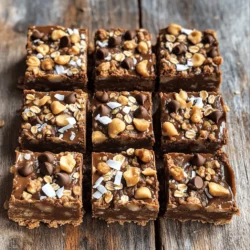 - 1 cup creamy peanut butter - 1/2 cup honey or maple syrup - 2 cups rolled oats - 1/2 cup unsweetened cocoa powder - 1 teaspoon vanilla extract - 1/4 teaspoon salt - 1/2 cup chocolate chips (dairy-free if preferred) - 1/4 cup crushed nuts or shredded coconut for topping (optional) These ingredients form the base of your no bake chocolate peanut butter bars. The creamy peanut butter gives the bars a rich flavor and smooth texture. Honey or maple syrup adds sweetness and binds everything together. Rolled oats provide a hearty element that helps keep the bars firm. Unsweetened cocoa powder gives that wonderful chocolate taste without too much sweetness. A touch of vanilla extract and salt enhances all the flavors. Finally, chocolate chips add a delightful surprise in every bite. You can even top them with nuts or coconut for extra crunch and flavor. If you want a little twist, you can change some ingredients. Here are a few ideas: - Alternative sweeteners: Use agave syrup, brown rice syrup, or stevia to fit your taste or diet. - Different nut butters: Swap peanut butter for almond butter or sunflower seed butter. This can change the flavor and keep it nut-free. - Gluten-free options: Use gluten-free rolled oats and ensure your chocolate chips are also gluten-free. These substitutions allow you to customize the bars to your liking while keeping them delicious. Start by mixing the peanut butter and honey in a large bowl. Use a spatula to blend them well until they are smooth. This step is crucial for a creamy texture. Next, add the dry ingredients: rolled oats, cocoa powder, vanilla extract, and salt. Stir until everything is mixed well. You want a thick dough that holds together nicely. Now, line an 8x8-inch baking dish with parchment paper. Make sure to leave some paper hanging over the sides. This makes it easy to lift the bars out later. Pour the mixture into the dish. Press it down firmly with your hands or a spatula. Aim for an even layer, so every bite is just as tasty. Cover the dish with plastic wrap or foil. Place it in the refrigerator for at least 2 hours. This helps the bars set and become firm. Once they are ready, lift the bars out using the parchment paper. Cut them into squares or rectangles based on your preference. Enjoy your delicious no-bake chocolate peanut butter bars! For the full recipe, check the earlier section. To make the best no bake chocolate peanut butter bars, focus on mixing right. Start with creamy peanut butter and honey. Mix them until smooth. This helps create a nice base. When you add oats and cocoa powder, mix slowly. Stir until you see no dry spots. If you mix too fast, it might get crumbly. To ensure firm bars, press the mixture hard into your dish. Use a spatula or your hands. This helps it stick together. Let them chill in the fridge for at least two hours. This time helps them set well. Store your bars in an airtight container. They stay fresh in the fridge for up to a week. You can also wrap them in plastic wrap. This keeps them safe from air. If you want to store them longer, consider freezing. Wrap each bar separately. They will last for about three months in the freezer. Just remember to thaw them before eating. These bars go well with fresh fruit. Try them with apples or bananas for a tasty snack. You can also serve them with yogurt. A dollop of dairy-free yogurt can add creaminess. For a crunchy twist, enjoy them with nuts. Almonds or walnuts give a nice texture. Add a sprinkle of sea salt on top to enhance the flavor. You can find the Full Recipe to make these delicious bars. {{image_2}} You can change the taste of these bars with ease. Try adding flavor extracts to the mix. A teaspoon of almond or coconut extract boosts the flavor. If you want more protein, swap cocoa powder for protein powder. This change makes the bars tasty and healthy. Mix in some fun extras for more texture and taste. Dried fruits like raisins or cranberries add sweetness. You can also sprinkle in seeds like chia or flaxseed for a healthy crunch. These add-ins make each bite interesting and nutritious. You can make these bars fit any occasion. For holidays, add festive toppings like colored sprinkles or crushed peppermint. This makes them fun and appealing for celebrations. You can also shape them into themed designs for a special touch. Feel free to explore these variations and make the recipe your own! For the full recipe, check out the complete guide. You can use maple syrup or agave syrup as a sweetener. Both options add a nice flavor. They work well in this recipe. Maple syrup gives a light, sweet taste. Agave syrup is a bit sweeter than honey. You can try them in equal amounts. Adjust based on your taste. To make these bars vegan, swap honey for maple syrup. Use dairy-free chocolate chips too. These small changes keep the bars rich and tasty. You can also try nut butters like almond or cashew. They add a different flavor and still hold well. Yes, you can freeze these no-bake bars. After cutting them, wrap each piece in plastic wrap. Place them in a freezer-safe bag. They will stay fresh for up to three months. To enjoy, just thaw them in the fridge. This way, you always have a quick treat ready. For the best taste, eat them within a month. This no-bake chocolate peanut butter bars recipe is quick and easy. You can whip these up in just 10 minutes. Plus, it makes 12 delicious bars, perfect for sharing or snacking. The key ingredients are: - 1 cup creamy peanut butter: Great source of protein. - 1/2 cup honey or maple syrup: Natural sweetener full of nutrients. - 2 cups rolled oats: High in fiber, good for digestion. - 1/2 cup unsweetened cocoa powder: Adds rich flavor and antioxidants. - 1 teaspoon vanilla extract: Enhances the overall taste. - 1/4 teaspoon salt: Balances sweetness and enhances flavors. - 1/2 cup chocolate chips: Adds a delightful chocolatey touch. - 1/4 cup crushed nuts or shredded coconut (optional): Gives added crunch. To make the bars, start by mixing the peanut butter and honey in a large bowl. Use a spatula and stir until smooth. Next, add rolled oats, cocoa powder, vanilla extract, and salt. Stir until you have a thick dough. Now, fold in chocolate chips. Make sure they mix evenly into the dough. Line an 8x8-inch baking dish with parchment paper. Leave some paper hanging over the edges. This helps to lift the bars out later. Pour the mixture into the dish. Press it down firmly with your hands or spatula. If you want, sprinkle the crushed nuts or shredded coconut on top. Press them gently into the mixture. Cover the dish with plastic wrap. Place it in the fridge for at least 2 hours. This will help the bars set and firm up. Once they are ready, lift them out using the parchment paper. Cut them into squares or rectangles. For a nice touch, you can drizzle some melted chocolate on top. It adds a shiny finish. You can also serve the bars on a pretty plate for a fun look. If you want to impress your friends, add some fresh fruit on the side. Enjoy your tasty no-bake chocolate peanut butter bars! Making no-bake bars is simple and fun. You start with key ingredients like peanut butter, oats, and cocoa. I shared tips on mixing and assembling the bars to get the best texture. You can also customize flavors and add-ins. In conclusion, these bars are tasty, healthy, and easy to make. Try various ingredients or serve them with your favorite snacks. Enjoy your homemade treat!