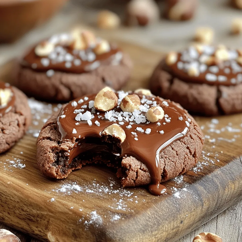 To make these tasty chocolate hazelnut spread cookies, gather the following items: - 1 cup all-purpose flour - 1/4 cup unsweetened cocoa powder - 1/2 teaspoon baking soda - 1/4 teaspoon salt - 1/2 cup unsalted butter, softened - 1/2 cup brown sugar, packed - 1/4 cup granulated sugar - 1 large egg - 1 teaspoon vanilla extract - 1/2 cup chocolate hazelnut spread (like Nutella) - 1/2 cup chopped hazelnuts (toasted optional) - Sea salt flakes for topping You can swap some ingredients for different flavors or diets. Use whole wheat flour if you want more fiber. For a gluten-free version, try almond flour or a gluten-free blend. If you prefer less sugar, reduce the brown or granulated sugars. You can also use coconut sugar for a different taste. If you have nut allergies, use sun butter instead of hazelnuts. Always choose fresh ingredients for the best taste. Look for flour that is finely ground and cocoa powder that is rich and dark. When buying butter, choose unsalted for better control over your salt levels. For hazelnuts, go for whole, raw nuts if you can. Toast them lightly before adding them to enhance their flavor. Lastly, pick a high-quality chocolate hazelnut spread. This will make your cookies taste even better. For the full recipe, check out the detailed instructions above. Start by gathering your ingredients. You will need flour, cocoa powder, baking soda, and salt. In a medium bowl, whisk these dry ingredients together. This step helps mix everything evenly. Next, take a large bowl. Cream the softened butter, brown sugar, and granulated sugar together. Use an electric mixer for about two to three minutes. The mixture should become light and fluffy. Now, beat in one large egg and a teaspoon of vanilla extract. Mix well until everything is combined. Gradually add the dry mix to the wet mix. Keep the mixer on low speed until just combined. Finally, gently fold in the chocolate hazelnut spread and chopped hazelnuts. Make sure the spread is well distributed throughout the dough. Preheat your oven to 350°F (175°C). While it heats, line a baking sheet with parchment paper. Using a cookie scoop or a tablespoon, drop heaping spoonfuls of dough onto the sheet. Leave about two inches between each cookie. This space helps them bake evenly. Before you bake, sprinkle a pinch of sea salt flakes on top of each cookie. This small touch adds a nice flavor contrast. Bake in the oven for 10 to 12 minutes. The edges should be set, but the centers will still be soft. This helps the cookies stay chewy. Once baked, remove the cookies from the oven. Let them cool on the baking sheet for about five minutes. This step helps them firm up a bit. After that, transfer the cookies to a wire rack. Let them cool completely there. For a lovely presentation, serve the cookies on a rustic wooden board. Drizzle extra chocolate hazelnut spread over the top. Dust with powdered sugar for an elegant touch. These steps make your cookies look as good as they taste. Enjoy every bite! To make the best cookies, start with room temperature butter. Cold butter makes it hard to mix. Use a mixer to blend the butter and sugars. This step adds air, giving your cookies a nice rise. Use a cookie scoop for even dough balls. It helps cookies bake evenly. For soft centers, do not overbake your cookies. They should look set around the edges but soft in the middle. Check them at the 10-minute mark. Remove them while they still look a bit underbaked. They will continue to cook on the baking sheet. Accurate measurements are key for great cookies. Use a kitchen scale for precision. If you don’t have one, use dry measuring cups. Spoon flour into the cup without packing it down, then level it off. This method keeps your cookies from being too dense. Follow the [Full Recipe] closely for the best results. {{image_2}} You can switch up the nuts in these cookies. Try using walnuts or pecans for a new taste. You can even add chocolate chips. The mix of hazelnuts and chocolate chips adds more texture. Use dark, milk, or white chocolate for fun. This keeps every bite exciting and full of surprises! Want to make these cookies gluten-free? It’s easy! Swap the all-purpose flour for a gluten-free blend. Look for a blend that has a good mix of flours. This way, you still get a soft cookie. Check that the chocolate hazelnut spread is gluten-free too. It’s simple and still delicious! You can boost the flavor in these cookies! Add a pinch of cinnamon or espresso powder to the dough. These spices mix well with chocolate and hazelnuts. You can also try adding orange zest for a citrus kick. These little changes can make a big difference in taste. Don't be afraid to experiment and find your favorite flavor! To keep your cookies fresh, place them in an airtight container. This helps them stay soft. You can also add a slice of bread inside the container. The bread keeps the cookies moist. Store the container at room temperature. Avoid exposure to heat and sunlight. Freezing cookies extends their life. First, let the cookies cool completely. Then, place them in a single layer on a baking sheet. Freeze for about an hour. Once firm, move them to a freezer-safe bag. Label the bag with the date. You can freeze cookies for up to three months. When you want a warm cookie, preheat your oven to 350°F (175°C). Place the frozen or chilled cookie on a baking sheet. Heat for about 5-8 minutes. For extra gooeyness, add a small scoop of chocolate hazelnut spread on top before warming. Enjoy your cookie, fresh and warm! Yes, you can use other chocolate spreads. Brands like peanut butter or almond butter work great too. Each spread will give a unique taste to the cookies. Experiment and find your favorite! Look for a set edge and a soft center. The cookies should look slightly puffy. They will firm up as they cool. Trust your eyes; every oven is different! If you need a nut substitute, try walnuts or pecans. You can also skip nuts altogether. To add crunch, use chocolate chips instead. Yes, you can make the dough ahead. Chill it in the fridge for up to 3 days. Just scoop and bake when you’re ready! If the dough is sticky, add a little more flour. Mix in small amounts until you reach the right texture. The dough should be soft but not overly sticky. Store cookies in an airtight container. They will stay fresh for up to a week. For longer storage, freeze them. Whole wheat flour can be used but may change the texture. The cookies might be denser, so use a blend of all-purpose and whole wheat for a lighter result. If you don’t have baking soda, you can use baking powder. Use three times the amount of baking powder as baking soda. The cookies may rise more but will still taste good. Yes, these cookies are safe for kids. They are a fun treat and kids love the chocolate hazelnut flavor. Just watch out for any nut allergies! You can find the full recipe for Chocolate Hazelnut Delight Cookies in the recipe section above. It will guide you through every step to bake these delicious treats. This blog post covered all you need to make great cookies. We looked at key ingredients, how to prep and bake your dough, and tips for perfect texture. I shared fun variations to try and how to store your cookies for the best taste. Remember, measuring helps with baking success. Enjoy creating your cookies and don’t hesitate to experiment. They will taste even better with your personal touch! Happy baking!