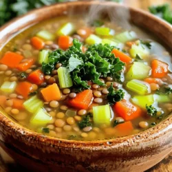 To make a hearty vegan lentil soup, you need some basic ingredients. Here’s what you’ll need: - 1 cup green or brown lentils, rinsed - 1 medium onion, chopped - 2 carrots, diced - 2 stalks celery, diced - 3 cloves garlic, minced - 1 can (14 oz) diced tomatoes - 6 cups vegetable broth - 2 teaspoons ground cumin - 1 teaspoon smoked paprika - 1 bay leaf - 2 cups kale, chopped (stems removed) - Salt and pepper to taste - 2 tablespoons olive oil These ingredients form a strong base for your soup. The lentils pack protein, while the veggies add flavor and nutrition. To take your soup to the next level, consider adding a few more items. Here are some flavor boosters to enhance the taste: - 1 teaspoon dried thyme - 1 teaspoon lemon juice - 1 teaspoon chili powder These spices and herbs will add depth to your soup. They bring warmth and a hint of brightness to each bite. Garnishing your soup makes it look appealing. Here are some options you can use: - Fresh parsley, chopped - A dollop of vegan sour cream - Croutons or toasted bread These garnishes not only add color but also extra flavor. They let you customize each bowl to your liking. For the complete recipe, check out the Full Recipe. First, gather your ingredients. You will need olive oil, onion, carrots, celery, and garlic. Heat the olive oil in a large pot over medium heat. Add the chopped onion and sauté for about five minutes. The onion should turn soft and clear. Next, add the diced carrots and celery. Cook these veggies for another five to seven minutes. They should start to soften nicely. Now, stir in the minced garlic, ground cumin, and smoked paprika. Cook this mix for one minute until the smell fills your kitchen. After your base is ready, it’s time to add the lentils. Pour in the rinsed green or brown lentils. Then, add the can of diced tomatoes, including all the juice. Pour in six cups of vegetable broth and toss in a bay leaf. Stir well to combine everything. Bring the pot to a boil. Once it bubbles, lower the heat to a simmer. Cover the pot and let it cook for about 30 to 35 minutes. You want the lentils to become soft but not mushy. After the lentils are tender, remove the bay leaf from the pot. Stir in the chopped kale and let it wilt for about five minutes. This adds a nice color and nutrition to your soup. Now, season your soup with salt and pepper. Taste it and adjust the seasoning as needed. It’s your soup, so make it just right for you. Finally, serve it hot and garnish with fresh parsley for a lovely touch. For the complete recipe, check the Full Recipe. To make your vegan lentil soup shine, focus on your base. Start by sautéing the onion in olive oil. This step adds a sweet depth. Cook the onion until it is soft and clear. Next, add garlic, cumin, and smoked paprika. These spices bring warmth and delight. Don’t skip the bay leaf; it gives a subtle earthiness. Remember, allow the soup to simmer well. This lets the flavors blend and grow. Texture is key in a good soup. Use green or brown lentils, as they hold their shape well. Rinse them before cooking to remove any grit. While simmering, keep an eye on the lentils. You want them tender, not mushy. If they start to break apart, you have cooked them too long. Adding kale at the end helps keep a nice crunch. Serve your vegan lentil soup hot in a bowl. Top it with fresh parsley for a burst of color. You can pair it with crusty bread for a hearty meal. A squeeze of lemon can brighten the soup’s flavors. For some heat, add a dash of hot sauce. Try serving with a side salad for a fresh touch. For the full recipe, check out the [Full Recipe] section above! {{image_2}} You can easily change up this soup with more veggies. Try adding zucchini or bell peppers. These add great taste and texture. You could also use spinach or Swiss chard instead of kale. Each of these adds a unique twist to your soup. Just remember to chop them small so they cook evenly. While green and brown lentils are popular, don’t stop there! Red lentils cook faster and get creamy. They can give your soup a nice thick texture. Black lentils, also called beluga lentils, keep their shape well. They add a lovely color and taste. Experiment with different lentils for more fun flavors! Spices can really boost your soup's flavor. Try adding thyme or oregano for earthiness. A pinch of red pepper flakes adds heat if you like spice. Fresh herbs like cilantro or basil can brighten each bowl. As you cook, taste and adjust your spices. This way, you make the soup just right for you. Check out the Full Recipe for more ideas! To store leftover soup, let it cool first. Once cooled, pour it into an airtight container. You can keep it in the fridge for up to five days. If you want to keep it longer, freezing is a great option. Just make sure to label the container with the date. Freezing this soup is easy and a smart way to save it. Use freezer-safe containers or bags. Make sure to leave some space in each container. The soup will expand as it freezes. You can store it in the freezer for up to three months. When you're ready to eat, just take it out and thaw it in the fridge overnight. When you’re ready to enjoy your soup again, reheat it on the stove. Pour the soup into a pot and heat over medium heat. Stir often to avoid sticking. If the soup is too thick, add a splash of water or broth. You can also microwave it in a microwave-safe bowl. Heat in short intervals, stirring in between, until it's hot. Enjoy your nourishing soup! Yes, you can make Vegan Lentil Soup in a slow cooker. Start by sautéing the onion, carrots, celery, and garlic in a pan. Then, add these to the slow cooker along with the lentils, tomatoes, broth, and spices. Cook on low for 6-8 hours or on high for 3-4 hours. This method lets the flavors blend well, making the soup extra tasty. Avoid these common mistakes: - Not rinsing the lentils. This can lead to grit in your soup. - Overcooking the vegetables. They should stay slightly firm for texture. - Skipping the seasoning. Salt and pepper enhance the soup's flavor. - Forgetting to remove the bay leaf. It can add a bitter taste if left in. By being careful, you can make a delicious soup. Yes, you can add protein to Vegan Lentil Soup. Some great options are: - Cooked quinoa for extra texture. - Diced tofu for a plant-based protein boost. - Chickpeas for added fiber and protein. - Nuts or seeds for a crunchy topping. These additions make the soup heartier and more filling. Vegan Lentil Soup lasts in the fridge for about 4-5 days. Store it in an airtight container for best results. If you want to keep it longer, consider freezing it. When frozen, the soup can last for up to three months. Just thaw it in the fridge overnight before reheating. This post covered making Vegan Lentil Soup. We discussed key ingredients, cooking steps, and tips for great flavor. Variations add fun with different veggies and spices. Proper storage keeps your soup tasty for later. Remember, avoid common mistakes for the best result. Enjoy your soup creation! It’s healthy and simple. You’ll love how easy it is to make!
