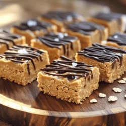 To make no-bake peanut butter bars, you need simple ingredients. Here’s what you need: - 1 cup creamy peanut butter - 1 cup rolled oats - 1/2 cup honey or maple syrup - 1/4 cup coconut flour - 1/2 cup dark chocolate chips (dairy-free if preferred) - 1/4 teaspoon vanilla extract - Pinch of salt These ingredients work together to create a sweet and nutty flavor. The peanut butter gives it a rich taste, while oats add a nice texture. Honey or maple syrup acts as a sweetener and helps bind everything together. I love adding some extras to enhance the flavor. Here are some fun options: - Chopped nuts (like almonds or walnuts) - Dried fruits (like cranberries or raisins) - A sprinkle of cinnamon or cocoa powder Feel free to mix and match based on your taste. These add-ins can make your bars even more delightful and unique. If you have dietary needs, you can swap out ingredients easily. Here are some ideas: - Use crunchy peanut butter for a different texture. - Substitute agave nectar for honey or maple syrup. - Swap coconut flour with almond flour for a nutty flavor. These substitutions make it easy for everyone to enjoy these tasty bars. You can find the full recipe for no-bake peanut butter bars to get started! Start by gathering all your ingredients. You will need creamy peanut butter, honey, rolled oats, coconut flour, dark chocolate chips, vanilla extract, and a pinch of salt. In a large mixing bowl, combine the creamy peanut butter and honey. Mix until it is smooth. This step creates a rich base for your bars. Next, add the rolled oats, coconut flour, vanilla extract, and salt to the peanut butter mixture. Stir everything together well. You want to ensure that each ingredient blends in nicely. This helps create a uniform texture in your bars. After that, fold in the dark chocolate chips. Make sure they are evenly distributed throughout your mixture. Line an 8x8-inch baking dish with parchment paper. This makes it easy to lift the bars out later. Pour the peanut butter mixture into the dish. Press it down firmly with a spatula or your hands. Make sure the layer is even and well-packed. After that, place the dish in the refrigerator. Let it chill for at least 1-2 hours. Once firm, lift the bars out using the parchment overhang. Cut them into squares or bars. Enjoy your no-bake peanut butter bars! For the full recipe, check the link. To get the best texture, use creamy peanut butter. This keeps the bars smooth. If you want a slight crunch, add chopped nuts. Make sure to mix well. This helps all the ingredients blend evenly. Press the mixture firmly into the baking dish. This step is key for a solid bar. You can save time by measuring all your ingredients first. This way, you have everything ready to go. Use quick-cooking oats if you want a softer texture. They mix in faster. Also, line your baking dish with parchment paper. This helps with easy cleanup and removes the bars easily. A large mixing bowl is important for this recipe. You will also need a spatula to mix and press the bars. A measuring cup helps to get exact amounts. Using a sharp knife makes cutting the bars easier. Lastly, a refrigerator is needed to set the bars firm. For the full recipe, check the details above. {{image_2}} You can switch up the nut butters in this recipe. Almond butter and cashew butter work great. Each nut butter gives a unique flavor. You can even mix different nut butters. This fun twist keeps your bars exciting and fresh. Adding fruit can make your bars even tastier. Dried fruits like cranberries, raisins, or apricots add sweetness and chewiness. You can also add fresh fruit like banana slices. Just keep in mind that fresh fruit may change the texture. Experiment with different fruits to find your favorite blend. These bars can fit various diets. To make them gluten-free, use certified gluten-free oats. For dairy-free options, choose dairy-free chocolate chips. Coconut flour is already gluten-free, so it works well. This way, everyone can enjoy these delicious no-bake peanut butter bars. Check the Full Recipe for more ideas and tips. Store your no-bake peanut butter bars in an airtight container. This keeps them fresh. Place a piece of parchment paper between layers to prevent sticking. Keep them in the fridge for the best taste. If you plan to eat them within a week, the fridge works well. These bars can last up to one week in the fridge. After that, they may lose flavor or texture. If you notice any changes, it's best to toss them. Always check for odd smells or colors before eating. You can freeze no-bake peanut butter bars for longer storage. Wrap each bar in plastic wrap and place them in a freezer bag. They can last up to three months in the freezer. Thaw them in the fridge overnight before enjoying. This way, you can always have a sweet treat on hand! For the complete recipe, check the [Full Recipe]. Yes, you can use crunchy peanut butter. It adds a nice texture. The bars will still taste great. Just remember, the chunks may change how they feel in your mouth. If you like a bit of crunch, go for it! You can use agave syrup or brown rice syrup. Both work well and offer sweetness. If you want a low-sugar option, try using mashed bananas. They will add natural sweetness and moisture. To make these bars vegan, simply use maple syrup instead of honey. Choose dairy-free chocolate chips too. This way, you keep the bars tasty and plant-based. It’s a simple swap that still gives great flavor. Yes, you can add protein powder! Start with one scoop and mix it in. This will boost the protein content without changing the taste much. Just be sure to adjust the wet ingredients a bit if it gets too dry. Check the Full Recipe for the best results! In this article, we explored how to make no-bake peanut butter bars. We covered key ingredients, options for adding flavor, and substitutions for dietary needs. The step-by-step instructions guide you through mixing and forming the bars. Tips and tricks help you achieve great texture and prepare quickly. We also shared variations and storage tips for keeping your bars fresh. Enjoy these bars as a tasty snack that fits your dietary choices. Feel free to experiment and make them your own!