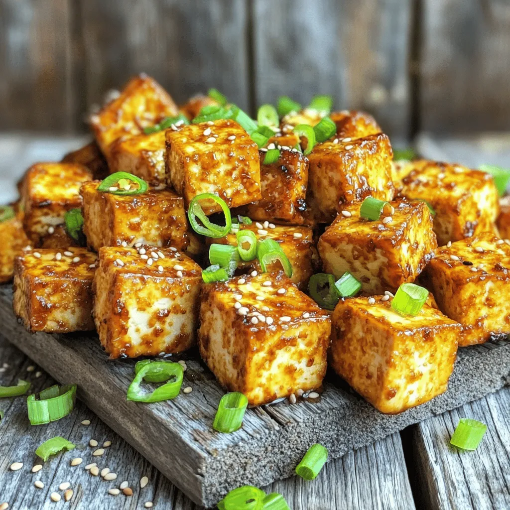 - 1 block (14 oz) firm tofu, pressed and drained - 2 tablespoons soy sauce - 1 tablespoon sesame oil The main ingredients for crispy air fryer tofu are simple yet full of flavor. Firm tofu is key. It holds its shape well and crisps nicely in the air fryer. Soy sauce gives it a savory taste, while sesame oil adds a touch of richness. - 1 tablespoon cornstarch - 1 teaspoon garlic powder - 1 teaspoon onion powder - 1/2 teaspoon black pepper - 1/2 teaspoon smoked paprika Seasonings bring the dish to life. Cornstarch makes the tofu crispy. Garlic powder and onion powder add depth. Black pepper gives a nice kick, and smoked paprika adds a hint of smokiness. - Green onions - Sesame seeds Garnishes add a finishing touch. Chopped green onions give freshness. Sesame seeds add crunch and flavor. You can use them or skip them based on your taste. For the full recipe, check out the detailed instructions. To start, you need to press and drain the tofu. This step is key to getting crispy tofu. Wrap the block of tofu in a clean towel. Then place a heavy object on top. Let it sit for about 15 minutes. This will help remove excess water. Next, cube the tofu into bite-sized pieces. Aim for about 1-inch cubes. This size ensures even cooking. You want each piece to be crispy and golden. Now it's time to mix the marinade ingredients. In a large bowl, add the soy sauce, sesame oil, garlic powder, onion powder, black pepper, and smoked paprika. Whisk these together until well combined. The mix should smell amazing! Once mixed, add the cubed tofu to the bowl. Gently toss the cubes to coat each piece evenly in the marinade. Let the tofu sit for 15 minutes. This allows it to soak up all those great flavors. First, preheat your air fryer to 400°F (200°C). This step is important for a nice crisp. Next, arrange the tofu cubes in a single layer in the air fryer basket. Do not overcrowd the basket. If your air fryer is small, cook in batches. Now, air fry the tofu for 15-20 minutes. Shake the basket halfway through. This helps the tofu cook evenly. Your goal is golden brown and crispy tofu. Once done, remove the tofu from the air fryer. Let it cool for a moment before serving. Enjoy your crispy air fryer tofu! Check out the Full Recipe for more tips and details. To get crispy air fryer tofu, cornstarch is key. It creates a nice, crunchy layer. After marinating, toss the tofu with cornstarch. This thin coating helps absorb moisture, leading to a crispier bite. Control your air fryer temperature well. Set it to 400°F (200°C). This high heat cooks the tofu quickly, sealing in flavors while making it crispy. Crispy tofu pairs well with many dips. Try a tangy soy sauce mix or a spicy peanut sauce. You can also add a drizzle of hoisin for some sweetness. For side dishes, serve the tofu over rice or quinoa. You can add steamed veggies for a balanced meal. One big mistake is overcrowding the air fryer basket. Leave space between tofu pieces. If they touch, they won’t crisp up. Cook in batches if needed. Another mistake is skipping marination time. Letting the tofu soak for 15 minutes helps it absorb all the tasty flavors. This makes a huge difference in taste. For the full recipe, check out the Crispy Air Fryer Tofu Delight. {{image_2}} You can change the flavor of your crispy tofu easily. For a spicy kick, use chili powder. Start with a teaspoon and adjust to your taste. This adds heat and depth. For something sweeter, try honey or maple syrup. Mix it in the marinade for a tasty twist. Both options let you customize your dish. Explore and find what you like best! While air frying gives great results, you can also bake or pan-fry tofu. To bake, set your oven to 400°F (200°C). Place the marinated tofu on a lined baking sheet. Bake for 25-30 minutes, flipping halfway through. This method yields a crispy exterior too. If you pan-fry, heat oil in a skillet. Cook the tofu until golden brown on all sides. Each method offers a different texture and flavor. Tofu is versatile and fits many dishes. Try it in a salad bowl. Add fresh greens, veggies, and your favorite dressing. This makes for a healthy and colorful meal. Another option is stir-frying. Toss the crispy tofu with veggies and sauce. Serve it over rice or noodles for a complete dish. The possibilities are endless! For the full recipe, check out the details above. To keep your crispy air fryer tofu fresh, start by letting it cool. Place the tofu in an airtight container. This helps lock in the flavor and texture. Store it in the fridge for up to 3 days. Avoid using a regular plastic bag, as it can make the tofu soggy. When you're ready to enjoy the leftovers, air frying is the best option. Preheat your air fryer to 350°F (175°C). Place the tofu in the basket and air fry for about 5 to 7 minutes. This restores its crispiness. If you don’t have an air fryer, you can also use a skillet over medium heat. Just add a splash of oil and cook until heated through. You can freeze crispy tofu if you want to save some for later. Place the cooled tofu in a single layer on a baking sheet. Freeze it for about an hour. Once it’s firm, transfer it to a freezer-safe bag. This method helps keep the tofu from clumping together. When you're ready to eat, thaw it in the fridge overnight. Reheat it using the air fryer or skillet method. Enjoy your tasty tofu anytime! For the full recipe, check out the Crispy Air Fryer Tofu Delight 🥢. It usually takes about 15 to 20 minutes to air fry tofu. The cooking time may vary based on the size of the tofu cubes and your air fryer model. Make sure to check for a golden-brown color. Shaking the basket halfway through helps cook the tofu evenly. Using soft tofu is not recommended for this recipe. Firm tofu holds its shape better and crisps up nicely. Soft tofu may crumble and won’t give you that desired crispy texture. If you want a softer dish, consider a different recipe for soft tofu. Crispy air fryer tofu pairs well with many sides. Try serving it over rice or quinoa. You can also enjoy it in a salad or a wrap. Add some steamed veggies or a tasty dipping sauce for extra flavor. To enhance crispiness, first coat the tofu in cornstarch. This helps create a crunchy outside. Also, ensure your air fryer is preheated to 400°F (200°C). Don’t overcrowd the basket; this allows hot air to circulate. Flipping or shaking the tofu halfway through cooking also helps it get even crispier. For the full recipe, check the details above. This blog post guides you through making crispy air fryer tofu. We covered key ingredients, like firm tofu and seasonings. You learned how to prepare, marinate, and cook the tofu for the best results. We shared tips for crispiness and storage advice, plus variations to suit your taste. Remember to avoid common mistakes, like overcrowding the basket. Enjoy experimenting with flavors and serving styles. Your tasty tofu journey is just beginning, so have fun in the kitchen as you create and share delicious meals.