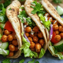 - Canned Chickpeas: You need one can (15 oz) of chickpeas, drained and rinsed. Chickpeas are the star of this dish. They add protein and fiber to your meal. - Spices and Seasonings: Use two tablespoons of olive oil, one tablespoon of smoked paprika, one teaspoon of cumin, one teaspoon of garlic powder, and half a teaspoon of cayenne pepper. Adjust the cayenne for your spice level. Don't forget salt and pepper to taste. These spices give the chickpeas a rich, bold flavor. - Fresh Vegetables: Gather one cup of shredded lettuce, one diced tomato, half a diced cucumber, and half a sliced red onion. These fresh veggies add crunch and color. They balance the heat from the chickpeas and make your gyros more appealing. - Whole Wheat Pita Bread: You will need four whole wheat pita breads. They are great for wrapping up all the tasty fillings. Whole wheat adds fiber, making them a healthier choice. - Tahini Sauce or Yogurt: Choose between half a cup of tahini sauce or yogurt. Either option adds creaminess and ties all the flavors together. - Garnishes: Fresh parsley, chopped, works well as a garnish. It adds a pop of color and fresh taste. You can also use other herbs if you prefer. This collection of ingredients makes your Spicy Chickpea Gyros flavorful and nutritious. For the full recipe, check the detailed instructions to bring this dish to life! Preheating the Oven Start by preheating your oven to 400°F (200°C). This step ensures the chickpeas roast evenly and get nice and crispy. Tossing Chickpeas with Spices Next, take a can of chickpeas, drain and rinse them. In a bowl, mix the chickpeas with olive oil, smoked paprika, cumin, garlic powder, cayenne pepper, salt, and pepper. Toss them well until every chickpea is coated in the spice mix. Spread them on a baking sheet in a single layer. Baking Time and Temperature Roast the chickpeas in the oven for about 20 to 25 minutes. Shake the pan halfway through to help them cook evenly. You want them golden brown and crisp. Ensuring Crispy Texture To achieve that perfect crunch, keep an eye on them in the last few minutes. If they start to brown too much, take them out early. Let them cool slightly after roasting; they will crisp up more as they cool. Preparing the Vegetables While your chickpeas roast, chop your veggies. In a bowl, mix shredded lettuce, diced tomato, diced cucumber, and sliced red onion. Toss gently and set them aside to let the flavors blend. Filling the Pita Bread Take a whole wheat pita and fill it with a generous scoop of your roasted spicy chickpeas. Top it with the prepared veggies and drizzle tahini sauce or yogurt on top. Garnish with chopped parsley for extra color and taste. Wrap the pita, and it’s ready to eat! For a detailed guide, check out the Full Recipe. Achieving Optimal Crispiness To get the best crunch, drain and rinse the chickpeas well. Then, dry them with a towel. This step helps them roast evenly. Toss the chickpeas with olive oil and spices before baking. Spread them in a single layer on the baking sheet, so they cook well. Bake at 400°F for 20 to 25 minutes. Shake the pan halfway through to ensure they crisp up all over. Adjusting Spice Levels You can change the spice level to fit your taste. If you want more heat, add more cayenne pepper. If you prefer less spice, cut back on it. Taste the chickpeas after roasting. You can sprinkle more spices on them if needed. Prepping Ingredients in Advance Before you start, wash and chop your veggies. This includes your lettuce, tomatoes, cucumbers, and onions. Place them in a bowl and toss them together. Having everything ready speeds up the assembly. You can also roast the chickpeas ahead of time and store them. Serving Suggestions for Best Flavor Serve your gyros with fresh tahini sauce or yogurt. This adds a creamy touch. Top with chopped parsley for a fresh taste. You can also squeeze lemon juice over the gyros for a little zing. Serve with a side of sweet potato fries or a Greek salad for a complete meal. Nutritional Advantages Chickpeas are packed with nutrients. They are high in fiber, which helps digestion. They also contain vitamins and minerals like iron and magnesium. This makes them a great choice for a balanced diet. Vegetarian Protein Source Chickpeas are an excellent source of plant-based protein. They are perfect for vegetarians and vegans. Adding chickpeas to your diet can help you meet your protein needs without meat. Plus, they keep you feeling full, which is great for snacking. For the full recipe details, you can check out the [Full Recipe]. {{image_2}} You can change the flavor of your spicy chickpea gyros by using different spices. Here are two great options: - Southwest Spice Mix: Blend smoked paprika, chili powder, cumin, and garlic powder. This mix gives a warm, smoky taste. - Mediterranean Herb Blend: Use oregano, thyme, and lemon zest. This blend brings a fresh, zesty flavor to your gyros. Experimenting with spices lets you create your perfect dish! Sauces can really change the taste of your gyros. Here are two alternatives: - Hummus as a Spread: Spread hummus in your pita for a creamy texture. Hummus adds protein and flavor. - Avocado Sauce: Blend ripe avocado with lime juice and salt. This sauce adds a rich, creamy taste that pairs well with chickpeas. These choices make your gyros even more delicious! You can boost the protein in your gyros. Here are two tasty ways to do this: - Grilled Chicken or Tofu: Add sliced grilled chicken or firm tofu for more protein. Both options add a nice texture. - Feta Cheese for Topping: Crumble feta cheese on top for a salty kick. It enhances the flavor and adds creaminess. These additions help you customize your meal for your taste! For the full recipe, check out the details above. To keep your Spicy Chickpea Gyros fresh, store them correctly. Place any extra gyros in an airtight container. This helps keep them from drying out. You can also store the chickpeas and veggies separately. For reheating, use an oven or a skillet. Heat the chickpeas at 350°F (175°C) for about 10 minutes. This keeps them crispy. You can also warm the pita in the skillet for a minute on each side. Chickpeas and vegetables can last a few days. Keep them in the fridge for up to three days. They might lose some crispness but remain tasty. Tahini sauce lasts longer. You can store it in the fridge for up to two weeks. Always check for any signs of spoilage before using. You can find the full recipe for Spicy Chickpea Gyros to try this dish at home! You can make Spicy Chickpea Gyros gluten-free by using gluten-free pita bread. Many brands offer this option at stores. You can also use lettuce wraps instead of pita. This way, you keep the yummy flavors while making it safe for gluten-free diets. Yes, you can freeze the leftovers. Here are the steps: - Let the gyros cool down completely. - Wrap each gyro in foil or plastic wrap. - Place the wrapped gyros in a freezer bag or container. - Label and date the bag. - Freeze for up to three months. To eat, just thaw in the fridge overnight. Reheat in the oven or microwave for best taste. For side dishes, consider: - Greek salad with cucumbers and olives - Roasted vegetables like zucchini or bell peppers - A simple yogurt dip for extra flavor For drinks, try: - A refreshing mint lemonade - Sparkling water with a slice of lemon - A light white wine for a nice touch For the complete details on preparing these delightful Spicy Chickpea Gyros, check the [Full Recipe]. Spicy chickpea gyros are a tasty and healthy meal. We covered ingredients, cooking steps, and tips. You can customize these gyros with spices and sauces. They offer great nutrition and flavor. Remember to store any leftovers properly to enjoy later. Homemade meals like this bring joy and good health. Experiment and find your best version! Enjoy making this delicious dish.