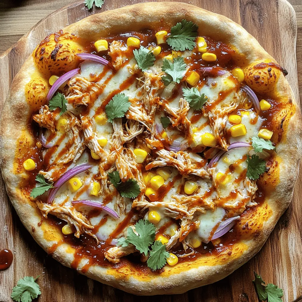 - 1 pre-made pizza dough - 1 cup cooked chicken, shredded - 1/2 cup BBQ sauce (your choice of flavor) - 1 cup mozzarella cheese, shredded - 1/2 cup red onion, thinly sliced - 1/2 cup sweet corn, canned or boiled - 1/4 cup fresh cilantro, chopped - 1 teaspoon olive oil - Salt and pepper to taste Gather these ingredients before you start. This makes cooking easier and more fun. The pre-made pizza dough saves time, letting you focus on flavor. Shredded chicken works great here. You can use leftovers or a rotisserie chicken. Choose your favorite BBQ sauce; it adds the main flavor. Mozzarella cheese gives a nice melt and stretch. Red onions add a crisp bite, while sweet corn brings a touch of sweetness. Fresh cilantro adds a bright finish. Olive oil helps keep the crust crisp. Don’t forget salt and pepper to enhance all the flavors. For the full recipe, check out BBQ Bliss Chicken Pizza. You’ll love how simple these ingredients come together for a delicious meal. - First, preheat your oven to 475°F (245°C). If you have a pizza stone, place it in the oven. - In a bowl, mix the shredded chicken with half of the BBQ sauce. Add salt and pepper to taste. Stir until the chicken is well coated. - Roll out the pre-made pizza dough on a floured surface. Make it as thick as you like. If using a pizza stone, put the dough on a piece of parchment paper. - Brush the dough lightly with olive oil. This keeps it from getting soggy. - Spread the remaining BBQ sauce over the dough. Leave a small edge for the crust. - Evenly add the BBQ chicken mixture on top of the sauce. - Sprinkle the shredded mozzarella cheese over the chicken. Then, add the thin slices of red onion and sweet corn. - Bake the pizza for 12 to 15 minutes. Look for a golden brown crust and bubbling cheese. - Once done, take the pizza out of the oven. Add the chopped cilantro on top for a fresh touch. - Let it cool for a minute before slicing it up. Enjoy your BBQ chicken pizza! This recipe is simple and full of flavor. If you want the full recipe, check it out [here](#). To make a great pizza, you need the right heat. Preheat your oven to 475°F (245°C). This hot oven creates a crispy crust. If you have a pizza stone, place it inside as the oven heats. It helps the bottom cook evenly. If you don’t have a stone, a baking sheet works well too, but the crust may be softer. Want to add more taste? Try these toppings: - Sliced jalapeños for heat - Pineapple chunks for sweetness - Bacon bits for crunch If you like your BBQ sauce spicy, mix in some hot sauce. This gives your pizza an extra kick. Taste your sauce first, then adjust it to your liking. How you serve your pizza matters! Serve it on a wooden cutting board for a rustic look. For an eye-catching touch, drizzle extra BBQ sauce around the pizza. It adds flavor and color. You can also sprinkle fresh cilantro on top for a pop of green. These little details make your BBQ chicken pizza look even more inviting. Enjoy every bite! {{image_2}} You can swap chicken for pulled pork or tofu. Both options bring unique tastes. Pulled pork adds a smoky flavor, while tofu provides a great plant-based choice. For a veggie option, consider a mix of beans or roasted veggies. These choices keep your pizza fun and fresh! Don’t just stick to mozzarella! Try using cheddar or gouda for a richer taste. They melt well and add depth to your pizza. If you need a dairy-free option, many stores sell good dairy-free cheese. These can work just as well and taste amazing! Seasonal produce can add a twist to your BBQ chicken pizza. In summer, use fresh zucchini or bell peppers. These veggies add great crunch and color. Using what's in season makes your pizza taste even better and supports local farms. Look for fresh ingredients at your market for the best flavors. To keep your BBQ chicken pizza fresh, place it in an airtight container. You can also wrap it in plastic wrap or aluminum foil. This method keeps the moisture in and stops the pizza from drying out. Store it in the fridge for up to four days. After that, the taste and texture may change. When it’s time to eat your leftovers, you want them hot and crispy. The oven is the best choice for reheating. Preheat it to 375°F (190°C). Place the pizza on a baking sheet and heat for about 10 minutes. This method keeps the crust nice and crunchy. You can use the microwave, but the pizza may get soggy. If you choose this method, heat it in 30-second bursts until warm. This way, you avoid overcooking it. Freezing pizza is easy. You can freeze it before or after baking. To freeze before baking, wrap the assembled pizza tightly in plastic wrap. Then, place it in a freezer bag. It can last up to three months this way. If you want to freeze leftovers, wait for them to cool first. Wrap each slice in plastic wrap and place them in a freezer-safe container. When you’re ready to eat, thaw the pizza in the fridge overnight. Then, reheat it in the oven for the best texture. For the full recipe, check out the details above! Yes, you can make your own pizza dough. It gives you fresh taste and control. Here are some tips: - Use all-purpose flour for a nice texture. - Mix flour, water, yeast, and salt in a bowl. - Knead the dough for about 5-10 minutes until smooth. - Let it rise for at least an hour in a warm place. - Roll it out to your preferred thickness. Homemade dough is fun and adds a personal touch to your BBQ chicken pizza. The BBQ sauce you choose matters. It adds a lot of flavor to your pizza. Here are some recommendations: - Sweet BBQ sauce pairs well with chicken. - Spicy BBQ sauce gives a kick if you like heat. - Tangy sauces add a nice zing. - Try a smoky BBQ sauce for a deeper flavor. Pick a sauce that matches your taste. You can even mix two types for fun. Absolutely! You can make your BBQ chicken pizza your own. Here are some fun topping ideas: - Add bell peppers for crunch and color. - Use jalapeños for extra spice. - Try pineapples for a sweet contrast. - Experiment with different cheeses like cheddar or gouda. Get creative! Make it just how you like it. Each topping changes the flavor and makes it special. This blog post covers everything you need for delicious BBQ chicken pizza. We explored the key ingredients and shared step-by-step instructions, ensuring your pizza turns out perfect. I also included helpful tips for the best crust and ideas for fun variations. Remember, you can easily adjust flavors and toppings to suit your taste. Enjoy your cooking journey and impress your friends with your pizza-making skills. Happy pizza baking!