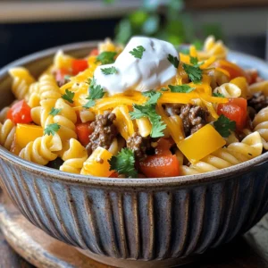 - 1 pound ground beef or turkey - 1 medium onion, chopped - 2 cloves garlic, minced - 1 bell pepper, diced (any color) - 2 tablespoons taco seasoning - 1 (14.5 oz) can diced tomatoes with green chilies - 2 cups low-sodium chicken or vegetable broth - 8 oz pasta (like penne or rotini) - 1 cup corn (frozen or canned) - 1 cup black beans (rinsed and drained) - 1 cup shredded cheese (cheddar or Mexican blend) - 1 tablespoon olive oil - Salt and pepper to taste - Fresh cilantro, chopped (for garnish) - Sour cream (for serving) When I make One Pot Taco Pasta, I focus on quality ingredients. The ground beef or turkey is key for protein. I love using fresh vegetables like onions and bell peppers. They add great taste and color. Garlic brings a nice aroma and flavor to the dish. Taco seasoning is a must for that classic taste. Diced tomatoes with green chilies give a nice kick. The broth adds depth and helps cook the pasta perfectly. I prefer using pasta shapes like penne or rotini for a hearty bite. Corn and black beans make it filling and nutritious. Lastly, I finish with shredded cheese, which melts beautifully. The cilantro and sour cream on top add freshness and creaminess. You can find the full recipe in the link above. 1. Sautéing the vegetables: Start by heating the olive oil in a large pot over medium heat. Add the chopped onion. Sauté it for about 3-4 minutes until it turns translucent. Then, add the minced garlic and diced bell pepper. Cook these for another 2 minutes until they become fragrant. 2. Cooking the meat: Next, stir in the ground beef or turkey. Cook the meat until it turns brown. Break it into small pieces as it cooks. If there is any fat, drain it off to keep the dish light. 3. Mixing the key ingredients: Once the meat is ready, add the taco seasoning. Mix well to coat the meat. Then, pour in the diced tomatoes with their juice, along with the chicken or vegetable broth. Finally, add the pasta to the pot. Stir everything to combine well. 1. Bringing to a boil and reducing heat: Increase the heat to bring the mixture to a boil. Once it bubbles, reduce the heat to low. Cover the pot and let it simmer for 10-12 minutes. Stir it occasionally so nothing sticks. 2. Cooking the pasta to al dente: During the simmering, keep an eye on the pasta. It should cook to al dente, which means it will be firm but not hard. 3. Adding final touches: After the pasta is cooked, add the corn and black beans. Stir gently to mix. Cook for an extra 2-3 minutes until everything is heated. Remove the pot from heat and stir in the shredded cheese until it melts and becomes creamy. Adjust the flavor with salt and pepper. By following these steps, you'll create a tasty One Pot Taco Pasta that is quick and satisfying. For the complete recipe, refer to the Full Recipe section. - Browning meat for added flavor Start by browning the meat well before adding other ingredients. This step builds deep flavors that make the dish tastier. - Properly stirring and monitoring cooking time Stir the pot often while it cooks. This keeps the pasta from sticking and helps the flavors mix well. Keep an eye on the time so the pasta cooks just right. - Adjusting the consistency if necessary If the dish seems too dry, add a little more broth. If it's too wet, let it cook a bit longer. Always taste and adjust to your liking. - Ideal accompaniments and garnishes Serve your One Pot Taco Pasta with fresh cilantro on top. A dollop of sour cream adds creaminess. You can also offer tortilla chips for some crunch. - Creative ways to serve Try serving it in taco shells for a fun twist. You can also layer it in a bowl with extra cheese and toppings for a hearty meal. {{image_2}} You can easily change this One Pot Taco Pasta to fit your needs. For a vegetarian or vegan option, swap the meat for plant-based ground meat or lentils. Use vegetable broth instead of chicken broth for a full plant-based dish. For gluten-free options, choose gluten-free pasta. Many brands offer great taste and texture. Just make sure to check the cooking time, as it may differ from regular pasta. To make your dish even better, try adding different spices or sauces. A dash of cumin or paprika can bring out new flavors. You can also mix in some hot sauce for a spicy kick. Consider swapping out ingredients for a unique taste. Try different types of beans, like pinto or kidney beans. You can also add diced jalapeños for a kick or some olives for extra flavor. For the full recipe, check the link above. Enjoy experimenting with these variations! To keep your One Pot Taco Pasta fresh, cool it down first. Place it in a container with a lid. Make sure to seal it well to keep out air. Store it in the fridge. It can last up to three days. After three days, it might lose flavor and texture. When it's time to eat your leftovers, reheat gently. You can use the microwave or a pot on the stove. If using a microwave, heat in short bursts. Stir each time to spread the heat. If using the stove, add a splash of broth. This helps keep it moist and tasty. To avoid clumping, stir well while reheating. Enjoy your meal just as delicious as before! Can I make this dish ahead of time? Yes, you can make One Pot Taco Pasta in advance. Just cook it, let it cool, and store it in the fridge. It stays good for about 3 days. When you are ready to eat, heat it in a pot or microwave until hot. What other toppings can I use? You can get creative with toppings! Here are some ideas: - Sliced jalapeños for heat - Avocado or guacamole for creaminess - Chopped green onions for freshness - Extra cheese for a cheesy finish - Tortilla chips for crunch Can I freeze leftover One Pot Taco Pasta? Yes, you can freeze this dish. Place it in an airtight container and store it in the freezer for up to 3 months. To reheat, thaw it in the fridge overnight. Then, heat it on the stove or microwave until hot. For the full recipe, check out the details above! In this blog post, we explored making a tasty One Pot Taco Pasta. We covered essential ingredients, preparation steps, and cooking tips. I shared how to enhance flavors and suggested fun serving ideas. Remember, you can adjust this meal to fit dietary needs or preferences. With proper storage, this dish will stay fresh longer. Enjoy creating your own version, and don’t forget to experiment with different toppings. Cooking can be fun and creative!