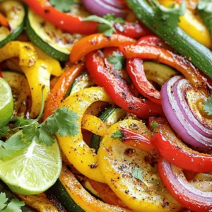 - 1 red bell pepper - 1 yellow bell pepper - 1 green bell pepper - 1 red onion - 2 zucchinis The key to tasty sheet pan fajita veggies is fresh produce. Each bell pepper adds color and crunch. The red onion brings sweetness, while zucchini adds a lovely texture. - 1 tablespoon olive oil - 2 teaspoons chili powder - 1 teaspoon cumin - 1 teaspoon smoked paprika - 1/2 teaspoon garlic powder - 1/2 teaspoon salt - 1/4 teaspoon black pepper These spices make your veggies pop! Olive oil helps the spices stick and adds richness. Chili powder and cumin give warmth. Smoked paprika adds depth, while garlic powder brings a savory note. - Fresh cilantro - Lime wedges Garnishes make a big difference. Fresh cilantro adds brightness and a herby taste. Lime wedges give a zesty kick when squeezed over the dish. For the full recipe, check out the previous section. 1. Preheat the oven: Start by setting your oven to 425°F (220°C). This high heat helps caramelize the veggies. 2. Prepare the vegetables: Slice the red, yellow, and green bell peppers, red onion, and zucchinis into even pieces. This ensures they cook at the same rate. 3. Mix the spices: In a small bowl, combine chili powder, cumin, smoked paprika, garlic powder, salt, and black pepper for a flavorful blend. 1. Coat vegetables with olive oil and spices: In a large bowl, drizzle one tablespoon of olive oil over the sliced veggies. Add the spice mix and toss well, ensuring every piece is coated. 2. Arrange on the sheet pan: Spread the seasoned veggies evenly on a large sheet pan. Avoid overcrowding to allow for proper roasting. 1. Bake time and temperature: Place the sheet pan in the oven and bake for 20-25 minutes. The veggies should become tender and slightly caramelized. 2. Tossing for even cooking: Halfway through baking, carefully toss the veggies. This helps them cook evenly and enhances the flavor. For the full recipe, check out the detailed instructions above! To make your fajita veggies shine, adjust spice levels. If you like heat, add more chili powder. If you prefer mild, cut back on spices. Timing is key for crunchiness. Bake the veggies for 20-25 minutes. Toss them halfway through to ensure they cook evenly. You want them tender but still crisp. When serving, think about color and texture. Use a large white plate to make the colors pop. You can serve the fajita veggies in tortillas for a fun twist. For garnishing, sprinkle fresh cilantro on top. Add lime wedges for a zesty touch. This brightens the dish and adds fresh flavor. Overcooked veggies can happen if you leave them too long. Check them at 20 minutes. If they look soft, they are done. If your fajita veggies lack flavor, taste them after baking. You can sprinkle on more salt or lime juice. This can bring out the flavors you want. For the Full Recipe, refer back to the main section. {{image_2}} You can mix in more veggies for extra flavor and color. Here are some ideas: - Mushrooms: They add a nice umami taste. Slice them and toss them with the other veggies. - Corn: Sweet corn brings a pop of color and sweetness. Use canned, frozen, or fresh corn. - Asparagus: This veggie adds a crisp texture. Cut it into bite-sized pieces and add it to the mix. You can switch up the seasonings to change the flavor profile. Here are two options: - Taco seasoning: This blend gives a bold taste. Just sprinkle it over the veggies instead of the original spices. - Italian herbs: Combine dried oregano, basil, and thyme for a fresh twist. It pairs well with the veggies. Want to make your fajitas a full meal? Add protein: - Adding chicken or shrimp: Cut chicken breast or shrimp into small pieces. Toss them with the veggies and bake together. This makes the dish hearty. - Making it a complete meal with rice: Serve the veggies over cooked rice. You can use white, brown, or even cauliflower rice for a healthy option. Feel free to explore these variations! They keep the dish exciting and tasty. For the full recipe, check out the detailed instructions above. After enjoying your sheet pan fajita veggies, you’ll want to store any leftovers properly. - Refrigerating leftovers: Place the cooled veggies in an airtight container. They will stay fresh in the fridge for up to four days. - Freezing options: For longer storage, freeze the fajita veggies. Use a freezer-safe bag or container. They can last up to three months in the freezer. When you're ready to enjoy your leftovers, reheating is key. - Best methods for reheating: The oven is the best choice. Preheat it to 350°F (175°C). Spread the veggies on a baking sheet and heat for about 10 minutes. This keeps them crispy. - Avoiding mushiness: Avoid using the microwave, as it can make the veggies soft. Always aim for the oven or a skillet. It's important to know how long your fajita veggies will last. - How long will it last in the fridge? In the fridge, they stay good for about four days. - Signs of spoilage: Look for a slimy texture or off smell. If you see these signs, it’s best to toss them. For the full recipe, check out the complete guide to making delicious fajita veggies! Yes, you can use frozen vegetables. Here are the pros and cons: - Pros: Frozen veggies are quick and easy. They save time on prep. They are often picked at peak freshness. - Cons: Frozen veggies may lose some texture. They can release extra water while cooking, making the dish less crisp. Fajita veggies pair well with many foods. Here are some ideas: - Warm tortillas (corn or flour) - Rice (white, brown, or cauliflower) - Black beans or refried beans - Avocado or guacamole - Salsa or pico de gallo - Sour cream or yogurt To make this dish vegan, simply swap some ingredients. Here are my suggestions: - Use vegetable oil instead of olive oil. - Serve with avocado or plant-based sour cream. - Skip cheese and use nutritional yeast for a cheesy flavor. This recipe is healthy and full of nutrients. Here’s a breakdown: - Calories: About 120 per serving - Fat: 5g (mostly from olive oil) - Carbohydrates: 15g (from veggies) - Fiber: 4g (great for digestion) - Vitamins: High in vitamins A and C Yes, you can prep this dish ahead. Here are some meal prep tips: - Chop the veggies a day in advance. Store them in the fridge. - Mix the spices and keep them in a small container. - You can roast the veggies and store them in the fridge for up to three days. Reheat before serving. For the full recipe, check out the details above. Enjoy your cooking! This blog post covered the basics for making delicious sheet pan fajita veggies. You learned about the fresh vegetables and seasonings to use. I also shared step-by-step instructions for cooking. Tips on enhancing flavor and presentation were included too. Don't forget to try different veggies and proteins for variety. Remember, proper storage helps your leftovers last longer. With these insights, you can create tasty meals that please everyone. Enjoy your cooking adventures and make fajitas a regular part of your meals!