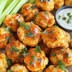 - 1 large head of cauliflower - 1 cup all-purpose flour - 1 cup water or plant-based milk - 1 teaspoon garlic powder - 1 teaspoon smoked paprika - 1/2 teaspoon salt - 1 cup buffalo sauce - 1 tablespoon olive oil To create Buffalo cauliflower bites, you need a few main ingredients. Start with a large head of cauliflower. Cut it into small florets. This helps the bites cook evenly and get crispy. Next, mix flour and water or plant-based milk. This makes a batter that sticks to the cauliflower. Garlic powder, smoked paprika, and salt add great flavor. Finally, you need buffalo sauce and olive oil to coat the bites and give them that spicy kick. - Celery sticks for serving - Ranch dressing for dipping While not required, celery sticks are great for serving. They add crunch and freshness. Ranch dressing is a popular dip for these bites. It cools the heat from the buffalo sauce. You can serve these bites with both for a fun snack experience. For the full recipe, follow the steps carefully for the best results. 1. Preheat your oven to 450°F (230°C). This high heat helps get those bites crispy. 2. Line a baking sheet with parchment paper. This makes for easy cleanup. 3. In a large bowl, mix together: - 1 cup all-purpose flour - 1 cup water or plant-based milk - 1 teaspoon garlic powder - 1 teaspoon smoked paprika - 1/2 teaspoon salt Whisk until smooth and well combined. 4. Take each cauliflower floret and dip it into the batter. Shake off any extra batter. This ensures an even coating. 5. Place the coated florets on the prepared baking sheet. Spread them out so they bake evenly. 6. Bake the cauliflower for 20 minutes. They should look crispy and golden brown when done. 7. While the cauliflower bakes, grab a large bowl. Combine: - 1 cup buffalo sauce - 1 tablespoon olive oil Mix well until combined. 8. Once the cauliflower bites are baked, take them out of the oven. Toss them in the buffalo sauce mixture until fully coated. 9. Return the sauced cauliflower bites to the baking sheet. Bake for another 10 minutes. This step helps set the sauce. 10. Remove from the oven and let them cool for a minute before serving. For the full recipe, check out the earlier section. Enjoy these crispy and flavorful Buffalo Cauliflower Bites! You can prepare Buffalo Cauliflower Bites in three ways: baking, frying, or air frying. - Baking is my go-to method. It gives a nice crunch without added oil. - Frying yields a crispy texture but adds more calories. It’s great for a special treat. - Air frying is a fantastic option if you want a crispy bite with less oil. Each method has its perks, so choose what works best for you. Achieving crispy bites is key to enjoying Buffalo Cauliflower Bites. Here are my tips: - Ensure your batter is thick enough to coat the florets well. If it's too runny, they won’t crisp up. - Bake until the batter is golden brown. This step is crucial for that perfect crunch. A good texture makes all the difference in every bite. To boost the flavor, I love adding extra herbs or spices to the batter. Here are a few ideas: - Garlic powder adds warmth. - Smoked paprika gives a nice depth. For heat, adjust the buffalo sauce. You can use mild sauce for a lighter kick or extra hot for a fiery bite. Remember, you control the spice! For the full recipe, check out the detailed instructions and enjoy your cooking adventure! {{image_2}} You can change up the coating for your Buffalo Cauliflower Bites. If you want a gluten-free option, use almond flour or chickpea flour. For a dairy-free choice, stick with plant-based milk for the batter. You can also swap buffalo sauce for BBQ sauce for a sweet twist. For a rich flavor, try garlic butter instead of buffalo sauce. To make a cheesy version, sprinkle shredded cheese over the bites before the final bake. You can also mix in other veggies, like broccoli or bell peppers, with the cauliflower. This gives a nice crunch and more nutrients. Pair your bites with celery sticks and ranch dressing, which adds coolness to the heat. You can also serve them with a yogurt dip for a fresh taste. If you have leftovers, think about making wraps or salads. Just toss the bites into a tortilla or over greens for an easy meal. For the full recipe, check out the complete guide. To keep your Buffalo Cauliflower Bites fresh, store them in the fridge. Place them in an airtight container. This way, they will last up to three days. If you want to keep them longer, freezing is a great option. Just make sure they are fully cooled. Spread them out on a baking sheet first. Freeze them for about an hour. Then, transfer them to a freezer-safe bag. They can last for about three months in the freezer. For the best texture, reheat your Buffalo Cauliflower Bites in the oven. Preheat your oven to 350°F (175°C). Place the bites on a baking tray and cover them with foil. Heat for about 10 to 15 minutes. This method helps them stay crisp. If you want to avoid sogginess, skip the microwave. Microwaving can make them soft and mushy. Stick to the oven for a nice crunch! Buffalo Cauliflower Bites stay fresh in the fridge for about 3 to 5 days. Store them in an airtight container. This keeps them crispy and tasty for longer. If you want to keep them even longer, consider freezing them. Just remember that freezing may change their texture a bit. Yes, you can prep these bites ahead of time. You can make the batter and coat the cauliflower earlier in the day. Store them in the fridge until you are ready to bake. This way, your snack is quick to finish. You can also bake them fully and reheat before serving. Just make sure to store them properly in an airtight container. Buffalo Cauliflower Bites can be spicy, but you can adjust the heat. For milder bites, use less buffalo sauce or mix it with a little honey. If you want more kick, add more sauce or use a hotter sauce. This way, you can make them just right for your taste! Buffalo cauliflower bites are a tasty, fun snack that anyone can enjoy. We covered the main ingredients, steps to prepare, and tips for cooking. You can customize flavors or even serve them in wraps. Remember, storage is easy, with options for both the fridge and freezer. Enjoy experimenting with this dish, and don’t hesitate to try different sauces or spices. These bites are sure to please your palate and make any meal special. Get cooking and savor this delicious treat!