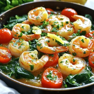 - 1 pound large shrimp, peeled and deveined - 4 tablespoons unsalted butter - 6 cloves garlic, minced - 1 teaspoon red pepper flakes - 1 lemon, juiced and zested - Salt and pepper to taste - 1/4 cup fresh parsley, chopped - 1 cup cherry tomatoes, halved - 2 cups baby spinach - 1 tablespoon olive oil When making garlic butter shrimp, the right ingredients matter a lot. The main star of this dish is the shrimp. I prefer large shrimp, as they are juicy and tender. The butter adds richness, and garlic gives it that bold flavor. Don't skip the garlic—it brings everything together! For seasoning, I add red pepper flakes. They give a nice kick but can be adjusted based on your taste. The lemon adds a fresh zing and brightens up the dish. Salt and pepper are essential for enhancing the flavors. Fresh ingredients like parsley, cherry tomatoes, and baby spinach are key. They not only add color but also nutrients. The tomatoes burst with flavor when cooked. Spinach wilts down and adds a lovely green touch. Olive oil is used to sauté the garlic and shrimp, giving a nice base for cooking. I recommend using the full recipe to get the perfect balance of flavors. With these ingredients, you’re set for a quick and tasty meal! - First, prepare the shrimp. Make sure they are peeled and deveined. - Next, chop the cherry tomatoes and baby spinach. - Gather all your ingredients and tools. You will need a large skillet, a spatula, and measuring spoons. - Start by heating your skillet over medium heat. Add 2 tablespoons of butter and 1 tablespoon of olive oil. - Once the butter melts, add the minced garlic and red pepper flakes. Sauté for about 1-2 minutes. You want the garlic fragrant but not browned. - Now, add the shrimp to the skillet. Season with salt and pepper. Cook for about 2-3 minutes on one side until they turn pink. Then, flip them over. - Next, add the halved cherry tomatoes and baby spinach to the skillet. Cook for an additional 2 minutes. The spinach should wilt, and the tomatoes should soften. - Squeeze the lemon juice over the shrimp. Also, add the zest. Then, add the remaining 2 tablespoons of butter. Stir until everything is well coated. - Finally, remove from heat and sprinkle the chopped parsley on top for a fresh finish. For a complete guide, check out the Full Recipe. To avoid overcooking shrimp, watch the color closely. Shrimp turn pink when cooked. Cook them for just 2-3 minutes on each side. If they curl tightly, they may be overdone. Using fresh ingredients makes a big difference in flavor. Choose plump shrimp with no strong smell. Fresh garlic adds a nice kick. Look for bright, firm tomatoes and vibrant spinach. This ensures your dish shines. You can add herbs or spices to boost the taste. Try fresh basil or cilantro for a twist. A pinch of smoked paprika can also bring depth. Using different types of shrimp can change the game. Jumbo shrimp give a hearty bite. Smaller shrimp can cook faster, making them great for quick meals. To serve a beautiful plate, use a large platter. Arrange the shrimp, tomatoes, and spinach nicely. A pop of color makes the dish stand out. Garnish with lemon wedges and chopped parsley. The lemon adds brightness, and the parsley adds freshness. These touches make your meal look as good as it tastes. For the full recipe, check out the instructions above. {{image_2}} You can change the vegetables in the garlic butter shrimp skillet. Try adding bell peppers, zucchini, or asparagus for extra crunch and color. These swaps can make your dish fun and unique. If you want a dairy-free option, swap the butter for olive oil or coconut oil. Both oils add great flavor and keep the dish light. To give the dish a new twist, think about adding coconut milk. This gives a tropical taste that pairs well with shrimp. You can also try adding lime juice for a zesty kick. Adjust spice levels by using different peppers. If you like heat, try jalapeños or serranos. For a milder taste, use sweet bell peppers. The garlic butter shrimp skillet is great over pasta or rice. This makes it a filling meal. Just spoon the shrimp mix on top and enjoy! You can also serve it as an appetizer. Pair it with crusty bread for dipping. This makes it easy to share with friends or family. For the full recipe, click here to explore more delicious ideas! To store leftovers, let them cool first. Place shrimp in an airtight container. Glass or plastic containers work well. Make sure to seal them tightly to keep air out. This way, the shrimp stays fresh longer. To freeze cooked shrimp, let it cool completely. Then, place it in a freezer-safe bag or container. Remove as much air as you can to prevent freezer burn. When you're ready to eat, thaw the shrimp in the fridge overnight. This keeps the texture nice. In the fridge, cooked shrimp lasts about three to four days. Always check for signs of spoilage. If the shrimp smells off or looks discolored, it’s best to toss it. Fresh shrimp should smell like the ocean, not fishy. Keeping an eye on your food helps ensure you enjoy it at its best. For the full recipe, check the link above. For this dish, I recommend using large shrimp. They have a nice size and cook quickly. Look for shrimp that are already peeled and deveined. This saves you time and effort. Fresh shrimp is best, but frozen shrimp works too. Just make sure to thaw them properly before cooking. The size should be 16-20 shrimp per pound for the best results. Yes, you can prepare this meal ahead of time. Cook the shrimp and store it in the fridge for up to two days. To reheat, place it in a skillet over low heat. Add a splash of water or broth to keep it moist. This dish is quick, so I recommend making it fresh when you can. But if you need to prep, it’s still tasty later on. This shrimp dish pairs well with many sides. Here are some great options: - Steamed rice or quinoa for a filling meal - Fresh salad with greens and lemon dressing - Crusty bread to soak up the garlic butter sauce - Pasta tossed with olive oil and herbs for a comforting touch For more ideas, check out the Full Recipe to see how to make a complete meal. This blog post covered how to make a delicious garlic butter shrimp dish. You learned about the key ingredients, tips for cooking, and creative variations. Remember to use fresh shrimp and vegetables for the best taste. Don’t hesitate to experiment with flavors or serving styles. This dish is quick to make and fills your table with color and taste. Enjoy trying out this recipe and making it your own!