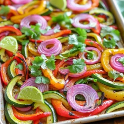 To make your sheet pan fajita vegetables, gather these items: - 1 red bell pepper, sliced - 1 green bell pepper, sliced - 1 yellow bell pepper, sliced - 1 large red onion, sliced - 2 cups zucchini, sliced into half-moons - 1 tablespoon olive oil - 2 teaspoons chili powder - 1 teaspoon cumin - 1 teaspoon garlic powder - 1 teaspoon onion powder - Salt and pepper to taste For a bit more flavor and color, try these garnishes: - Fresh cilantro, chopped - Lime wedges, for squeezing These fajita vegetables work well in many ways: - Serve them in warm tortillas for tasty fajitas. - Top a bowl of rice or quinoa with the veggies. - Pair them with grilled chicken or shrimp for a hearty meal. - Add them to salads for a fresh crunch. For the full recipe, check out the detailed instructions provided above. Enjoy cooking! Start by preheating your oven to 425°F (220°C). This high heat helps the veggies get tender and slightly charred. Next, grab a large bowl. Add the sliced red, green, and yellow bell peppers, red onion, and zucchini. Make sure the slices are even. This helps them cook at the same rate. Now it’s time to add flavor. Drizzle 1 tablespoon of olive oil over the veggies. Sprinkle on 2 teaspoons of chili powder, 1 teaspoon of cumin, 1 teaspoon of garlic powder, and 1 teaspoon of onion powder. Don’t forget to add salt and pepper to taste. Toss everything well. You want the vegetables to be evenly coated with the oil and spices. This step is key for taste! For the full recipe, check out the detailed instructions. After preparing the vegetables, it's time to spread them out. Grab your lined sheet pan. Lay the mixed veggies flat in a single layer. This helps them roast evenly. Avoid crowding the pan. If they are too close, they will steam instead of roast. A little space goes a long way! Now, pop the sheet pan into your preheated oven at 425°F (220°C). Roast for 20 to 25 minutes. Halfway through, stir the veggies to ensure they cook evenly. Look for a nice char on the edges. This adds great flavor. The goal is tender vegetables that are slightly crisp. To check if your fajita veggies are done, look for tenderness. Use a fork to pierce a piece. It should go through easily. You can also check for color. They should be bright and slightly charred. Once they look good, take them out. Let them cool for a few minutes before serving. Enjoy the vibrant flavors of your dish! For the full recipe, check out the cooking instructions above. {{image_2}} To get the best flavor from your fajita vegetables, first, use fresh produce. Fresh veggies taste better and have a nice crunch. Next, cut them into even pieces. This helps them cook evenly and get nice color. Don’t skip the spices! Chili powder and cumin add depth. Toss the veggies well with olive oil and spices to coat every piece. For a zesty kick, add lime juice before serving. You can check out the Full Recipe for more tips. One common mistake is overcrowding the pan. When vegetables are too close, they steam instead of roast. This keeps them from getting that lovely char. Also, don’t skip stirring halfway through cooking. This ensures even roasting. Lastly, keep an eye on the time. Overcooked veggies can become mushy and lose flavor. If you want a different method, try grilling your fajita veggies. Grilling gives them a smoky flavor that tastes amazing. You can also use a skillet on the stove. Heat a little oil in the skillet, then add the veggies. Stir them often until they are tender. Both methods give a great taste and are super easy! You can make your sheet pan fajita vegetables heartier by adding protein. Chicken, shrimp, or tofu work great. For chicken, use about 1 pound, cut into strips. Marinate it in the same spices as the veggies. If you prefer shrimp, 1 pound of large shrimp, peeled and deveined, adds a nice touch. For a plant-based option, try 1 block of firm tofu, pressed and cubed. Toss it with the veggies and spices for a complete meal. Experiment with spice blends to create your unique flavor. Try taco seasoning for a bold taste. You can also use smoked paprika for a smoky flavor. If you like heat, add cayenne pepper or red pepper flakes. For a fresh twist, use Italian seasoning or herbes de Provence. Change the spices based on your taste preferences or what you have in your pantry. Feel free to switch up the vegetables based on the season. Asparagus, carrots, or sweet potatoes can be great additions. In summer, add corn or cherry tomatoes for sweetness. In fall, consider butternut squash or Brussels sprouts. This flexibility lets you enjoy fajita vegetables all year round, keeping the dish fresh and exciting. For the full recipe, check the detailed instructions above. To keep your fajita veggies fresh, store them in an airtight container. Let them cool down before sealing. They will stay good in the fridge for up to four days. If you want to save them longer, freeze them. Use freezer bags or containers for freezing. Make sure to remove as much air as possible before sealing. When it's time to eat again, reheating is simple. You can use the oven or microwave. For the oven, preheat to 350°F (175°C). Spread the veggies on a baking sheet. Heat for about 10-15 minutes. Stir them halfway through to warm evenly. If using the microwave, place them in a bowl. Heat for about 1-2 minutes, checking often to avoid overcooking. These fajita veggies are great for meal prep. You can use them in many meals. Add them to tacos, burritos, or salads. You can even toss them with pasta or rice. Prepare a big batch for the week. This makes meal time quick and easy. Just reheat and enjoy! For the full recipe, check out the main section. To make Sheet Pan Fajita Vegetables vegan, simply skip any animal products. The recipe already uses fresh vegetables, which are great by themselves. Just focus on the bell peppers, onions, and zucchini. You can add more veggies like mushrooms or corn for extra flavor and texture. Yes, you can use frozen vegetables for this recipe. Just make sure to thaw and drain them first. Frozen veggies may not roast as evenly. They can release extra water, which may make the dish soggy. If you use frozen vegetables, cook them a few minutes longer to ensure they are tender. You can serve Sheet Pan Fajita Vegetables with many sides. Here are some ideas: - Warm tortillas for wraps - Rice or quinoa for a hearty meal - Beans for added protein - Fresh salsa or guacamole for dipping - A simple salad to balance the meal These sides will make your fajita dish even better. Try them out! For the full recipe, check out the earlier section. In this post, I shared a complete guide on making Sheet Pan Fajita Vegetables. We covered ingredients, instructions, and helpful tips. You learned how to achieve the best flavor and avoid mistakes. I also shared storage methods and ways to reheat your dish. Finally, explore variations to customize your meals and try different protein options. Enjoy creating this flavorful dish for yourself and your family. You’ll find endless ways to make it your own!