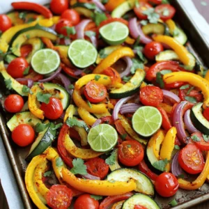 For this sheet pan fajita recipe, you need fresh veggies for great taste. Here’s what I recommend: - 1 red bell pepper, sliced - 1 yellow bell pepper, sliced - 1 green bell pepper, sliced - 1 medium red onion, sliced - 2 zucchinis, sliced - 1 cup cherry tomatoes, halved These colorful veggies not only taste good, but they also look great on the plate! Seasonings bring out the flavor in the veggies. Here are the must-have spices: - 3 tablespoons olive oil - 2 teaspoons chili powder - 1 teaspoon cumin - 1 teaspoon garlic powder - 1 teaspoon paprika - Salt and pepper to taste These spices add depth and a little heat, making your fajita veggies pop. Garnishes can take your dish to the next level. Consider adding: - Fresh cilantro, chopped (for garnish) - Lime wedges (for serving) You can also mix in other veggies or add proteins, like chicken or beans, to make this meal your own. Check out the Full Recipe for more ideas! Start by preheating your oven to 425°F (220°C). This heat will help the veggies roast perfectly. While the oven warms up, grab a large baking sheet. Line it with parchment paper. This will keep the veggies from sticking and make cleanup easy. In a large mixing bowl, combine the sliced red, yellow, and green bell peppers with the red onion and zucchinis. Add the halved cherry tomatoes to the mix. Next, drizzle 3 tablespoons of olive oil over the veggies. Then, sprinkle on 2 teaspoons of chili powder, 1 teaspoon of cumin, 1 teaspoon of garlic powder, and 1 teaspoon of paprika. Finish by adding salt and pepper to taste. Toss everything together until the veggies are well-coated. This step brings out the flavor in each bite. Spread the seasoned veggies evenly on the prepared baking sheet in a single layer. Place the sheet in the preheated oven and bake for 25-30 minutes. Halfway through, stir the veggies. This helps them cook evenly. You’ll know they’re ready when they are tender and slightly charred. Once done, take them out and let them cool slightly. Garnish with fresh cilantro and serve with lime wedges for extra zest. Enjoy your colorful sheet pan fajita veggies! For the full recipe, check the section above. To get that great bake, set your oven to 425°F (220°C). This high heat helps the veggies roast well. Spread the veggies out on the baking sheet. Don't crowd them. If they touch, they won't crisp. Stir them halfway through baking for even cooking. You want them tender and slightly browned. To boost flavors, use fresh spices. Fresh chili powder, cumin, and garlic powder make a big difference. Olive oil adds richness and helps the spices stick. Don’t forget to sprinkle salt and pepper. This simple step brings out the natural taste of the veggies. A squeeze of lime before serving adds brightness. For crisp veggies, watch the cooking time. Overbaking makes them soft. Aim for 25-30 minutes. If you want extra crunch, try broiling them for a few minutes at the end. Broiling gives a nice char without losing texture. You’ll love the balance of flavors and textures in your fajita veggies. Try the Full Recipe for more details! {{image_2}} You can easily add proteins to your fajita veggies. Chicken, shrimp, or beef work well. Just slice the meat into thin strips. Mix it with the veggies and spices before baking. This extra step adds protein and makes the meal heartier. If you're vegan, consider adding black beans or chickpeas. They boost protein and flavor. Feel free to get creative with your vegetable choices. Broccoli, mushrooms, or corn can add unique tastes. Use seasonal veggies for a fresh twist. Sweet potatoes or butternut squash work great too. Just remember to cut them into small pieces for even cooking. The more colors, the more fun your dish will be! Adjust the spices to suit your taste. If you like it spicy, add cayenne pepper or jalapeños. For a milder version, skip the chili powder. You can also swap cumin for coriander for a different flavor. Try adding lime juice or zest for a bright kick. Experiment until you find your perfect blend. After you make your sheet pan fajita veggies, let them cool. Once cool, put them in an airtight container. They will stay fresh for up to four days in the fridge. This makes it easy to enjoy them later. You can use them in wraps, salads, or as a side dish. Just remember to keep them covered to keep the flavors locked in. If you want to save your fajita veggies for longer, freezing is a great option. First, let them cool completely. Then, spread them out on a baking sheet. Freeze them for about an hour. This helps them not stick together. After that, transfer the veggies to freezer bags or containers. They can last for up to three months in the freezer. When you're ready to eat, you can thaw them in the fridge overnight. Reheating your fajita veggies is simple. You can use the oven, microwave, or stovetop. For the oven, preheat it to 350°F (175°C). Spread the veggies on a baking sheet and heat for about 10-15 minutes. If you use a microwave, place them in a bowl and heat for 1-2 minutes. Stir halfway through for even heating. On the stovetop, just heat them in a pan over medium heat until warm. Enjoy your tasty fajita veggies again! Yes, you can use frozen vegetables. Just keep in mind that frozen veggies may release more water. This can make your fajita veggies a bit soggy. To avoid this, try thawing and draining them first. You can also bake them for a bit longer to reach the right texture. You can mix and match your favorite vegetables. Try adding mushrooms, carrots, or corn for extra flavor. Want some heat? Add sliced jalapeños or a sprinkle of cayenne. You can also adjust the spices. If you like a smoky taste, use smoked paprika. For a fresh twist, add lime juice before serving. Fajita veggies go great with many dishes. Serve them with warm tortillas for easy tacos. You can also enjoy them on top of rice or quinoa. Add them to a salad for a colorful boost. They also taste fantastic with grilled chicken or shrimp for a complete meal. In this article, we explored making delicious sheet pan fajita veggies. You learned about the fresh vegetables, seasonings, and optional garnishes to use. I shared step-by-step instructions to help you bake perfect veggies every time. Remember, the right tips and tricks can enhance flavors and keep your veggies crisp. Feel free to experiment with different proteins and vegetables. Enjoy your fajita veggies, and don’t forget to store leftovers properly! With this guide, you'll always have a tasty dish ready.