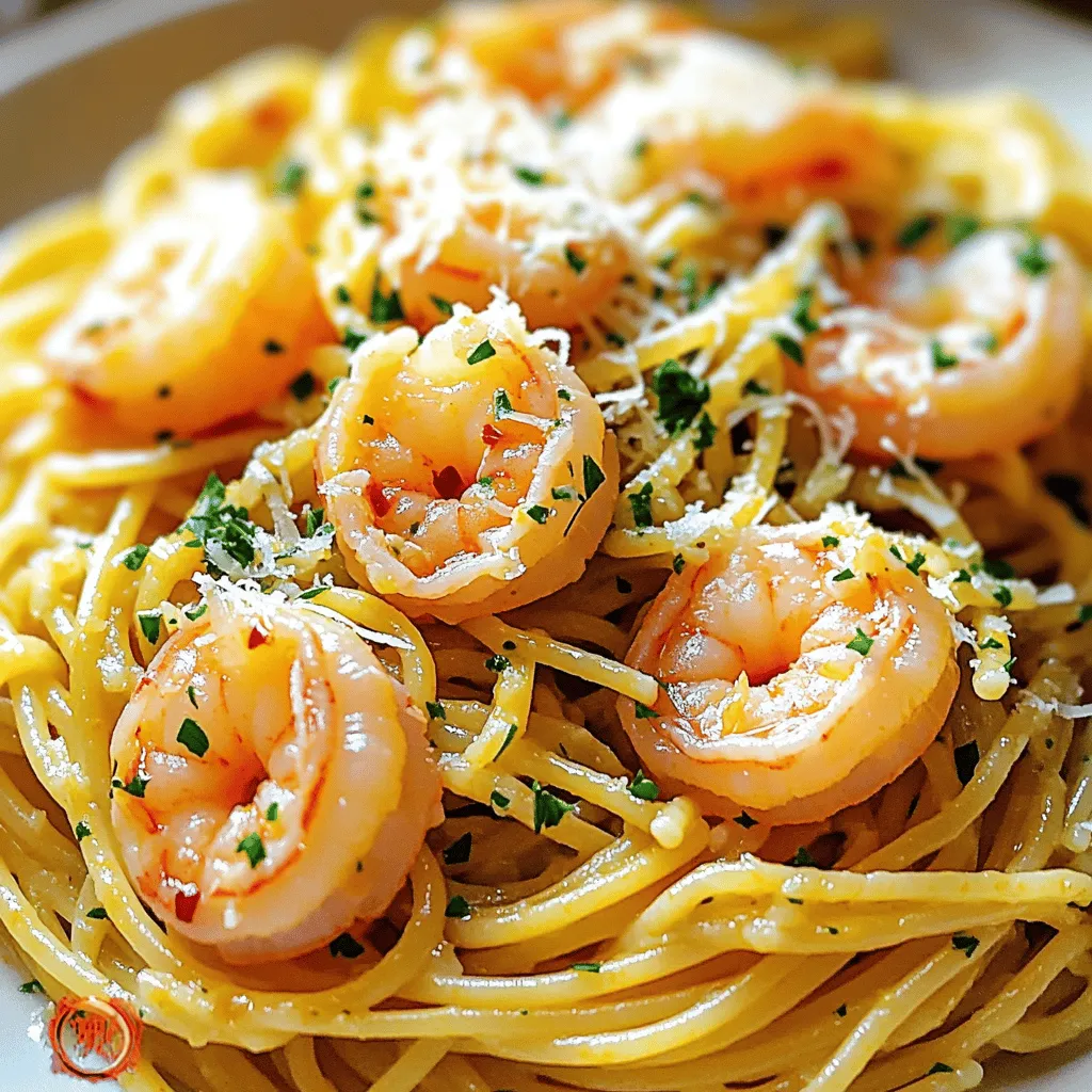 For Lemon Garlic Shrimp Pasta, you need a few key ingredients. Here's a quick list: - 8 oz spaghetti or linguine - 1 lb large shrimp, peeled and deveined - 4 cloves garlic, minced - 1/4 cup unsalted butter - 3 tablespoons olive oil - 1 lemon, zested and juiced - 1/2 teaspoon red pepper flakes - Salt and pepper to taste - 1/4 cup fresh parsley, chopped - Grated Parmesan cheese for serving (optional) These ingredients blend to create a bright and tasty dish. Each one has a role that adds flavor and texture. Using fresh ingredients makes a big difference in taste. Fresh shrimp brings a sweet flavor, while fresh garlic adds strong aroma. The lemon zest brightens up the dish. Pantry ingredients, like pasta and olive oil, are staples. They help create a satisfying meal without extra trips to the store. Always check your pantry first. Stocking up on red pepper flakes and salt ensures you can easily whip up this dish. If you have dietary needs, you can swap ingredients. For gluten-free options, use gluten-free pasta. You can also try zucchini noodles for a low-carb choice. Vegetarians can skip the shrimp. Replace it with mushrooms or firm tofu. These options still give you a nice texture and flavor. Always adjust seasonings to fit your taste. Start by boiling water in a large pot. Add a good amount of salt to the water for flavor. This step is key! Once the water is boiling, add 8 ounces of spaghetti or linguine. Cook it according to the package instructions until it's al dente. Al dente means it should be firm but not hard. This usually takes about 8-10 minutes. Reserve 1 cup of the pasta water before draining the pasta. This water is starchy and will help the sauce later. After that, drain the pasta and set it aside. While the pasta cooks, heat a large skillet over medium heat. Add 3 tablespoons of olive oil and 1/4 cup of unsalted butter. Once they melt, toss in 4 minced garlic cloves. Sauté the garlic for about 30 seconds. You want it fragrant but not burnt. Next, add 1 pound of large shrimp that are peeled and deveined. Sprinkle in 1/2 teaspoon of red pepper flakes, salt, and pepper. Cook the shrimp for 2-3 minutes. Turn them often until they turn pink and opaque. This means they are fully cooked and safe to eat. Now it’s time to bring everything together. Add the lemon juice and zest from 1 lemon to the skillet with the shrimp. Stir this mixture well. If it looks a bit dry, pour in a little of that reserved pasta water. This will create a light and tasty sauce. Once mixed, add the drained pasta to the skillet. Toss everything together to coat the pasta in the lemon garlic sauce. Finally, remove from heat and stir in 1/4 cup of chopped fresh parsley. Adjust the seasoning if needed. Serve your Lemon Garlic Shrimp Pasta hot, and top with grated Parmesan cheese if you like. For the complete recipe, check out the Full Recipe. To make your Lemon Garlic Shrimp Pasta shine, focus on fresh ingredients. Fresh garlic brings a strong taste. Use ripe lemons for the best juice and zest. You can also add herbs like basil or thyme for extra layers of flavor. A pinch of salt boosts the dish without overpowering it. If you like heat, increase the red pepper flakes. Remember, balance is key. One common mistake is overcooking the shrimp. They should be pink and firm, not rubbery. Another mistake is forgetting to reserve pasta water. This water helps create a rich sauce. Avoid using too much lemon juice; it can overpower the other flavors. Lastly, under-seasoning can leave your dish bland. Always taste and adjust. Using the right tools makes cooking easier. A large pot for boiling pasta is essential. A heavy skillet helps cook shrimp evenly. Use a microplane for zesting lemons quickly. Tongs are great for tossing the pasta and shrimp together. Don't forget a good knife for chopping garlic and parsley. These tools can make your cooking more fun and efficient. For the full recipe, check out the Lemon Garlic Shrimp Pasta. {{image_2}} You can boost this dish by adding vegetables. Fresh veggies add color and nutrition. Think about spinach, cherry tomatoes, or zucchini. Simply sauté them with the garlic before adding the shrimp. This step makes the meal more vibrant and tasty. You can change the sauce to fit your taste. Try a spicy marinara or a creamy Alfredo. For a lemon twist, consider adding a splash of white wine. Each sauce offers a new flavor. This keeps your meals exciting and fresh. For gluten-free pasta, use rice noodles or chickpea pasta. These options taste great with the shrimp. If you want low-carb, try zucchini noodles. They soak up the sauce well and stay light. Both choices make the dish suitable for different diets. For the full recipe, check out the Lemon Garlic Shrimp Pasta section above. You can store leftover Lemon Garlic Shrimp Pasta in the fridge. Use an airtight container to keep it fresh. This method protects the flavors and prevents spoilage. Make sure it cools down first before sealing it. It can last for up to three days in the fridge. You can freeze Lemon Garlic Shrimp Pasta for longer storage. First, let it cool completely. Then, pack it in a freezer-safe container. Remove as much air as possible to avoid freezer burn. It can last up to three months in the freezer. When you are ready to eat, thaw it in the fridge overnight before reheating. When reheating, add a splash of water or lemon juice. This keeps the pasta moist and flavorful. Heat it in a skillet over medium heat for the best taste. Stir frequently to heat it evenly. If you prefer, you can use the microwave. Just cover it to trap steam and heat in short bursts. Enjoy your meal as if it’s fresh from the pan! You can make this dish spicier by adding more red pepper flakes. Start with 1/2 teaspoon. If you want more heat, add an extra 1/4 teaspoon. You can also mix in fresh chopped chili peppers. Toss in jalapeños or serranos for a fresh kick. Adjust the spice according to your taste. Yes, you can use frozen shrimp. Just make sure to thaw them first. Place them in a bowl of cold water for 15-20 minutes. Drain them well before cooking. This helps the shrimp cook evenly. Frozen shrimp can save time and still taste great in this dish. Lemon Garlic Shrimp Pasta lasts for about 3 days in the fridge. Store it in an airtight container. When you're ready to eat, reheat it gently. Use a microwave or a skillet with a splash of water. This helps keep the pasta moist and tasty. In this blog post, we explored the world of Lemon Garlic Shrimp Pasta. We covered key ingredients, comparing fresh and pantry options, and suggested alternatives for dietary needs. I shared step-by-step instructions for perfect preparation and cooking. You learned tips to enhance flavors and avoid common mistakes. We also discussed variations and storage tips to keep your dish fresh. Cooking should be fun and easy. With these insights, you can whip up a delicious meal every time. Enjoy experimenting with this recipe in your kitchen!