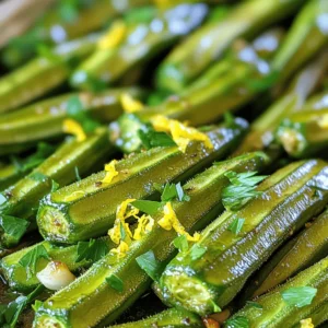 To make Lemon Herb Roasted Okra, you will need: - 1 pound fresh okra, trimmed - 2 tablespoons olive oil - Zest of 1 lemon - Juice of 1 lemon - 2 cloves garlic, minced - 1 teaspoon dried thyme - 1 teaspoon dried oregano - ½ teaspoon smoked paprika - Salt and pepper to taste - Fresh parsley, chopped (for garnishing) Using fresh okra is key. Look for bright green pods. They should feel firm and smooth. Try to select okra that is less than four inches long. For the best taste, use fresh herbs. Fresh thyme and oregano can add more flavor than dried ones. When using lemon, make sure it is juicy and firm. If you can, zest it right before cooking. This keeps the oils fresh and flavorful. Keep all ingredients stored properly to maintain freshness. If you cannot find fresh okra, frozen okra can work. Just thaw it first. You can swap olive oil for avocado oil or canola oil if needed. For herbs, try using Italian seasoning instead of thyme and oregano. If you want more zest, add a bit of lemon pepper. You can also skip the smoked paprika if you prefer a milder flavor. Garnish with cilantro or chives instead of parsley for a twist. For the full recipe, check out Full Recipe. First, wash the okra well under cold water. Trim the ends to remove any tough parts. Dry the okra with a clean towel. You want to remove as much moisture as possible. This helps it roast better. In a large bowl, combine the okra with olive oil, lemon zest, and lemon juice. Add minced garlic, dried thyme, dried oregano, and smoked paprika. Sprinkle salt and pepper over the mix. Toss everything together. Make sure each piece of okra is coated well. This step is key for great flavor! Preheat your oven to 425°F (220°C). Spread the okra on a baking sheet in a single layer. Avoid crowding the pan; this helps the okra roast evenly. Roast for 15-20 minutes. Halfway through, shake the pan gently to turn the okra. You want it tender and slightly crispy. When done, let it cool for a few minutes. Garnish with fresh parsley before serving. Enjoy your Lemon Herb Roasted Okra! For a detailed guide, check the Full Recipe. To get that nice crunch, always use fresh okra. Fresh okra has a firmer texture. Cut the okra into equal pieces for even cooking. Spread them out on the baking sheet. Avoid overcrowding the pan; this helps them crisp up nicely. Shake the pan halfway through cooking. This action helps the okra cook evenly and get crispy all around. Lemon adds a bright taste to the okra. You can try different herbs like rosemary or basil for a twist. Adding a bit of cayenne pepper gives it a spicy kick. If you want a smoky flavor, increase the smoked paprika. For a creamy touch, serve with yogurt or tahini sauce. These additions can take your dish from good to great! You can serve Lemon Herb Roasted Okra as a side dish or snack. It pairs well with grilled chicken or fish. For a vegetarian meal, serve it over rice or quinoa. Garnish with fresh parsley for a pop of color. This dish is also great for parties. Guests will love the unique taste and crunch! For the full recipe, check out the [Full Recipe]. {{image_2}} You can change the flavors in Lemon Herb Roasted Okra by using different spices. Try adding cumin for a warm, earthy taste. For a kick, use chili powder or cayenne. If you love herbs, mix in basil or rosemary. Each choice brings a new twist, making the dish exciting every time. You can also add other veggies to your okra. Bell peppers, zucchini, or carrots roast well with okra. Cut them into similar sizes for even cooking. This mix not only adds color but also boosts nutrition. You get a tasty medley that is fun to eat. This recipe is naturally vegan and gluten-free. You don’t need to change much to keep it that way. Just use fresh ingredients and the right seasonings. If you want more protein, add chickpeas or lentils. They roast nicely and pair well with okra. This makes for a filling dish that everyone can enjoy. These variations keep your Lemon Herb Roasted Okra fresh and fun. You can explore new tastes while keeping the dish simple. Check out the Full Recipe for more details! You can store leftover Lemon Herb Roasted Okra in the fridge. Place it in an airtight container. It stays fresh for about three days. When you are ready to eat, check for any signs of spoilage. If it looks or smells off, throw it away. Always trust your senses when it comes to food safety. Freezing okra is a great option if you want to keep it longer. First, let the okra cool completely. Then, place it in a freezer-safe bag. Make sure to remove as much air as possible. Label the bag with the date. Frozen okra can last up to six months. When ready to use, thaw it in the fridge overnight. Reheating Lemon Herb Roasted Okra is simple. You can use the oven for the best results. Preheat your oven to 350°F (175°C). Spread the okra on a baking sheet. Heat for about 10 minutes or until warm. You can also use a microwave, but it may lose some crispiness. If using a microwave, cover it loosely with a paper towel. Enjoy your tasty leftovers! Yes, you can use frozen okra. However, fresh okra tastes better. Frozen okra may have more moisture. To use frozen, thaw it first. Pat it dry with a towel. This helps keep the okra crispy when roasted. To add heat, use a pinch of cayenne pepper. You can also add red pepper flakes. Mix them in with your seasonings. If you want more flavor, add hot sauce as a garnish. Adjust the amount based on your spice level. Lemon Herb Roasted Okra goes well with many dishes. It pairs nicely with grilled chicken or fish. You can serve it alongside rice or quinoa. It also works well in tacos or salads. For a fun twist, try it with a spicy dip. For the full recipe, refer to the Lemon Herb Roasted Okra section. This blog covered how to make Lemon Herb Roasted Okra, step by step. We explored the best ingredients, tips for freshness, and ways to substitute them. You learned how to prepare, season, and roast okra to get that perfect crispy texture. I also shared flavor tips, variations, and how to store leftovers properly. Embrace your cooking journey with this tasty dish. Enjoy exploring your own flavor twists!