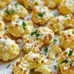 To make Garlic Parmesan Roasted Cauliflower, gather these items: - 1 large head of cauliflower, cut into florets - 4 tablespoons olive oil - 4 cloves garlic, minced - 1/2 teaspoon red pepper flakes (optional) - 1/2 cup grated Parmesan cheese - 1 teaspoon dried Italian herbs (oregano, thyme, basil) - Salt and pepper to taste - Fresh parsley, chopped (for garnish) You can swap some ingredients based on what you have. Here are a few ideas: - Instead of olive oil, use avocado oil or melted butter for rich flavor. - If you don’t have grated Parmesan, try Pecorino Romano or nutritional yeast for a vegan option. - For a milder taste, use shallots in place of garlic. - If you’re not a fan of red pepper flakes, omit them or use smoked paprika for a different kick. Choosing fresh cauliflower is key for great taste. Here’s how to pick the best: - Look for a head that is firm and heavy for its size. - The florets should be tightly packed and white or creamy in color. - Avoid heads with brown spots or soft spots. - Leaves should be bright green and fresh-looking. - Smell the cauliflower; it should have a mild, fresh scent. For complete cooking instructions, refer to the Full Recipe. Start by washing your cauliflower. Remove the leaves and cut it into florets. Make sure they are all about the same size. This helps them cook evenly. You want pieces that are not too big or too small. Aim for about one to two inches in size. A larger piece takes longer to cook, while a smaller one may burn. In a big bowl, mix the cauliflower florets with olive oil. Add minced garlic, red pepper flakes, and Italian herbs. Sprinkle salt and pepper to taste. Stir well to coat all the florets. Make sure every piece has some flavor. This step brings out the best in your dish. Preheat your oven to 425°F (220°C) and line a baking sheet with parchment paper. Spread the seasoned florets in a single layer on the sheet. Roast them for 25-30 minutes. Stir halfway to ensure even cooking. When they turn golden brown and tender, they are ready. After removing them from the oven, sprinkle grated Parmesan cheese on top. Return the baking sheet to the oven for another 5 minutes. This melts the cheese and makes it bubbly. Finally, garnish with fresh parsley before serving. Enjoy this delicious side dish with your meal. For the full recipe, check the recipe section above. To get even roasting, cut your cauliflower into uniform florets. Aim for about 1 to 2 inches in size. This helps them cook at the same rate. Next, make sure to spread the florets out on the baking sheet. Don’t overcrowd them! If they touch, they will steam instead of roast. Stir the florets halfway through cooking. This ensures all sides get that nice golden brown color. For crispy cauliflower, use enough olive oil. This helps the florets get that crunchy bite. I recommend using four tablespoons, as it’s just right. Also, don’t skip the final roasting step with Parmesan cheese. It melts and creates a crispy layer on top. Make sure your oven is hot enough at 425°F (220°C). A hot oven makes all the difference in crispiness. Feel free to get creative with flavors! You can swap the Italian herbs for other spices. Try smoked paprika for a smoky touch. Lemon zest adds a bright flavor, while curry powder gives an exotic twist. For extra heat, add more red pepper flakes or drizzle with hot sauce. Each change will give you a new dish that’s tasty and fun. For the complete recipe, check the [Full Recipe]. {{image_2}} You can get creative with cheeses. While Parmesan shines in this dish, other cheeses work well too. Try mixing in sharp cheddar for a tangy kick. Mozzarella adds a gooey texture. Feta gives a nice salty flavor. The key is to use cheese that melts well. Feel free to add more veggies to your mix. Broccoli florets pair nicely with cauliflower. Bell peppers add sweetness and color. Carrots lend a crunchy bite. Just cut them to similar sizes to ensure even cooking. This way, every bite is packed with flavor. For a little heat, add more red pepper flakes. You can also try cayenne for a stronger kick. Fresh herbs like rosemary or thyme boost the dish's aroma and flavor. Mix in fresh basil after roasting for a bright finish. These options let you tailor the dish to your taste. For the full recipe, check out the detailed instructions above. After enjoying your Garlic Parmesan Roasted Cauliflower, let it cool down. Place any leftovers in an airtight container. This keeps the flavors fresh. Store it in the fridge for up to three days. If you want to keep it longer, freezing is a great option. To reheat your cauliflower, use the oven for the best results. Preheat the oven to 350°F (175°C). Spread the cauliflower on a baking sheet and heat for about 10-15 minutes. You can also use the microwave. Heat in short bursts of 30 seconds. Stir between bursts to avoid hot spots. If you want to freeze the cauliflower, first let it cool completely. Then, place it in a freezer-safe bag. Remove as much air as you can before sealing. It will keep well for up to two months. When you're ready to eat it, thaw it in the fridge overnight. Reheat it in the oven to bring back that crispy texture. For the full recipe, refer to the earlier section. Yes, you can use frozen cauliflower. It is a quick option. You need to thaw it first. Dry it well to avoid sogginess. Toss it with olive oil and seasonings as you would with fresh cauliflower. Keep an eye on the baking time. Frozen cauliflower may cook faster, so check it early. You can store Garlic Parmesan Roasted Cauliflower for up to three days. Place it in an airtight container in the fridge. Reheating helps keep the flavors alive. Just remember, the texture may change after storage. Garlic Parmesan Roasted Cauliflower pairs well with many meals. It complements grilled chicken, fish, or steak nicely. You can also serve it with pasta or a salad. For a vegetarian option, try it with quinoa or rice. You can find the full recipe to explore more ideas. In this blog post, we covered how to make Garlic Parmesan Roasted Cauliflower. You learned the ingredients, tips for cooking, and ways to add flavors. We discussed storage and answered common questions, like using frozen cauliflower. Enjoy trying out different variations to suit your taste. With these tips, you can create a tasty dish that fits any meal. Happy cooking!