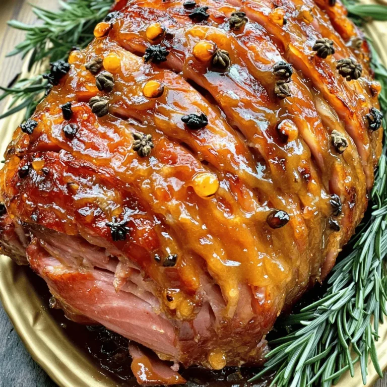 To make this delicious copycat honey baked ham, you need a few simple ingredients. - 1 fully cooked bone-in ham (about 8-10 lbs) - 1 cup honey - 1 cup brown sugar - 2 teaspoons ground mustard - 1 teaspoon ground cinnamon - 1/2 teaspoon ground cloves - 1/4 teaspoon black pepper - 1/4 cup apple cider vinegar - 2 tablespoons cornstarch (optional, for a thicker glaze) - 1/4 cup water (if using cornstarch) - Whole cloves (optional, for studding) This list is all you need to create a wonderful dish. Each ingredient adds its own special flavor. The honey and brown sugar give the ham that sweet glaze. The spices bring warmth and depth. You can find these items at any grocery store. If you want to make the glaze thicker, use cornstarch. It's optional but can make the glaze stick better. Whole cloves can add an extra touch if you choose to stud the ham. Start by preheating your oven to 325°F (163°C). This step ensures your ham cooks evenly. Next, take your fully cooked bone-in ham, weighing about 8-10 lbs, and place it cut side down in a large roasting pan. I like to line my pan with aluminum foil for easy cleanup. If you want, score the surface of the ham in a diamond pattern. This helps the glaze soak in better. For an extra touch of flavor, you can stud the ham with whole cloves. In a mixing bowl, combine these ingredients to create your glaze: - 1 cup honey - 1 cup brown sugar - 2 teaspoons ground mustard - 1 teaspoon ground cinnamon - 1/2 teaspoon ground cloves - 1/4 teaspoon black pepper - 1/4 cup apple cider vinegar Mix them until smooth. If you want a thicker glaze, dissolve 2 tablespoons of cornstarch in 1/4 cup water, then stir it into the glaze. This gives a nice coating on the ham. Now it’s time to bake! Pour half of the glaze over the ham. Use a basting brush or spoon to spread it evenly. Cover the pan tightly with aluminum foil. This traps steam and keeps your ham moist. Bake for about 1.5 to 2 hours. Make sure to check that it’s heated through. When the time is almost up, remove the foil. Brush the ham with the remaining glaze every 10 minutes. This creates a tasty crust. For best results, insert a meat thermometer into the thickest part of the ham. It should read at least 140°F (60°C). Once done, let the ham rest for 15 minutes. This helps keep it juicy. Now, you’re ready to slice and serve your delicious copycat honey baked ham! For a full recipe, refer to the earlier section. To get the best glaze, mix honey and brown sugar well. This combo gives that sweet flavor. The ground mustard adds a nice kick. When you bake the ham, brush on more glaze often. This builds a tasty crust. If you want it thicker, add cornstarch mixed with water. This step helps create that perfect glaze. Slicing your ham right is key to serving it well. Use a sharp knife to cut even slices. Start at the thin end and work your way to the thicker part. This helps keep each slice juicy. Always slice against the grain. This makes the meat tender and easier to chew. To keep it neat, place the ham on a stable board while cutting. Key spices to consider: - Ground cinnamon - Ground cloves - Black pepper These spices add depth to your ham. Ground cinnamon gives warmth. Ground cloves add a unique taste. Black pepper brings a slight heat. How to balance sweetness with savory notes: Too much sweetness can overwhelm the dish. To balance it, add black pepper and a bit of vinegar. This counteracts the sweetness. Mix and match spices to find your perfect flavor. Each bite should be sweet, savory, and oh-so-delicious. Enjoy creating your Copycat Honey Baked Ham with these tips! For the complete details, check the Full Recipe. {{image_2}} You can swap honey for other sweeteners. Maple syrup gives a deep taste. Agave nectar is a great choice too. Brown sugar can add a rich flavor. Each sweetener changes the taste a bit. Try what you love best! You can cook ham in various ways. The oven is traditional and easy. Slow cooking makes it tender and juicy. You can also use a smoker for a rich, smoky flavor. Each method brings out different tastes. Choose what fits your style and time. Adding fruit juice or zest can make your glaze special. Orange juice adds brightness. Pineapple juice gives a tropical twist. You can also use lemon zest for a fresh kick. Mixing these juices with your glaze can enhance the flavor. It’s fun to experiment and find your favorite! After enjoying your delicious ham, store any leftovers to keep them fresh. Wrap the ham tightly in plastic wrap or aluminum foil. You can also place it in an airtight container. This helps prevent dryness and keeps the flavor intact. Store it in the fridge for up to five days. For longer storage, consider freezing the ham. To enjoy your ham again, you can reheat it easily. Preheat your oven to 325°F (163°C). Place the ham in a baking dish. Add a little water or broth to the dish to keep it moist. Cover the dish with foil. Heat for about 15-20 minutes per pound. Use a meat thermometer to check that it reaches 140°F (60°C). This ensures it is safe and delicious to eat. Freezing is a great way to keep your ham fresh for months. First, slice the ham into portions. Wrap each piece in plastic wrap, then place it in a freezer bag. Squeeze out as much air as possible to prevent freezer burn. Label the bags with the date. For best taste, use the frozen ham within three months. When ready to eat, thaw it in the fridge overnight before reheating. - Best practices for frozen ham: - Always slice before freezing for easy use. - Use vacuum-sealed bags for longer freshness. - Avoid refreezing thawed ham to maintain quality. You should cook ham for about 15 to 18 minutes per pound. This timing works for a fully cooked ham. If your ham is not fully cooked, you might need to cook it longer. To be safe, always check the internal temperature. It should reach 140°F (60°C). Yes, you can use a different type of ham! Options include spiral-cut or boneless ham. Each type gives a unique taste and texture. Just adjust your cooking time based on the weight and type of ham you choose. You can serve many delicious sides with Honey Baked Ham. Here are some great options: - Roasted vegetables (like carrots and Brussels sprouts) - Mashed potatoes - Green bean casserole - Macaroni and cheese - Sweet potato casserole - Fresh salads (with seasonal greens) These sides create a complete, tasty meal with your Honey Baked Ham. For the full recipe, check the earlier section. This blog post covered how to make a delicious honey-baked ham. We went through the ingredients, steps, tips, and variations. You learned how to prepare the ham, make a tasty glaze, and serve it well. Remember, you can adjust the spices and sweetness to fit your taste. With proper storage and reheating, leftovers can be just as good. Enjoy your cooking, and make this dish a hit at your next meal!