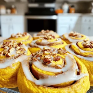 To make the perfect make-ahead pumpkin cinnamon rolls, you will need the following ingredients: - 2 cups all-purpose flour - 1 cup pumpkin puree (canned or fresh) - 1/2 cup milk, warmed - 1/4 cup granulated sugar - 1/4 cup brown sugar - 1/4 cup unsalted butter, melted - 1 large egg - 1 packet (2 1/4 tsp) active dry yeast - 1 teaspoon vanilla extract - 1 teaspoon cinnamon - 1/2 teaspoon nutmeg - 1/4 teaspoon ginger powder - 1/4 teaspoon salt - 1/2 cup chopped pecans or walnuts (optional) You can add chopped pecans or walnuts to the filling for extra crunch. If you don’t have these nuts, try raisins or dried cranberries instead. For a twist on the flavor, consider adding a dash of cardamom or allspice. Using fresh pumpkin can make your rolls taste better, but canned pumpkin is often more convenient. Fresh pumpkin gives a vibrant flavor and a unique texture. Canned pumpkin works well and saves time. Always check the label to ensure you choose pure pumpkin puree, not pumpkin pie filling, for best results. 1. Prepare the dough: In a small bowl, mix 1/2 cup warmed milk and 1/4 cup granulated sugar. Sprinkle 1 packet of active dry yeast over the milk. Let it sit for 5 minutes until it looks frothy. This shows the yeast is ready. 2. Mix wet ingredients: In a large bowl, whisk together 1 cup pumpkin puree, 1/4 cup melted butter, 1 large egg, and 1 teaspoon vanilla extract. Add the frothy yeast mix and stir until everything combines well. 3. Combine dry ingredients: In another bowl, whisk 2 cups all-purpose flour, 1 teaspoon cinnamon, 1/2 teaspoon nutmeg, 1/4 teaspoon ginger powder, and 1/4 teaspoon salt. Gradually add this mix to the pumpkin mix. Stir until you form a soft dough. 4. Knead the dough: Lightly flour a surface and knead the dough for about 5 minutes. It should become smooth. Place the dough in a greased bowl. Cover it with a towel. Let it rise in a warm spot for about 1 hour or until it doubles in size. 5. Roll out the dough: After the dough rises, flour your surface again. Roll the dough into a rectangle about 1/4-inch thick. Spread melted butter over the dough. Sprinkle with 1/4 cup brown sugar, 1 tablespoon cinnamon, and 1/2 cup chopped nuts if you want. 6. Shape the rolls: Starting from one long edge, carefully roll the dough into a log. Pinch the seam to seal it. Cut the log into 12 equal pieces. 7. Arrange the rolls: Place the rolls in a greased baking dish. Cover them with plastic wrap. You can refrigerate overnight or let them rise for about 30 minutes in a warm place if you plan to bake right away. 8. Preheat the oven: Set your oven to 350°F (175°C). If your rolls were in the fridge, let them warm up to room temperature while the oven heats. 9. Bake the rolls: Bake the rolls for 25-30 minutes until they are golden brown. 10. Prepare the icing: While the rolls bake, mix together 1 cup powdered sugar, 2 tablespoons softened cream cheese, 1 tablespoon milk, and a pinch of cinnamon. Stir until it is smooth. 11. Finish the rolls: After baking, drizzle the icing over the warm rolls. Enjoy this treat right away! These steps ensure you create a warm, delicious batch of pumpkin cinnamon rolls. For the complete guide, check out the Full Recipe! To make your pumpkin cinnamon rolls ahead of time, follow these steps: - Prepare the dough: Make the dough as the recipe states. Let it rise until it doubles. This step is key for great texture. - Shape the rolls: After rolling and cutting the dough, place the rolls in a greased baking dish. - Refrigerate: Cover the dish with plastic wrap and put it in the fridge overnight. This makes the rolls easy to bake in the morning. Storing the rolls well helps keep their flavor fresh. If you plan to bake them later, try these tips: - Cover tightly: Use plastic wrap to keep air out. This prevents the rolls from drying out. - Check the temperature: Make sure your fridge is at the right temperature. This helps the dough stay active. When you are ready to enjoy your rolls, reheating them is simple: - Preheat the oven: Set it to 350°F (175°C) before you start. - Let them warm up: Take the rolls out and let them sit at room temperature for about 15 minutes. - Bake: Put the rolls in the oven for 10-15 minutes until they are warm and soft. This way, you can have fresh, warm rolls ready to eat whenever you want! For the full recipe, check the earlier section. {{image_2}} You can customize your pumpkin cinnamon rolls in many ways. Start by adding spices like cardamom or allspice. A pinch can change the flavor profile. You can also mix in some cocoa powder for a chocolate twist. Chocolate chips or chunks would work well too. Just sprinkle them on the dough before rolling it up. Fruits add a fresh taste to these rolls. Diced apples or cranberries can bring a new flavor. Add them to the filling along with the brown sugar and cinnamon. You can even use dried fruits like raisins or figs for a chewier texture. For frosting, try different options to keep things exciting. Instead of cream cheese icing, use a maple glaze. Mix powdered sugar with maple syrup and a bit of milk. This will give your rolls a lovely autumn flavor. You could also use a chocolate ganache if you want something richer. Feel free to mix and match these ideas. The goal is to make these rolls your own while enjoying the savory fall delight they offer. For the complete recipe, check out the full recipe section. To keep your make-ahead pumpkin cinnamon rolls fresh, follow these steps: - Cool the rolls: Allow the rolls to cool completely on a wire rack. This step prevents moisture build-up. - Wrap them tightly: Use plastic wrap or aluminum foil to wrap the rolls. This keeps air out and retains moisture. - Store in the fridge: If you plan to eat them within a few days, store wrapped rolls in the fridge. They will stay fresh for up to five days. - Freezing for later: If you want to save them for a longer time, freeze the rolls. Place the wrapped rolls in a freezer bag. They can last up to three months in the freezer. - Slice before storing: If you prefer, slice the rolls before storing. This way, they are ready to reheat and serve. - Reheat before serving: When ready to eat, reheat the rolls in the oven at 350°F (175°C) for about 10 minutes. This restores their warmth and fluffiness. - Use parchment paper: Place a piece of parchment paper between layers of rolls in the freezer. This helps prevent them from sticking together. Following these steps will ensure your pumpkin cinnamon rolls stay delicious, whether you eat them right away or save them for later. For the complete recipe, check the [Full Recipe]. Make-ahead pumpkin cinnamon rolls stay fresh for about three days at room temperature. If you keep them in the fridge, they can last up to a week. For longer storage, you can freeze them. Just wrap them tightly in plastic wrap. Yes, you can use whole wheat flour. It gives the rolls a heartier taste. But, the texture may change. You might need to add a bit more liquid to the dough. Start with one tablespoon at a time if needed. If your dough does not rise, check the yeast. Ensure it is fresh and active. If the yeast is old, it may not work. You can also try moving the dough to a warmer spot. Sometimes, a warm oven (turned off) works well. Yes, you can bake them right away. After you shape the rolls, let them rise for 30 minutes in a warm place. This will give you soft, tasty rolls, but the flavor may be less developed than if you let them sit overnight. For the Full Recipe, follow the steps to enjoy these delightful rolls! In summary, we covered everything you need for making pumpkin cinnamon rolls. We discussed the essential ingredients, step-by-step preparation, and tips for storage. Whether you want to make them today or later, these rolls can be prepped in advance for great taste. You can also explore different flavors or frostings to suit your mood. With these simple guidelines, you can enjoy fresh, delicious rolls anytime you want. Get ready to impress everyone with your baking skills!