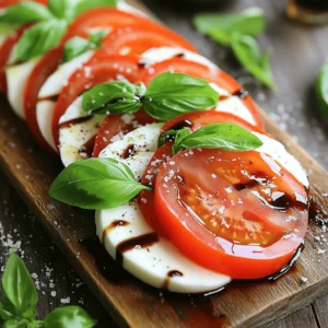 - 2 large ripe tomatoes - 1 cup fresh basil leaves Fresh vegetables are key to this dish. Choose ripe tomatoes for the best taste. Look for firm ones with bright color. The basil should be fresh and fragrant. Its aroma adds a nice touch to the salad. - 8 ounces fresh mozzarella cheese Fresh mozzarella is a must. It should be soft and creamy. This cheese pairs well with tomatoes and basil. Slice it evenly to keep the look nice. - 2 tablespoons balsamic glaze - 2 tablespoons extra virgin olive oil - Salt and freshly cracked black pepper Balsamic glaze adds sweetness and tang. Olive oil brings richness to the dish. Sprinkle salt and pepper for extra flavor. These ingredients elevate your Caprese salad and make it truly delicious. You can find the full recipe in the instructions section. 1. First, wash the tomatoes and basil leaves. 2. Next, slice the tomatoes and fresh mozzarella into 1/4-inch thick pieces. 1. On a large platter, place alternating slices of tomato and mozzarella. 2. Tuck fresh basil leaves between the slices for a nice look. 1. In a small bowl, whisk together balsamic glaze and olive oil. 2. Drizzle this dressing over the salad. Be sure to cover everything for great flavor. Follow these steps, and you will have a fresh Caprese salad that looks as good as it tastes. For the full recipe, check the earlier section. Enjoy every bite! Choosing ripe tomatoes is key for a great Caprese salad. Look for tomatoes that are firm but slightly soft when you press them. They should have bright colors, like red or yellow. Avoid any tomatoes with bruises or blemishes. Fresh mozzarella is just as important. You want soft and creamy cheese. Look for mozzarella packed in water for the best taste. If you can find buffalo mozzarella, it adds a rich flavor you won’t forget. A good serving size is about one large tomato and two ounces of mozzarella per person. This means you can serve four people with two large tomatoes and eight ounces of mozzarella. If you have guests, think about doubling the recipe. It’s a great dish for sharing. Just make sure to arrange it nicely, so everyone can easily grab their portion. Presentation can make your salad stand out. Serving on a rustic wooden board gives a nice, homey feel. On the other hand, a white plate highlights the colors of the salad. For garnishing, sprinkle a few extra basil leaves on top. You can also drizzle a bit more balsamic glaze for a fancy touch. Remember, the look of the salad is almost as important as its taste. {{image_2}} You can easily switch up the cheese in your Caprese salad. Burrata is a creamy choice. It adds a rich texture that many love. If you're feeling adventurous, try goat cheese for a tangy twist. When it comes to dressings, balsamic glaze is classic. But a light vinaigrette can brighten things up too. A simple mix of olive oil, lemon juice, and a bit of honey works well. It adds a fresh taste that complements the salad. Adding fruits or vegetables can make your salad unique. In summer, ripe peaches or watermelon add sweetness. In fall, roasted butternut squash brings warmth and flavor. You can also add cherry tomatoes for extra color. Nuts give your salad a nice crunch. Pine nuts or walnuts work well. Toast them lightly to enhance their flavor. To give your salad a Mediterranean flair, add olives or artichokes. These ingredients add depth and flavor. You can also add capers for a briny kick. If you want a more filling dish, consider adding proteins. Grilled chicken or shrimp can make it a meal. You could even add chickpeas for a plant-based option. Explore these variations to make your Caprese salad exciting and new. For more ideas, check out the Full Recipe. To keep your Caprese salad fresh, store it in an airtight container. This helps avoid moisture loss and keeps flavors bright. If you have leftover dressing, store it separately. Mixing it with the salad may make the ingredients soggy. If you have extra basil, wrap it in a damp paper towel and place it in a plastic bag. This keeps it fresh longer. Your Caprese salad lasts about one to two days in the refrigerator. It’s best to eat it within this time frame. After two days, the tomatoes and mozzarella start to lose their texture and taste. If you see any signs of wilting basil or sogginess, it’s time to toss it. You can get creative with leftover components. Here are a few ideas: - Tomatoes: Chop them for salsa or toss them into pasta. - Mozzarella: Use it in a sandwich or melt it over pizza. - Basil: Blend it into pesto or add it to omelets. These options let you enjoy the flavors of your Caprese salad in new ways. To make a Caprese Salad authentic, you need key ingredients. The heart of the salad is the fresh mozzarella, ripe tomatoes, and aromatic basil. When you use high-quality ingredients, the dish shines. You want to choose tomatoes that are juicy and sweet. Look for mozzarella that is soft and creamy. Fresh basil adds a fragrant touch. Yes, you can prepare Caprese Salad ahead of time. However, to keep it fresh, avoid adding the dressing until just before serving. You can slice the tomatoes and mozzarella in advance and store them separately. This way, they stay crisp and do not get soggy. You can also pre-wash the basil leaves. Just keep them dry and cool until you’re ready to assemble. Caprese Salad pairs well with many dishes. A light pasta with olive oil complements it nicely. Grilled chicken or fish also works great. For drinks, a crisp white wine like Pinot Grigio enhances the flavors. You can also serve it with fresh bread to soak up the juices. This blog post covered how to make a fresh Caprese salad. We discussed main ingredients like ripe tomatoes, fresh mozzarella, and basil. I shared step-by-step instructions for preparing, arranging, and dressing the salad. You learned tips for selecting quality ingredients and ways to enhance presentation. We also explored variations, storage methods, and answered common questions. Enjoy experimenting with flavors and making this dish your own. Fresh ingredients create the best taste!