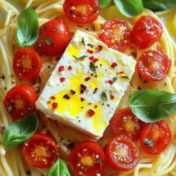 To create this dish, you need three main items: - Block of feta cheese - Cherry tomatoes - Garlic and spices The block of feta cheese is the star. It becomes creamy and rich when baked. Cherry tomatoes add sweetness and color. Garlic brings a strong, savory taste that enhances the dish. Using simple spices like oregano and red pepper flakes adds depth to the flavor. Next, gather your cooking essentials: - Olive oil - Pasta variety - Fresh herbs and garnishing option Olive oil helps the flavors blend and adds richness. You can choose any pasta you like, such as penne or spaghetti. Fresh herbs, like basil, give a bright finish and make the dish look pretty. You can make this dish even better with optional add-ins: - Recommended vegetables - Protein options (chicken, shrimp, etc.) Adding vegetables like spinach or bell peppers can boost nutrition. You can also include proteins, such as chicken or shrimp, for extra heartiness. These add-ins make the meal more filling and satisfying, allowing for greater customization. For the full recipe, check out the Baked Feta Pasta Delight. First, preheat your oven to 400°F (200°C). This step is key. It helps the feta and tomatoes cook just right. Next, grab a 9x13 inch baking dish. Place the block of feta cheese right in the center. Then, surround it with the halved cherry tomatoes. Now, let's mix the flavors. In a small bowl, combine 3 minced garlic cloves, 1 teaspoon of dried oregano, 1 teaspoon of red pepper flakes, and 2 tablespoons of olive oil. Add salt and pepper to taste. Pour this tasty mix over the feta and tomatoes. Now, it’s time to bake! Place the dish in the oven and bake for about 25 to 30 minutes. You want the feta to get soft and the tomatoes to blister. Keep an eye on it. The cheese should look creamy and the tomatoes should be juicy. The smell will fill your kitchen. That’s how you know it's close to done. When baking is done, take the dish out of the oven. Use a fork to blend the feta and tomatoes together. It should look creamy. Now, cook 300g of pasta until al dente, following package instructions. Reserve about 1 cup of the pasta water, then drain the rest. Add the cooked pasta to the baking dish and toss it all together. If the sauce is too thick, sprinkle in some reserved pasta water. This helps achieve the right consistency. Serve hot, and don’t forget to add fresh basil leaves on top! For an extra zing, you can also sprinkle some lemon zest. Enjoy your Baked Feta Pasta! For the complete recipe, check the Full Recipe. When you cook the pasta, always save some pasta water. This starchy water helps the sauce cling better to the pasta. It also adds extra flavor and creaminess. For cooking times: - Penne usually takes around 11-13 minutes. - Fusilli cooks in about 8-10 minutes. - Spaghetti takes 8-10 minutes as well. Make sure to check the package instructions for the best results. To make this dish your own, adjust the spices to your liking. If you love heat, add more red pepper flakes. For a fresh taste, add more oregano. To enhance the creaminess of the sauce, you can mix in a splash of heavy cream or cream cheese. This will make the sauce rich and smooth. You can also add a bit of the reserved pasta water if you want a thinner sauce. Baked feta pasta pairs well with a simple salad. A light arugula salad or a Greek salad works great. You can also serve it with crusty bread for a complete meal. For presentation, serve the pasta in a large bowl. Top with fresh basil leaves and a sprinkle of lemon zest for color. This makes your dish look beautiful and inviting. {{image_2}} You can make baked feta pasta even more colorful and tasty. Try adding seasonal vegetables to the mix. Seasonal veggies like zucchini, bell peppers, or spinach work well. Just chop them up and toss them in with the tomatoes. You can also use other cheeses. Swap feta for goat cheese or a creamy ricotta. These cheeses can add a different flavor and texture to your dish. If you want more protein, add chicken or shrimp. Cook the chicken in a pan until it's golden. For shrimp, just toss them in the baking dish with the feta and tomatoes. Both options cook quickly and add a nice touch to the pasta. To easily incorporate proteins, cook them separately first. Then mix them in after baking. This keeps the flavors fresh and bright. You can boost the flavor by experimenting with herbs. Fresh thyme, rosemary, or parsley can add a lovely twist. Just sprinkle them on top before serving. Adding citrus is another great way to enhance the dish. A squeeze of lemon juice or some zest can brighten up the creamy sauce. Other seasonings like paprika or balsamic vinegar can also add depth. These variations make baked feta pasta fun and unique. You can mix and match to find your favorite combination! For the complete recipe, check out the [Full Recipe]. To keep your Baked Feta Pasta fresh, cool it to room temperature. Then, place it in an airtight container. This method helps avoid moisture loss. Glass containers work well, as they don't absorb odors. If you plan to eat it later, store it in the fridge. When you're ready to enjoy the leftovers, use the oven or a skillet. These methods help keep the pasta's texture. If you use the oven, preheat it to 350°F (175°C). Cover the dish with foil to avoid drying out the pasta. Heat for about 15-20 minutes. In a skillet, add a splash of water or olive oil to the pan. Stir gently until warmed through. If the sauce thickens, add a bit of reserved pasta water to refresh it. Leftovers can last in the fridge for about 3-5 days. Always check for signs of spoilage. If you see mold or smell something off, throw it out. Freshness matters for taste and health. Enjoy your Baked Feta Pasta knowing you stored it well! To make Baked Feta Pasta vegan, you can replace the feta cheese with plant-based cheese. Look for brands that mimic feta's tangy flavor. You can also use tofu, crumbled and marinated in lemon juice and herbs for added flavor. For pasta, choose gluten-free or whole grain options if desired. Yes, you can use various cheeses. Try goat cheese for a tangy twist or mozzarella for creaminess. Ricotta adds a smooth texture, while vegan cheese can provide a dairy-free option. Each type gives a unique flavor, so feel free to experiment. Pair Baked Feta Pasta with a fresh salad or garlic bread. A simple arugula salad with lemon vinaigrette complements the dish well. Roasted vegetables, like zucchini or bell peppers, can also enhance the meal. To prevent mushy pasta, cook it al dente according to package directions. Reserve some pasta water before draining. It helps to adjust the sauce's consistency later. Avoid overcooking and mix the pasta with the sauce gently for the best texture. Baked feta pasta is simple and tasty. You start with a block of feta, cherry tomatoes, and garlic. We discussed how to prepare and bake these ingredients for a delightful dish. I shared tips for cooking pasta and enhancing flavors. You can customize it with proteins or veggies too. Remember to store leftovers properly and enjoy them later. This dish is fun to make and easy to serve. Try experimenting and make it your own!