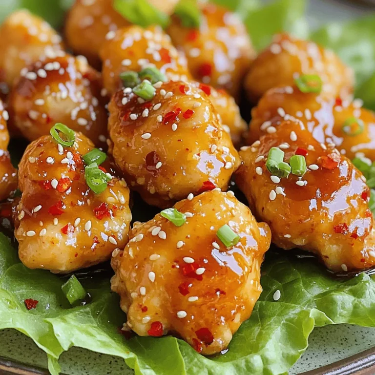 To make Spicy Honey Garlic Chicken Bites, you'll need: - 1 lb boneless chicken breast, cut into bite-sized pieces - 2 tablespoons olive oil - 3 cloves garlic, minced - 2 tablespoons honey - 1 tablespoon soy sauce - 1-2 teaspoons chili flakes (adjust to taste) - Salt and pepper to taste - 2 green onions, sliced (for garnish) - Sesame seeds (for garnish) These main ingredients create a tasty mix of sweet and spicy flavors. The chicken breast is tender and juicy, while olive oil helps it cook well. Garlic adds a rich aroma, and honey gives a lovely sweetness. Soy sauce adds depth, and chili flakes bring the heat. You can adjust the spice levels to make this dish your own. If you want it milder, use fewer chili flakes. For more heat, add extra. You can also substitute some ingredients based on your diet. For a gluten-free version, use tamari instead of soy sauce. If you want it vegan, try using tofu or tempeh instead of chicken. These choices still offer great flavor, so feel free to experiment! For the full recipe, check out the complete details. First, gather your chicken and seasonings. Use 1 pound of boneless chicken breast, cut into bite-sized pieces. In a large bowl, add the chicken, salt, pepper, and 2 tablespoons of olive oil. Toss everything until the chicken is coated well. This step is key for flavor. Next, heat a skillet on medium-high heat. Add the chicken in a single layer. Cook for about 5 to 7 minutes. Turn the pieces occasionally to ensure even cooking. When they turn golden brown, they are ready. Now, let’s make the honey garlic sauce. In a small bowl, whisk together 2 tablespoons of honey, 1 tablespoon of soy sauce, and 1 to 2 teaspoons of chili flakes. Adjust the chili flakes to fit your preferred spice level. When the chicken is cooked, lower the heat to medium. Add 3 minced garlic cloves to the skillet and sauté for about 1 minute. The smell will be amazing! Then, pour the honey garlic sauce over the chicken. Stir everything to make sure the chicken is coated in the sauce. Cook for another 2 to 3 minutes to let the sauce thicken slightly. Now it's time for garnishing. Remove the skillet from the heat and let it cool for a minute. Serve the chicken bites on a platter. Garnish with sliced green onions and a sprinkle of sesame seeds for crunch. For the best presentation, line the platter with lettuce leaves. Drizzle some extra sauce on top for added flavor. This dish is perfect for parties or as a tasty appetizer. Enjoy every bite of your spicy honey garlic chicken bites! To ensure chicken cooks evenly, cut the pieces into similar sizes. This helps them cook at the same rate. Heat your skillet well before adding the chicken. This gives a nice sear and locks in flavor. Cook the chicken for about 5-7 minutes, turning occasionally. Use a meat thermometer to check that the chicken reaches 165°F (75°C). For the right sauce consistency, start with the heat on medium. Pour your honey garlic sauce over the chicken and stir to coat. Let it simmer for 2-3 minutes. This allows the sauce to thicken without burning. You can easily customize the heat levels in this dish. If you like it mild, start with 1 teaspoon of chili flakes. For more heat, add up to 2 teaspoons. Taste the sauce before adding it to the chicken. Adjust the spice to match your taste. You can also use fresh chopped chili for a different flavor. When serving, pair these bites with fresh veggies or a light salad. They go well with a cool dip like ranch or tzatziki. For drinks, try a light beer or sparkling water with lemon. These choices balance the spice and sweetness. For a full recipe, check out the complete guide to Spicy Honey Garlic Chicken Bites. {{image_2}} If you want a healthier twist, consider baking the chicken bites instead of frying them. Baking cuts down on fat while still giving you a tasty snack. To bake, preheat your oven to 400°F (200°C). Place the seasoned chicken pieces on a baking sheet lined with parchment paper and bake for about 20 minutes. This method keeps the chicken juicy and flavorful, plus it’s easier to clean up. You can also change the flavors by adding different spices and herbs. Try adding smoked paprika for a deeper taste or fresh ginger for a zesty kick. You could also use fresh herbs like cilantro or basil to brighten up the dish. Each variation can make your spicy honey garlic chicken bites unique and exciting! Making this recipe gluten-free is easy. Simply use gluten-free soy sauce or tamari instead of regular soy sauce. For a vegan option, substitute the chicken with tofu or cauliflower. Marinate them in the same honey garlic sauce for an amazing flavor. These adjustments help you cater to different diets while keeping the dish delicious. To keep your spicy honey garlic chicken bites fresh, store them in an airtight container. This helps lock in flavor and moisture. Place the chicken bites in the fridge within two hours of cooking. They will stay good for about 3 to 4 days. When reheating, use a skillet over medium heat. Add a splash of water or broth to prevent drying out. Cook for about 5 to 7 minutes until heated through. You can also microwave them. Use a microwave-safe dish and cover it. Heat in short bursts of 30 seconds, stirring in between. This helps them warm evenly without becoming tough. If you want to save some for later, freezing is a great option. First, let the chicken bites cool completely. Then, spread them out on a baking sheet in a single layer. Freeze for about an hour. This step prevents them from sticking together. Once frozen, transfer the bites to a freezer-safe bag. Remove as much air as possible before sealing. When you’re ready to eat them, take the chicken bites out of the freezer. Thaw them in the fridge overnight. For quick thawing, you can use the microwave’s defrost setting. After thawing, you can reheat them as mentioned earlier. Enjoy this tasty snack any time! How to customize the recipe? You can change the heat level by adjusting the chili flakes. For a milder taste, use fewer flakes. For more heat, add more. You can also swap honey for maple syrup for a different flavor. Try adding fresh herbs like cilantro or basil for a twist. What are the best sides for Spicy Honey Garlic Chicken Bites? These chicken bites go well with many sides. Consider serving them with rice or noodles. A fresh salad adds crunch. You might also like dipping sauces, like ranch or blue cheese, to balance the spice. What to do if the sauce is too thick or thin? If the sauce is too thick, add a splash of water or chicken broth. Stir well on low heat until it reaches your desired consistency. If it’s too thin, let it cook a bit longer to thicken up. You can also mix in a cornstarch slurry for quicker thickening. How many people does this recipe serve? This recipe serves four people. You can easily double or triple the ingredients for larger gatherings. Just make sure your cooking pan is big enough to hold all the chicken. Where to find the full recipe for Spicy Honey Garlic Chicken Bites? You can find the full recipe for Spicy Honey Garlic Chicken Bites above in the article. Enjoy making this tasty snack! In this blog post, we explored how to make Spicy Honey Garlic Chicken Bites. We covered the main and optional ingredients, preparation steps, and cooking tips. You learned how to adjust spice levels and make healthier or varied versions. Remember, cooking should be fun and creative. Use these tips and tricks to make this dish your own. Enjoy your cooking journey and share this recipe with friends and family. Happy cooking!