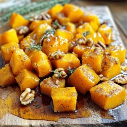 For your Maple Cinnamon Roasted Butternut Squash, gather these simple ingredients: - 1 medium butternut squash, peeled, seeded, and cubed - 3 tablespoons maple syrup - 2 tablespoons olive oil - 1 teaspoon ground cinnamon - 1/2 teaspoon nutmeg - Salt and pepper to taste - 1/4 cup walnuts, chopped (optional) - Fresh thyme for garnish (optional) You can swap ingredients as needed. If you want a different sweetener, use honey or agave syrup instead of maple syrup. You can also try coconut oil in place of olive oil for a unique flavor. If you don’t have nutmeg, just skip it or add more cinnamon. For a nut-free version, leave out the walnuts. Fresh thyme adds a nice touch, but you can use dried herbs if that's all you have. When choosing butternut squash, look for ones that feel heavy for their size. The skin should be firm and free of soft spots or blemishes. A nice tan color indicates ripeness. If you can, select squash with a long neck, as it has more flesh and fewer seeds. Always pick ones that feel solid and heavy; freshness matters for the best taste. Start by getting your ingredients ready. You will need: - 1 medium butternut squash, peeled, seeded, and cubed - 3 tablespoons maple syrup - 2 tablespoons olive oil - 1 teaspoon ground cinnamon - 1/2 teaspoon nutmeg - Salt and pepper to taste - 1/4 cup walnuts, chopped (optional) - Fresh thyme for garnish (optional) First, preheat your oven to 425°F (220°C). This step is key for a nice roast. While the oven heats, grab a large mixing bowl. Add the cubed butternut squash. Drizzle in the olive oil and maple syrup. Sprinkle the ground cinnamon, nutmeg, salt, and pepper over the top. Mix it all well. You want each piece of squash coated nicely. Now, let’s roast! Spread the coated squash on a baking sheet lined with parchment paper. Make sure the pieces are in a single layer. This helps them cook evenly. Place the baking sheet in the oven. Roast for about 25-30 minutes. Halfway through, stir the squash. This ensures all sides get that lovely brown color. If you’re using walnuts, add them in the last 5 minutes of roasting. They will get crunchy and delicious. To check if your squash is done, poke a piece with a fork. It should be tender and easy to pierce. Look for a nice caramelization on the edges. If it's not quite there, roast for a few more minutes. When finished, take it out of the oven and let it cool for a few minutes. You can garnish with fresh thyme if you want. For the full recipe, check out the details above. Enjoy your tasty creation! To get the best flavor from your Maple Cinnamon Roasted Butternut Squash, use fresh ingredients. Choose a firm, heavy squash that feels smooth. The sweetness of the maple syrup pairs well with cinnamon. Use high-quality olive oil for a rich taste. Roasting at 425°F (220°C) helps to caramelize the squash, enhancing its natural sweetness. Stir the squash halfway through cooking for even flavor and texture. Adding nuts in the last five minutes gives a nice crunch. One common mistake is cutting the squash too big. Make sure to cube it into bite-sized pieces. This helps it cook evenly. Another mistake is overcrowding the baking sheet. Leave space between pieces for air to circulate. Don't skip the seasoning. Salt and pepper boost the flavors. Lastly, avoid overcooking. Check for doneness by piercing the squash with a fork. It should be soft, not mushy. Pair your roasted squash with a fresh salad for a balanced meal. It complements grilled chicken or fish nicely. You can also serve it as a side dish for holiday meals. For a twist, add it to grain bowls with quinoa or rice. Drizzle extra maple syrup on top for a sweeter touch. For the full recipe, check out the details above. {{image_2}} You can mix things up with different flavors. Try adding cayenne for heat. This adds a nice kick to the sweet taste. You can also use ginger for a warm spice. Another option is to swap maple syrup for honey. This gives a different sweet note that pairs well. This recipe is already vegan and gluten-free. The main ingredients are naturally free of animal products and gluten. For a nut-free option, skip the walnuts. Use sunflower seeds instead. They add crunch without the nuts. Change the recipe with the seasons. In fall, add apples for sweetness. In winter, add cranberries for a tart flavor. During summer, toss in fresh herbs like basil. These changes keep the dish fresh and fun all year long. For the full recipe, check the details above. Enjoy exploring these variations! Store any leftover maple cinnamon roasted butternut squash in an airtight container. Place it in the fridge. This keeps it fresh for up to four days. Make sure it cools down before storing. If you have a lot left, divide it into smaller portions. This makes it easy to reheat later. To reheat the squash, use an oven or microwave. If using an oven, preheat it to 350°F (175°C). Place the squash on a baking sheet and cover it with foil. Heat for about 10-15 minutes. This helps keep it moist. In the microwave, place it in a microwave-safe dish and cover it. Heat in 30-second intervals until warm. Stir in between to heat evenly. You can freeze roasted butternut squash for later use. Allow it to cool completely before freezing. Place it in a freezer-safe bag or container. Remove as much air as possible to prevent freezer burn. It will stay good for about three months. When ready to use, thaw it in the fridge overnight. Then, reheat as mentioned above. For the full recipe, check the earlier section. Yes, you can use other squashes! Acorn squash or spaghetti squash work well. They have different tastes but still roast nicely. Just remember to adjust the cooking time. Each squash cooks at its own pace. Leftovers will last about 3 to 5 days in the fridge. Store them in an airtight container for best results. To keep the squash fresh, let it cool first before sealing. This keeps moisture out and flavor in. Roasted butternut squash pairs well with many dishes. Try it with grilled chicken or fish for protein. It also goes great in salads, especially with greens and nuts. Serve it as a side with rice or quinoa for a complete meal. For a fun twist, add it to tacos or wraps. You can find the full recipe above. In this post, we covered all you need to know about making maple cinnamon roasted butternut squash. We talked about the ingredients and how to pick fresh squash. You learned step-by-step how to prepare and roast it. We shared tips to enhance flavor and avoid common mistakes. You can now create your own tasty dishes with this simple recipe. Don’t be afraid to try new flavors and variations. Enjoy the process and have fun in the kitchen!