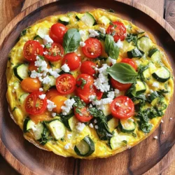 To make a delicious garden veggie frittata, gather these ingredients: - 6 large eggs - 1/4 cup milk (or dairy-free milk) - 1 cup spinach, chopped - 1 medium zucchini, diced - 1/2 red bell pepper, diced - 1/2 cup cherry tomatoes, halved - 1/4 cup onion, finely chopped - 1/2 cup feta cheese, crumbled (optional) - 2 tablespoons olive oil - Salt and pepper to taste - Fresh basil for garnish (optional) These ingredients create a vibrant dish that bursts with flavor. Feel free to add your favorite veggies or herbs. Here are some great ideas: - Mushrooms, sliced - Broccoli florets - Asparagus, chopped - Fresh herbs like parsley or dill - Different cheeses like cheddar or goat cheese Mix and match to make the frittata your own. This veggie frittata is not just tasty but also nutritious. Each serving has: - Protein from eggs and cheese - Vitamins from spinach and bell pepper - Healthy fats from olive oil - Low carbs, making it a great choice for many diets This dish offers a balanced meal packed with essential nutrients. Enjoy the guilt-free goodness! To make a great garden veggie frittata, start with fresh ingredients. Gather everything you need first. Use a large bowl to whisk together the eggs and milk. This mix will be the base of your frittata. Add salt and pepper to taste. Chop your veggies: spinach, zucchini, red bell pepper, and onion. Halve the cherry tomatoes. If you like, crumble some feta cheese for extra flavor. Use an oven-safe skillet for this recipe. Heat the olive oil over medium heat. Add the chopped onion. Sauté it for about 3-4 minutes until it looks clear. Then, add the diced zucchini and red bell pepper. Cook these for another 3-4 minutes. Next, stir in the spinach and cherry tomatoes. Cook until the spinach wilts, which takes about 2 minutes. Now, pour the egg mix over the vegetables. Stir gently to spread them out. If you want, sprinkle the crumbled feta cheese on top. Let the frittata cook on the stove for about 5 minutes. You will notice the edges start to set. Now, it’s time to bake! Move the skillet to the oven, set at 375°F (190°C). Bake for 15-20 minutes. The frittata should puff up and turn golden. To check if it’s done, insert a knife in the center. If it comes out clean, it’s ready! Once baked, take it out and let it cool for a few minutes. Slice it up and serve it warm or at room temperature. Garnish with fresh basil for a nice touch. Serve it alongside mixed greens for a colorful plate. For the full recipe, check the earlier section! When making your Garden Veggie Frittata, avoid these common mistakes: - Overcooking the vegetables: You want them soft but not mushy. - Skipping the whisking: Mix eggs and milk well for a fluffy texture. - Not seasoning enough: Salt and pepper make a big difference in flavor. You can easily adapt this recipe for different diets: - Dairy-free: Use plant-based milk and skip the feta. - Gluten-free: This recipe is naturally gluten-free; no changes needed! - Low-carb: Replace the potatoes with extra veggies like mushrooms or spinach. To take your frittata to the next level, try these ideas: - Add herbs: Fresh basil or parsley adds a bright flavor. - Incorporate spices: A pinch of paprika or chili flakes can add warmth. - Experiment with cheese: Try goat cheese or cheddar for different tastes. For more guidance, check the Full Recipe for detailed steps. Enjoy your cooking! {{image_2}} You can change the veggies in your frittata to suit your taste. Try using broccoli, asparagus, or even mushrooms. You can mix and match based on what you have at home or what’s in season. This flexibility makes the recipe fun and unique every time. Feta is a great choice, but you can also use cheddar, goat cheese, or mozzarella. Each cheese adds a different flavor and creaminess. For a dairy-free option, try using nutritional yeast or a plant-based cheese. Experimenting with cheese can really change the dish! Herbs like basil, chives, or parsley boost flavor. You can mix in spices like paprika or a pinch of chili flakes for some heat. Fresh herbs taste great, but dried ones work too. Adding these extras makes every bite exciting and fresh. For the full recipe, check out the earlier section. Enjoy making your frittata! After enjoying your Garden Veggie Frittata, let it cool to room temperature. Slice the frittata into portions. Place each slice in an airtight container. This helps to keep it fresh. Store it in the fridge for up to three days. Make sure to separate layers with parchment paper to avoid sticking. When you are ready to eat the leftovers, preheat your oven to 350°F (175°C). Place the slices on a baking sheet. Heat them for about 10-15 minutes. This method warms the frittata evenly. You can also use a microwave. Heat on medium for 1-2 minutes, but this may make it soft. To freeze the frittata, let it cool completely first. Cut it into individual slices. Wrap each slice tightly in plastic wrap. Place the wrapped slices in a freezer-safe bag or container. Label it with the date. You can freeze frittata for up to three months. When you are ready to eat, thaw it in the fridge overnight before reheating. Enjoy a quick and tasty meal anytime! For the complete details, check the Full Recipe. The best way to serve a frittata is warm or at room temperature. Slice it into wedges. You can add fresh basil on top for color. A side of mixed greens adds crunch. This makes your plate bright and inviting. You can tell the frittata is done when it puffs up and turns golden. Insert a knife into the center. If it comes out clean, the frittata is ready. The edges should also look set, not runny. Yes, you can make a frittata in advance. Cook it fully, then let it cool. Store it in the fridge for up to three days. Reheat it in the oven or microwave before serving. This saves time on busy mornings. You can serve a veggie frittata with a fresh salad or some toast. A dollop of salsa or a side of avocado works well too. For a heartier meal, pair it with roasted potatoes. These sides make the meal complete. The Garden Veggie Frittata offers a great mix of taste and nutrition. You learned how to prepare it with fresh veggies while also customizing it to your needs. Using the right cooking method ensures a perfect frittata every time. Remember to avoid common mistakes for the best results. You can also explore various ingredient options to keep things exciting. With proper storage, leftovers can remain tasty and convenient. Enjoy your frittata at any meal and feel proud of your tasty creation.