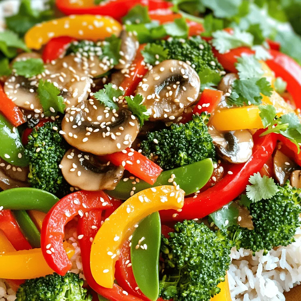 For a great veggie stir fry, fresh vegetables are key. Here’s what you need: - 1 cup broccoli florets - 1 bell pepper (red or yellow), sliced - 1 cup snap peas - 1 medium carrot, julienned - 1 cup mushrooms, sliced These veggies add color, crunch, and flavor. You can mix and match them based on what you have at home. Using the right oils and seasonings boosts the taste. For this stir fry, gather: - 2 tablespoons soy sauce - 1 tablespoon sesame oil - 1 tablespoon ginger, grated - 2 cloves garlic, minced Sesame oil gives a nice nutty flavor. Soy sauce adds umami. Ginger and garlic bring warmth and depth. Garnishes make your dish pop! Here are some fun ideas: - 1 tablespoon sesame seeds (for garnish) - Fresh chopped cilantro These add a great look and extra taste to your meal. Just sprinkle them on top before serving. For the full recipe, check out the details above. First, wash all your veggies. This step is key for fresh taste. Cut the broccoli into small florets. Slice the bell pepper into thin strips. Julienne the carrot into matchstick pieces. Lastly, slice the mushrooms. Keep your vegetables ready in one spot. This way, you can find them easily as you cook. Grab a large skillet or wok. Heat the sesame oil over medium-high heat. Once hot, add minced garlic and grated ginger. Stir them quickly for about 30 seconds. You want them to smell great! Next, toss in the broccoli, bell pepper, snap peas, carrots, and mushrooms. Stir-fry for 5-7 minutes. This helps keep the veggies bright and crunchy. Now, pour the soy sauce over the stir-fry. Toss everything together for 2 more minutes. Taste your mix and add salt and pepper if needed. Take your stir fry off the heat. Sprinkle sesame seeds on top for a nice finish. Serve it over fluffy rice or noodles for a complete meal. Enjoy your colorful dish! For the full recipe, check out the details provided above. To get a great stir fry, use high heat. A hot pan cooks the veggies fast. This keeps them crisp and colorful. Use a wok or a large skillet for even cooking. Stir constantly to avoid burning. Try to cut all veggies to the same size. This helps them cook evenly. Add ginger and garlic for a punch of flavor. They bring warmth and depth. Soy sauce gives a salty taste that blends well with the veggies. For a kick, try red pepper flakes or chili sauce. A splash of citrus juice can brighten up the dish too. Don’t overcrowd the pan. If you add too many veggies at once, they steam instead of fry. This makes them soggy. Always wash and prep your veggies first. This saves time and keeps things organized. Lastly, avoid overcooking. You want the veggies tender but still bright and crisp. For more details on how to make this dish, check out the Full Recipe. {{image_2}} You can add protein to your veggie stir fry for a heartier meal. Some great options are: - Tofu - Chicken - Shrimp - Beef Tofu works well with the soy sauce and sesame oil. It absorbs flavors nicely. Chicken adds a nice texture and taste. Shrimp cooks quickly and adds a sweet flavor. Beef gives depth and a savory taste. You can mix and match your veggies to keep things exciting. Here are some fun ideas: - Zucchini - Cauliflower - Green beans - Spinach Zucchini adds a soft crunch. Cauliflower gives a unique taste and texture. Green beans are crisp and bright. Spinach wilts nicely and adds a fresh flavor. Feel free to use what you have on hand! You can change up the sauce for new flavors. Some tasty options include: - Teriyaki sauce - Hoisin sauce - Peanut sauce Teriyaki sauce adds sweetness and depth. Hoisin sauce brings a rich flavor and shine. Peanut sauce gives a creamy texture and nutty taste. Mix and match sauces to create your own unique blend. For the full recipe, check out the Easy Veggie Stir Fry documentation. You can store leftover veggie stir fry in the fridge. Place it in a tight container. It stays fresh for up to three days. Keep it cool and avoid leaving it out. Want to freeze your stir fry? It works well! Use a freezer-safe bag or container. Remove as much air as you can. This helps keep the taste. Thaw it in the fridge overnight before using. To reheat, use a skillet or microwave. For the skillet, heat it on medium. Add a splash of water or oil to keep it moist. Stir until it is hot. If using a microwave, heat in short bursts. Stir in between to warm evenly. Enjoy your easy veggie stir fry again! For the full recipe, check out the details above. The best vegetables for stir fry are colorful, fresh, and crunchy. I love using: - Broccoli florets - Bell peppers (red or yellow) - Snap peas - Carrots - Mushrooms You can also add zucchini, bok choy, or green beans. The key is to pick veggies that cook quickly. This keeps them bright and crisp. Mixing different colors makes your dish look great too! Yes, you can make this recipe gluten-free. Simply swap soy sauce for gluten-free tamari. Most stores carry this option. Always check the label for extra ingredients. This way, you avoid unwanted gluten. Cooking stir fry takes about 10 to 15 minutes. First, prepare your veggies, which takes about 10 minutes. Then, stir-fry them for 5 to 7 minutes. You want them to be tender but still crunchy. This quick cooking keeps all the flavors fresh. For the full recipe, check out the details above. This article covered fresh vegetables, oils, and seasonings for a great dish. I shared step-by-step instructions to prepare, cook, and finish your meal. You learned essential tips to improve your cooking and avoid mistakes. We explored fun variations with protein and sauces, plus handy storage info. Remember, you can make this dish your own. Experiment with flavors and ingredients. Enjoy the cooking process, and make it fun!