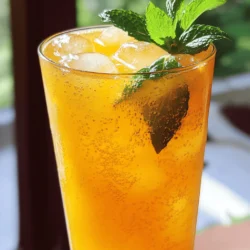 Making Sparkling Peach Lemonade is easy and fun! Here’s what you need: - 4 ripe peaches, pitted and sliced - 1 cup freshly squeezed lemon juice - 1 cup granulated sugar - 4 cups sparkling water - Fresh mint leaves for garnish - Ice cubes These ingredients bring a fresh and sweet taste. The peaches add a juicy flavor. The lemon juice gives it a bright, zesty kick. Sugar balances the tartness. Sparkling water makes it bubbly and fun. Finally, mint leaves add a refreshing touch. When you gather these ingredients, make sure your peaches are ripe. This ensures the best flavor. Getting fresh lemons also helps keep your drink bright and zesty. You can find the full recipe for more details on how to mix these flavors together! To make the peach puree, start by washing the ripe peaches. Remove the pits and slice them. Place the sliced peaches in a blender. Blend until smooth. If the mixture is too thick, add a splash of water. This will help achieve a nice, silky texture. The puree should be smooth, with no chunks. This step is key for a great drink base. For the simple syrup, take a saucepan and add one cup of sugar and one cup of water. Heat the mixture over medium heat. Stir it gently until the sugar dissolves completely. This creates a sweet syrup that balances the tartness of the lemons. Let it cool before using to avoid heating the other ingredients. In a large pitcher, combine the peach puree, simple syrup, and freshly squeezed lemon juice. Stir everything together until well mixed. This blend is where the magic happens. You will see the beautiful color and smell the sweet peach and lemon aroma. Finally, gently pour in four cups of sparkling water. Stir slowly to keep the fizz alive. To serve, fill each glass with ice cubes. Pour the sparkling peach lemonade over the ice. This keeps the drink cold and refreshing. For a lovely touch, garnish with fresh mint leaves. They add a pop of color and a hint of extra flavor. Enjoy your refreshing summer drink! To make Sparkling Peach Lemonade just right, you can easily adjust the sugar. Start with one cup of sugar. After mixing, taste it. If it's too sweet, add more lemon juice. If it’s not sweet enough, add a bit more sugar. You can also try using honey or agave syrup for a different flavor. Just remember, the goal is to find a balance that makes you smile. Presentation matters! Use tall glasses to show off the beautiful colors. Clear glass lets the peach and lemon hues shine. You can also use fun, colorful straws. For a fancy touch, chill your glasses in the freezer before serving. This keeps your drink cold longer and adds a special flair. Want to take your lemonade up a notch? Add fresh herbs! Mint is a great choice for a cool touch. Basil can add a unique twist and pairs well with peach. Just toss in a few leaves when serving. You could also muddle the herbs in the glass before adding the lemonade. This releases their oils and gives your drink a fresh burst of flavor. {{image_2}} You can swap peaches for other fruits. This gives your drink a new flavor. Try ripe strawberries, juicy raspberries, or sweet watermelon. Each fruit adds its own twist. For example, strawberries make it sweeter. Raspberries add a nice tartness. You can even mix fruits for a fun combo! Adding herbs can elevate your drink. Fresh mint is a classic choice. It adds coolness and freshness. Basil is another great option. It brings a unique flavor that surprises the taste buds. Just crush the herbs lightly before adding them. This helps release their oils and flavors. Changing the sparkling water can enhance the drink. You can use flavored sparkling water. Think peach, lemon, or even berry flavors. Sodas like lemon-lime or ginger ale work well too. They add sweetness and fizz. Remember to adjust the sugar in your recipe. You want the right balance for your taste! For the full recipe, check the section above. To keep your sparkling peach lemonade fresh, refrigerate it right away. Pour any leftover lemonade into a sealed container. This helps keep it cool and tasty. Try to drink it within two days. The fizz fades after that, and it won’t taste as fresh. If you want to keep the drink fizzy, add sparkling water just before serving. You can freeze the peach puree for later use. Just blend the peaches, then pour the smooth mix into ice cube trays. Once frozen, pop the cubes into a bag. This way, you can have peach flavor ready anytime. When you want lemonade, blend the frozen cubes with lemon juice and sugar. It’s a quick way to enjoy this drink year-round. In the fridge, your sparkling peach lemonade lasts about two days. After that, the flavors change. The lemonade can become too sweet or lose its zing. If you notice a change in taste, it’s best to toss it. Always trust your taste buds to keep your drink fresh and delicious. Yes, you can prepare Sparkling Peach Lemonade ahead of time. To do this, follow these tips: - Make the peach puree and simple syrup first. - Mix these with lemon juice in a pitcher. - Chill the mixture in the fridge. - Add sparkling water just before serving. This keeps the fizz fresh. Preparing in advance saves time and adds flavor. Peaches and lemons are both great for your health. Here are some benefits: - Peaches: They are low in calories and high in vitamins A and C. They also have fiber, which helps digestion. - Lemons: They are rich in vitamin C, which boosts your immune system. Lemons also help with hydration and can aid in weight loss. Including these fruits in your diet can support overall health. Enjoy their refreshing taste! Yes, you can use canned peaches. Here’s what to know: - Taste: Canned peaches are often sweeter and can change the drink’s flavor. Choose those packed in juice, not syrup. - Texture: Canned peaches may be softer than fresh ones. This can affect the drink's texture. Using canned peaches is a convenient option. Just remember to adjust the sugar in the recipe for sweetness. In this post, we explored how to make sparkling peach lemonade. We covered the main ingredients and provided step-by-step instructions for blending flavors. You learned tips for adjusting sweetness, serving suggestions, and flavor enhancements. We also discussed variations, storage options, and answered common questions. Enjoying this refreshing drink can brighten your day. Experiment with your favorite fruits and herbs to make it your own.
