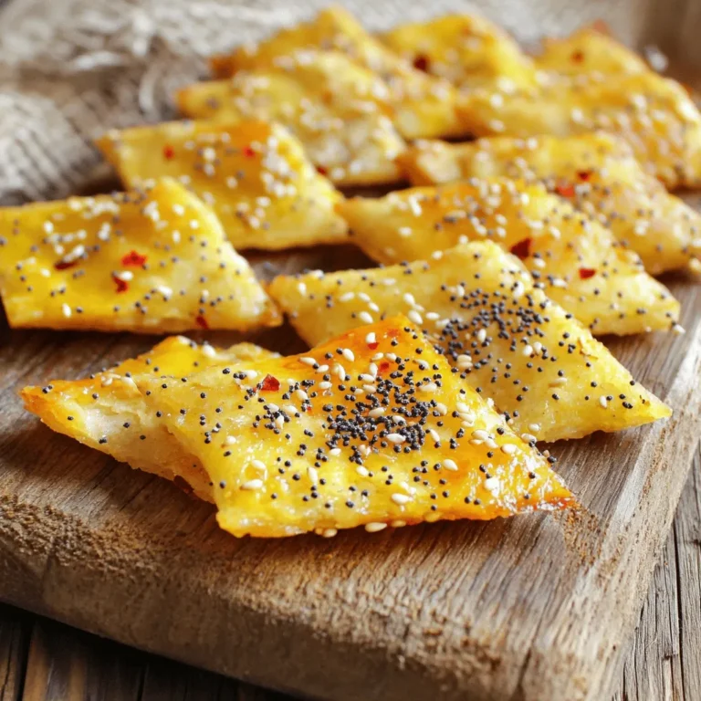 To create your baked everything bagel chips, you'll need a few simple items. This recipe is easy to follow, and the results are delicious. Here’s what you need: - Everything bagels - Olive oil and seasonings - Optional toppings and spices The star of this recipe is, of course, the everything bagels. They bring a unique flavor that makes these chips special. The olive oil helps the spices stick and adds a nice richness. You can customize the seasonings based on your taste. Garlic powder and onion powder give great flavor, while sea salt and black pepper add depth. For an extra kick, consider adding crushed red pepper flakes. This spice is optional, but it gives the chips a nice heat. Feel free to mix in your favorite herbs or spices to make these chips uniquely yours. Enjoy the process and get excited about the crunchy snack you will create! For the full recipe, don't forget to check the details above. 1. Preheating the oven Start by preheating your oven to 350°F (175°C). This step helps the chips cook evenly and become nice and crispy. 2. Slicing the bagels thinly Take your everything bagels and slice them into thin rounds, about ¼ inch thick. Thin slices ensure they bake up crispier. 3. Mixing the seasoning blend In a large bowl, mix together 2 tablespoons of olive oil, 1 teaspoon of garlic powder, 1 teaspoon of onion powder, ½ teaspoon of sea salt, ½ teaspoon of black pepper, 1 teaspoon of sesame seeds, and 1 teaspoon of poppy seeds. If you like a little heat, add ¼ teaspoon of crushed red pepper flakes. Stir it well until combined. 1. Coating the bagel slices Add the bagel slices to your bowl of seasoning. Gently toss them until they are fully coated with the flavorful mix. This step makes every bite taste amazing. 2. Arranging on the baking sheet Line a baking sheet with parchment paper. Lay the seasoned bagel slices in a single layer. Make sure they don't overlap to ensure even baking. 3. Baking time and checking for doneness Place the baking sheet in the oven and bake for 10-15 minutes. Watch them closely. When the chips turn golden brown and crispy, they are ready. Turn them halfway through to cook evenly and avoid burning. 1. Cooling methods Once baked, take the chips out of the oven and let them cool on the baking sheet for a few minutes. They will crisp up even more as they cool. 2. Serving suggestions with dips Serve your baked everything bagel chips as a fun snack. They pair well with dips like hummus, guacamole, or your favorite cream cheese. Enjoy the crunch and flavors! For the full recipe, check out Baked Everything Bagel Chips. To make your bagel chips nice and crispy, slice the bagels thin. Aim for about ¼ inch thick. Thinner slices bake faster and become crunchier. If your slices are too thick, they may turn out chewy instead of crispy. Next, watch the baking time closely. Bake your chips for 10 to 15 minutes. Turn them halfway through to ensure even cooking. Keep an eye on them, as they can burn quickly. Remove them when they look golden brown for the best taste. You can make your bagel chips even better by changing the seasoning blend. Try adding different spices, like smoked paprika or dried herbs. You can also mix in some grated cheese for a cheesy twist. For a spicy kick, add crushed red pepper flakes, as I mentioned in the recipe. If you want to try alternative cooking methods, consider using an air fryer. Set it to about 350°F (175°C) and cook the chips for 5 to 8 minutes. This method can give you an extra crispy texture without much oil. Feel free to experiment and find your perfect flavor! For the full recipe, check out the earlier section. {{image_2}} You can use many bagel flavors for your chips. Try garlic or onion bagels for a fun twist. You can even mix bagel types! One bagel can be everything, while the other can be plain. This way, you get a mix of tastes and textures. The key is to slice them thinly to ensure they bake evenly and crisp up nicely. Don’t shy away from getting creative with your spice blends. Try adding smoked paprika or dried herbs like dill for a unique flavor. For a sweet twist, sprinkle some cinnamon and sugar on top. You can even add chocolate or caramel for dessert chips. These variations will make your baked everything bagel chips stand out. For the full recipe, check out the original instructions and tips that will help you nail these delicious snacks! To keep your baked everything bagel chips fresh, use an airtight container. A glass jar or a plastic container works well. Make sure the lid seals tight. This keeps air out and prevents them from getting soft. Store the chips in a cool, dry place. They will stay fresh for up to a week. If you live in a humid area, consider storing them in the fridge. If your chips lose their crunch, don’t worry! You can easily make them crispy again. Preheat your oven to 350°F (175°C). Spread the chips on a baking sheet. Bake them for about 5 to 7 minutes. Keep an eye on them to avoid burning. This technique works well, even if the chips were stored in a bag or a container. Just remember, storing in a cool, dry place helps keep them crunchy longer. Making baked everything bagel chips is easy and fun! 1. Preheat your oven to 350°F (175°C). 2. Slice the bagels into thin rounds, about ¼ inch thick. 3. Mix olive oil, garlic powder, onion powder, sea salt, black pepper, sesame, and poppy seeds in a bowl. 4. Coat the bagel slices in this mixture. 5. Arrange them on a baking sheet lined with parchment paper. 6. Bake for 10-15 minutes, turning halfway to ensure they cook evenly. 7. Let them cool before serving. They will be crispier as they cool. Tips for beginners: - Use a serrated knife for smooth slicing. - Keep an eye on the oven; they can burn easily! - Try to use fresh bagels for the best taste. Yes, you can find pre-made everything bagel chips at many grocery stores. Some brands I recommend are St. Joe's and Trader Joe's. You can often find them in the snack aisle or online. Comparison with homemade: - Homemade chips let you control the flavors and seasoning. - They taste fresher and crispier than most store-bought options. - Making them is fun and a great way to use leftover bagels. Baked chips are generally healthier than fried chips. - Baked chips have less fat because they use no oil in cooking. - They also have fewer calories, making them a better snack choice. Advantages of the baking method: - Baking keeps the flavor without adding unhealthy fats. - You can easily customize your spices to fit your taste. - They provide a satisfying crunch without the guilt! For a complete guide, check out the Full Recipe for baked everything bagel chips. Baking your own everything bagel chips is simple and fun. We covered the key steps, from preparing the bagels to baking and serving. With tips on achieving perfect crispiness and flavor customizations, you can make this snack your own. Remember to store them properly for freshness. Enjoy experimenting with different bagel types and seasonings. Whether for a party or a quiet night in, these chips are a hit! Grab your ingredients and start baking your tasty bagel chips today!