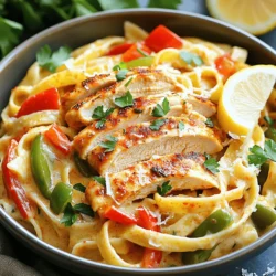 To make Spicy Cajun Chicken Pasta, gather these simple ingredients: - 2 boneless, skinless chicken breasts, sliced - 8 oz fettuccine pasta - 2 tablespoons Cajun seasoning - 1 tablespoon olive oil - 1 red bell pepper, sliced - 1 green bell pepper, sliced - 1 small onion, diced - 3 cloves garlic, minced - 1 cup heavy cream - 1 cup chicken broth - Salt and pepper to taste - Fresh parsley, chopped (for garnish) - Grated Parmesan cheese (for serving) These ingredients combine to create a dish full of flavor. The chicken gives protein, while the peppers add crunch. The heavy cream and chicken broth create a rich sauce. Cajun seasoning brings the spice and warmth that makes this dish stand out. When you cook this dish, use fresh ingredients for the best taste. The colors of the peppers make the pasta look great, too. You can find all these items at your local grocery store. For the full recipe, check out the details above! First, boil water in a large pot. Add a pinch of salt to the water. Once boiling, add 8 oz of fettuccine pasta. Cook it according to the package directions, usually around 8-10 minutes. Stir the pasta occasionally to prevent sticking. Check for doneness by tasting a piece. When it's al dente, drain the pasta in a colander and set it aside. While the pasta cooks, grab a large skillet. Heat 1 tablespoon of olive oil over medium heat. Add 2 sliced boneless, skinless chicken breasts to the skillet. Sprinkle 2 tablespoons of Cajun seasoning, salt, and pepper onto the chicken. Cook for about 6-7 minutes until the chicken is browned and cooked through. Make sure to stir occasionally. Once done, remove the chicken from the skillet and set it aside. In the same skillet, add 1 diced onion. Sauté it for 3 minutes until it turns translucent. Then, toss in 3 minced garlic cloves and cook for 1 minute until fragrant. Next, add 1 sliced red bell pepper and 1 sliced green bell pepper. Cook them for about 5 minutes until they soften. Pour in 1 cup of chicken broth, bringing it to a simmer for 3-4 minutes. This will reduce the broth slightly. Stir in 1 cup of heavy cream and let it simmer for 2-3 minutes, stirring often until it thickens a bit. Now, return the cooked chicken to the skillet. Mix everything well to heat through. Finally, add the drained fettuccine to the skillet. Toss all the ingredients together until the pasta is coated in the sauce. Adjust the taste with salt and pepper if needed. For a beautiful finish, serve the dish with freshly chopped parsley and a sprinkle of grated Parmesan cheese. For extra zest, add a slice of lemon on the side. Enjoy this delightful Spicy Cajun Chicken Pasta! For the complete recipe, check the Full Recipe section above. To get the best Cajun flavor, use quality Cajun seasoning. You can make your own by mixing paprika, cayenne, garlic powder, and oregano. Adjust the heat to fit your taste. Remember to season the chicken well. It should be coated evenly. When you sauté the veggies, let them get a bit charred. This adds depth to the flavor. Spicy Cajun chicken pasta is great on its own, but you can change it up. Serve it with garlic bread for a comforting meal. A simple side salad can brighten up the dish. You can even use it as a filling for tacos. Just skip the pasta, and add the mix to warm tortillas. Having the right tools makes cooking easier. Use a large skillet that heats evenly. A good knife helps slice the chicken and veggies. A pot for boiling pasta is a must. Don't forget a wooden spoon for stirring. A strainer helps drain the pasta quickly. These tools make the cooking process smooth and fun. For the full recipe, refer back to the beginning of this article. {{image_2}} To make a vegetarian version of Spicy Cajun Chicken Pasta, swap the chicken for veggies. You can use mushrooms, zucchini, or eggplant. These ingredients add texture and flavor. Keep the Cajun seasoning for that spicy kick. Use vegetable broth instead of chicken broth. This keeps the dish rich and tasty without meat. If you love heat, add more spice! Try using extra Cajun seasoning. You can also add red pepper flakes or diced jalapeños. These will give your dish a fiery kick. For a smoky flavor, add smoked paprika. Adjust the spice to your taste, but be careful not to overpower the other flavors. You can substitute chicken with shrimp or sausage. Shrimp cooks quickly and adds a nice touch. Sausage gives a hearty flavor. If you use sausage, slice it and cook it before the vegetables. This helps release its fat and flavor into the dish. You can even mix different proteins for a fun twist! After enjoying your spicy Cajun chicken pasta, let the leftovers cool down. Use an airtight container to keep them fresh. Store the pasta in the fridge for up to three days. Make sure to cover it well to avoid drying out. To reheat, you can use a microwave or a skillet. If using a microwave, place the pasta in a bowl and cover it with a damp paper towel. Heat it for 1-2 minutes, stirring halfway. In a skillet, add a little olive oil over medium heat. Toss the pasta in the skillet for about 5 minutes. This method brings back the creamy sauce and keeps the flavors alive. If you want to save some for later, freezing is a great option. Place the cooled pasta in a freezer-safe container. You can also use freezer bags for easy storage. Make sure to remove as much air as possible. The pasta can stay in the freezer for up to three months. To thaw, move it to the fridge overnight before reheating. For the complete recipe, check out the Full Recipe section. Cajun seasoning is a mix of spices. It usually has paprika, cayenne, garlic powder, and onion powder. This blend gives dishes a warm, spicy flavor. You can buy it or make your own. Making your own lets you adjust the heat. Use the spices you love for a personal touch. Yes, you can use any pasta you like. Fettuccine works well, but penne or rigatoni are great too. Just remember to cook it according to the package instructions. Your pasta choice can change the dish's texture. Try whole wheat or gluten-free pasta for a healthier option. To make Spicy Cajun Chicken Pasta gluten-free, swap regular pasta for gluten-free pasta. Many brands offer gluten-free options, like rice or quinoa pasta. Double-check the Cajun seasoning too. Some blends may contain gluten. Look for a certified gluten-free label to be safe. Enjoy this dish without worry! In this post, I shared how to make a tasty Cajun chicken fettuccine. We covered the needed ingredients, steps for cooking, and tips for perfect flavor. I also suggested variations to suit different diets and showed you how to store leftovers. Cajun chicken fettuccine is simple yet satisfying. This dish brings bold flavors to any meal. Enjoy making it your own!