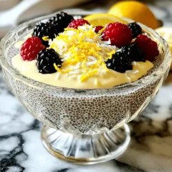 To make lemon cream chia pudding, you need a few key items: - 1/2 cup chia seeds - 2 cups almond milk (or any plant-based milk) - 1/4 cup maple syrup (or honey) - Zest of 1 lemon - 1/4 cup freshly squeezed lemon juice - 1 teaspoon vanilla extract - A pinch of salt These ingredients work together to create a tasty and healthy treat. Chia seeds are the star of this recipe. They soak up the liquid and become soft and pudding-like. Almond milk gives it a creamy base. You can use other plant-based milks if you like. Maple syrup or honey adds just the right amount of sweetness. The lemon zest and juice bring a bright flavor that makes this pudding refreshing. You can make your pudding even better with some fun toppings: - Fresh berries - Coconut flakes - Crushed nuts Fresh berries add a juicy burst. Coconut flakes bring a chewy texture. Crushed nuts give a nice crunch. You can mix and match these toppings based on your taste. Each choice adds color and flavor, making your pudding look and taste amazing. Enjoy creating your own version of this lemon cream chia pudding! In a medium bowl, combine 2 cups of almond milk and 1/4 cup of maple syrup. Stir these together until they mix well. Next, add in 1/2 cup of chia seeds, the zest of 1 lemon, 1/4 cup of freshly squeezed lemon juice, 1 teaspoon of vanilla extract, and a pinch of salt. Whisk everything together until the chia seeds spread out evenly. This step is key to a smooth texture. After mixing, let the mixture sit for about 10 minutes. This helps the chia seeds absorb the liquid. Stir the mixture again to keep it from clumping. Cover the bowl and place it in the fridge. Allow it to chill for at least 4 hours, or overnight if you can wait. This refrigeration period is crucial for thickening. Once it’s ready, take the pudding out of the fridge. Give it a good stir before serving. If you find it too thick, simply add a bit more almond milk. This adjustment helps you get the right consistency for your taste. Serve the pudding chilled in bowls or glasses. Top it with fresh berries, coconut flakes, or crushed nuts for extra flavor and texture. To make the best chia pudding, focus on texture. First, prevent clumping. This happens when chia seeds stick together in the mixture. After you combine all the ingredients, let the mix sit for about 10 minutes. Then, stir it again. This helps break up any clumps. Repeat this process a few times. Next, achieve the right thickness. Everyone likes their pudding different. If it’s too thick, add a bit more almond milk. Stir well until it blends in. If it’s too thin, let it sit longer in the fridge. The chia seeds will soak up more liquid. To enhance lemon flavor, use fresh ingredients. Fresh lemon juice and zest bring bright taste. You can also try adding more zest for a stronger lemon hit. This boosts the flavor and makes it more fresh. For sweetness, adjust to your taste. Maple syrup is great, but honey works well, too. Taste the mixture before chilling it. If it needs more sweetness, add a bit more syrup or honey. Just remember, the flavor will mellow as it chills. {{image_2}} You can change the flavors in your Lemon Cream Chia Pudding easily. Try using different citrus fruits. For a sweet twist, you can use orange or lime juice instead of lemon juice. Each fruit brings its own special taste. You can also add spices or extracts. A dash of cinnamon or nutmeg can give warmth. A splash of almond or coconut extract adds a nice depth. If you want a sugar-free option, use a sugar substitute. Stevia or monk fruit work well. They keep the sweetness without the calories. For those with nut allergies, choose seed-based milk. Sunflower seed milk or oat milk are great nut-free alternatives. Always check labels to ensure no nuts are added. These swaps help everyone enjoy this tasty treat! To keep your lemon cream chia pudding fresh, store it in an airtight container. This will prevent the pudding from absorbing other odors in your fridge. If you have leftovers, make sure to cover them well. You can keep it in the fridge for up to five days. After that, the texture may change and the taste may fade. Presentation makes a difference! Serve your pudding in clear glasses. This way, you can show off its creamy texture and bright lemon color. Top it with fresh berries, coconut flakes, or crushed nuts for extra flavor and crunch. You can also pair it with granola for a tasty breakfast or snack. This pudding goes well with a light salad or fruit platter too! Chia pudding can last up to five days in the fridge. Store it in an airtight container. This keeps it fresh and tasty. The longer it sits, the thicker it gets. If it becomes too thick, just stir in a bit more almond milk. Yes, you can use various types of milk. Coconut milk adds a rich taste. Soy milk is another good option. You can even try oat milk for a creamy texture. Each milk changes the flavor a bit, so feel free to experiment. Chia seeds are packed with nutrients. They have fiber, protein, and healthy fats. Eating chia seeds may help with digestion. They also support heart health due to omega-3 fatty acids. Plus, they keep you full longer. This makes chia seeds a great snack choice. Chia pudding is simple and fun to make. We learned about key ingredients like chia seeds, plant-based milk, and sweeteners. I shared tips to get the perfect texture and to add great flavors. You can personalize your pudding with various toppings and flavors. Remember to store it right for the best taste. Experiment with the recipe to find your favorite version. Make this tasty treat part of your healthy routine. Enjoy the benefits chia seeds offer, making every bite worth it!