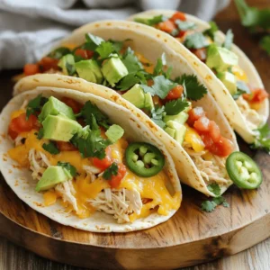 - 4 boneless, skinless chicken breasts - 1 cup chicken broth - 1 (10 oz) can diced tomatoes with green chilies - 1 (8 oz) package cream cheese, cubed - 1 cup shredded cheddar cheese To start, you need four boneless, skinless chicken breasts. They are the main star of this dish. Next, grab one cup of chicken broth. This adds moisture and flavor. A 10-ounce can of diced tomatoes with green chilies comes next. This adds a nice kick. Don’t forget the cream cheese. It makes everything creamy and rich. Finally, you need one cup of shredded cheddar cheese. This will melt beautifully in the tacos. - 1 teaspoon taco seasoning - 1 teaspoon garlic powder - 1 teaspoon onion powder - Salt and pepper, to taste For seasonings, start with one teaspoon of taco seasoning. It brings all the flavors together. You also want one teaspoon each of garlic powder and onion powder. These add depth to your dish. Sprinkle in salt and pepper to taste. Taste as you go to get it just right. - 12 small corn or flour tortillas - Optional toppings: diced avocado, sliced jalapeños, fresh cilantro, sour cream Now, let’s think about the tortillas. You can use either corn or flour tortillas. Both work great! For toppings, feel free to get creative. Diced avocado adds creaminess. Sliced jalapeños give a spicy kick. Fresh cilantro brings brightness. A dollop of sour cream balances everything out. To start, you need to layer the ingredients in the slow cooker. Place the four boneless, skinless chicken breasts at the bottom. This forms the base for your flavorful dish. Next, pour in one cup of chicken broth. This keeps the chicken moist while cooking. Then, add a can of diced tomatoes with green chilies, juices included. This adds a nice kick to the flavor. Now, it’s time to add the cream cheese. Cut it into cubes and spread them over the chicken and tomatoes. Then, sprinkle one teaspoon of taco seasoning, one teaspoon of garlic powder, and one teaspoon of onion powder. Adjust salt and pepper to your taste. These seasonings really bring out the best in the chicken. You can choose between low or high settings on your slow cooker. If you prefer a longer cook, set it to low for 6 to 7 hours. This allows the flavors to blend well. For a quicker meal, set it to high for 3 to 4 hours. The total cooking time varies based on your choice. About 30 minutes before serving, it’s time to shred the chicken. Use two forks to pull the chicken apart right in the slow cooker. This is where the magic happens! After shredding, stir in one cup of shredded cheddar cheese. Allow it to melt and mix well with the chicken. This creates a rich and creamy texture. Once combined, warm the small corn or flour tortillas in a skillet or microwave. Now you’re ready to serve your delicious queso chicken tacos. Enjoy with your favorite toppings! To boost the flavor of your Slow Cooker Queso Chicken Tacos, use fresh spices. Freshly ground spices can bring more taste than pre-ground ones. You can also add a splash of lime juice for extra zest. If you want to make your own taco seasoning, combine these simple spices: - 1 tablespoon chili powder - 1 teaspoon cumin - 1 teaspoon paprika - 1 teaspoon garlic powder - 1 teaspoon onion powder - Salt and pepper to taste This homemade blend adds a personal touch to your dish. Shredding chicken can be easy if you use the right technique. After cooking, let the chicken rest for a few minutes. Use two forks to pull it apart in the slow cooker. This method keeps the chicken juicy and flavorful. Shred the chicken about 30 minutes before serving. Stir in the cheddar cheese at this time for a creamy texture. Serving matters! Arrange your tacos on a large platter for a fun look. You can garnish them with fresh cilantro to add color. Add lime wedges on the side for a zesty kick. Offer toppings like diced avocado, sliced jalapeños, and sour cream for guests to customize their tacos. This makes each bite exciting and personal! {{image_2}} If you want to change up the recipe, you can swap out the cream cheese. Consider using Greek yogurt or sour cream for a different flavor. They will add creaminess without losing texture. For the protein, chicken is a star in this dish, but you can try beef or turkey. Both are great alternatives. Just make sure to adjust cooking time if using ground meat. Do you want mild or spicy tacos? To keep it mild, use less taco seasoning. You can add a little more garlic powder for flavor without heat. If you love heat, add sliced jalapeños on top. You can also mix in some hot sauce or chopped chili peppers before serving. To make this dish vegetarian, skip the chicken and replace it with beans. Black beans or pinto beans work well here. They add protein and texture. You can also use meat alternatives like soy crumbles or jackfruit. These options absorb the flavors and keep the dish hearty. To store leftovers, let the tacos cool first. Place them in an airtight container. You can keep them in the fridge for up to three days. When you reheat, add a splash of broth to keep them moist. Heat them in the microwave or on the stovetop until warm. You can freeze cooked chicken and cheese mix. Pack it in a freezer-safe bag. Remove as much air as possible to prevent freezer burn. For best taste, use within three months. To thaw, place it in the fridge overnight. Reheat in the microwave or on the stovetop, stirring often. You can store the leftovers in the refrigerator for up to three days. Look for signs of spoilage like an off smell, color change, or mold. If you see any of these signs, it’s best to throw it away. Always trust your senses when it comes to food safety. Yes, you can use frozen chicken. Just add an extra hour to the cooking time. Make sure the chicken reaches a safe temperature of 165°F. This method works great in a slow cooker. It allows the chicken to cook evenly while soaking up all the flavors. To make this recipe gluten-free, choose corn tortillas. Always check the label for gluten-free certification. You can also use gluten-free flour tortillas if you prefer those. This way, everyone can enjoy these tasty tacos without worry. You can serve these tacos with many sides. Some great options include: - Mexican rice - Refried beans - Chips and salsa - A simple salad with lime vinaigrette - Grilled corn on the cob These sides complement the flavors well and make your meal more fun! In this post, we explored a tasty slow cooker queso chicken taco recipe. We covered the key ingredients like chicken, spices, and toppings, plus step-by-step cooking instructions. I shared tips for flavor and texture, along with variations for customization. Remember, cooking should be fun! Feel free to swap ingredients and try new spices. Whether you prefer mild or spicy, make it your own. Enjoy every bite of your delicious tacos and the joy they bring to your table!