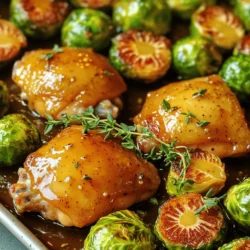 - 4 boneless, skinless chicken thighs - 2 cups Brussels sprouts, trimmed and halved - 2 tablespoons Dijon mustard - 3 tablespoons pure maple syrup - 2 tablespoons olive oil - 1 teaspoon garlic powder - 1 teaspoon onion powder - Salt and pepper to taste - Fresh thyme leaves, for garnish I use boneless, skinless chicken thighs for their flavor and tenderness. You can swap these for chicken breasts if you prefer. Just remember, breasts may dry out more easily. For the Brussels sprouts, look for firm, green ones. If you can’t find them, use green beans or broccoli as a substitute. Dijon mustard adds a nice tang. You can use yellow mustard, but it won’t have the same bite. Pure maple syrup gives sweetness. If you want, honey can be a good choice, too. To make this dish shine, keep a few staples on hand: - Olive oil: for healthy fats and flavor. - Garlic powder: it adds depth without the fuss of fresh garlic. - Onion powder: it enhances the overall taste. - Fresh thyme: it gives a fragrant touch and brightens the dish. With these ingredients ready, you can create a meal that is delicious and easy to make. Enjoy this delightful dish with your loved ones! First, you need to preheat your oven. Set it to 425°F (220°C). This high heat helps cook the chicken and sprouts quickly. Next, grab a large baking sheet. Line it with parchment paper. This makes cleanup a lot easier later. In a small bowl, combine the Dijon mustard and pure maple syrup. Add olive oil, garlic powder, onion powder, salt, and pepper too. Whisk all these ingredients together until they mix well. This sauce adds a sweet and tangy flavor to your dish. Place the chicken thighs on the baking sheet. Brush a good amount of the maple Dijon sauce on each thigh. Don't waste any sauce! Next, add the halved Brussels sprouts to the sheet. Drizzle the rest of the sauce over them. Toss the sprouts so they get coated evenly. Make sure everything spreads out in one layer. This helps it cook evenly. Now, you are ready to roast! Pop the baking sheet into the oven for 25 to 30 minutes. Check that the chicken reaches 165°F (75°C) inside. The Brussels sprouts should also be tender and caramelized. Once done, let it rest for a few minutes. Garnish with fresh thyme leaves for a nice touch. To make juicy chicken thighs, start with fresh meat. Use bone-in thighs for even more flavor. When you marinate, let them soak in the maple Dijon sauce for at least 30 minutes. This helps the flavors sink in. Cook the chicken until it reaches 165°F. This keeps the meat moist and tender. For roasted Brussels sprouts, trim and halve them before cooking. This helps them cook evenly. Toss them in the maple Dijon sauce, ensuring they are well coated. Spread them out on the baking sheet in a single layer. This allows them to roast nicely and develop a caramelized crust. Don't overcrowd the pan, as this can lead to steaming instead of roasting. Feel free to change the spices in this recipe. For a kick, add a pinch of red pepper flakes. You can also swap garlic powder for fresh minced garlic for a stronger flavor. Experiment with herbs like rosemary or oregano. This way, you can make the dish uniquely yours! {{image_2}} You can switch the chicken for other proteins. Try using turkey thighs for a leaner option. Pork tenderloin also works well, giving a different flavor. Firm tofu is a great plant-based choice. Just ensure you adjust the cooking time. Aim for a nice golden crust on each protein. Brussels sprouts are great, but you can add more veggies. Carrots bring a sweet touch, while bell peppers add color. Sweet potatoes give a hearty feel and work well with the sauce. Just cut them into even pieces. Mix them in with the chicken and Brussels sprouts for a colorful plate. The maple Dijon sauce is tasty, but you can try others. A honey garlic sauce adds a nice sweetness. Soy sauce mixed with sesame oil gives an Asian twist. For a kick, add some hot sauce to your mix. Experimenting with flavors can make this dish your own! To store leftovers, let the chicken and sprouts cool completely. Place them in an airtight container. You can keep them in the fridge for up to three days. Make sure to separate the chicken from the sprouts, if possible. This helps keep each item fresh. When you're ready to eat, preheat your oven to 350°F (175°C). Place the chicken and sprouts on a baking sheet. Cover them with foil to keep them moist. Heat for about 15-20 minutes. You can also use a microwave for quick reheating. Just make sure to cover the food to avoid drying it out. To freeze leftovers, place the chicken and sprouts in freezer-safe bags. Be sure to remove as much air as possible. Label the bags with the date. You can freeze them for up to three months. When ready to enjoy, thaw overnight in the fridge before reheating. Yes, you can use chicken breasts instead of thighs. Chicken breasts are leaner. They cook a bit faster, so check them early. The flavor will still be great. Just make sure to brush them well with the sauce. You can serve this dish with rice or quinoa. Both add a nice texture. A fresh salad also pairs well. You might enjoy a side of mashed potatoes for comfort. Consider crusty bread to soak up the sauce too. Leftovers will last about three to four days in the fridge. Store them in an airtight container. Make sure to keep the chicken and sprouts together. This keeps the flavors nice and strong. If you want, you can also freeze them for up to three months. This blog post covered how to make a tasty sheet-pan meal. We discussed the best ingredients, including useful pantry items. I provided clear steps for cooking and making good sauce. You also learned tips for juicy chicken and perfect veggies. I shared easy ways to add your twist and how to store leftovers. In summary, this dish is simple and flexible. You can create your own version with the helpful ideas given. Enjoy cooking and have fun experimenting!