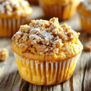 - 1 cup canned pumpkin puree - 1/2 cup granulated sugar - 1/2 cup brown sugar, packed - 1/2 cup vegetable oil - 2 large eggs These main ingredients create the base for your muffins. Canned pumpkin puree gives them that rich flavor. The sugars add sweetness and moisture. Vegetable oil keeps the muffins soft. Eggs act as a binder and add some fluff. - 1 teaspoon ground cinnamon - 1/2 teaspoon ground nutmeg - 1/4 teaspoon ground ginger - 1/2 teaspoon salt Spices bring warmth and aroma to your muffins. Ground cinnamon is a must for that cozy taste. Nutmeg adds depth, while ginger gives a hint of zing. Salt balances the sweetness and enhances all the flavors. - 1/4 cup all-purpose flour - 1/4 cup brown sugar, packed - 1/4 cup rolled oats - 1/4 teaspoon ground cinnamon - 2 tablespoons cold butter, cubed The streusel topping adds a delightful crunch. All-purpose flour and brown sugar create a sweet crumb. Rolled oats give texture and heartiness. Cold butter makes it rich. Mixing these together adds a tasty finish to your muffins. 1. Preheat the oven: Set your oven to 350°F (175°C). This helps muffins bake evenly. Line a muffin tin with paper liners or grease each cup lightly. This will prevent sticking. 2. Mix wet ingredients thoroughly: In a large bowl, whisk together the canned pumpkin puree, granulated sugar, brown sugar, vegetable oil, eggs, and vanilla extract. Mix until everything is smooth and well combined. This will create a rich base for your muffins. 1. Sifting dry ingredients together: In another bowl, sift together the all-purpose flour, baking soda, baking powder, ground cinnamon, ground nutmeg, ground ginger, and salt. Sifting helps mix the ingredients and adds air to the flour. 2. Folding dry and wet ingredients without overmixing: Gradually add the dry ingredients to the pumpkin mixture. Use a spatula to fold gently until just combined. It's okay if there are a few lumps. Overmixing can make the muffins tough. 1. Preparing the streusel topping: In a small bowl, mix together the all-purpose flour, brown sugar, rolled oats, and ground cinnamon. Add the cold butter cubes. Use your fingers or a fork to mix until it looks like coarse crumbs. This will add a crunchy topping to your muffins. 2. Filling muffin cups and adding streusel before baking: Divide the muffin batter evenly among the prepared muffin cups, filling each about two-thirds full. Sprinkle a generous amount of the streusel topping over each filled cup. This will add flavor and texture when baked. To avoid overmixing, mix the wet and dry ingredients gently. Use a spatula to fold the dry mixture into the wet mixture. Leave some lumps; they help keep the muffins light. Overmixing can make your muffins tough. For even baking, make sure your oven is preheated to 350°F. An oven thermometer can help check the right temperature. Place the muffin tin in the center of the oven for best heat flow. This helps the muffins bake uniformly. Serve your muffins warm for the best flavor. A light dusting of powdered sugar makes them look great. You can also offer a small dish of cream cheese spread on the side. This adds a nice touch of creaminess. Pair these muffins with a hot drink. Coffee or tea works well and adds warmth. You could also enjoy them with apple cider for a seasonal treat. If your muffins are too dense, check your mixing method. Make sure you don’t overmix; that can lead to dense muffins. You can also try adding a bit more baking powder next time for a lighter texture. If you find burnt edges, check your oven's temperature. It might be too high. Use a muffin tin that keeps the muffins away from direct heat. You can also cover the top with foil if they brown too quickly. {{image_2}} You can make your muffins even better with simple swaps. If you want a fresher taste, use fresh pumpkin instead of canned. Just roast it, then puree it until smooth. This gives a richer flavor and bright color. You might also try different sweeteners or oils. Replace granulated sugar with maple syrup or honey for a unique twist. You can use coconut oil instead of vegetable oil. This adds a subtle coconut flavor to your muffins. To change the flavor profile, add fun mix-ins. Chocolate chips bring sweetness and richness to your muffins. You can also add nuts, like walnuts or pecans, for crunch. If you like warm spices, try adding allspice or cloves. These spices add depth to the pumpkin flavor. Feel free to experiment with different spice combinations until you find your favorite blend! If you need a gluten-free option, use alternative flours. Almond flour or oat flour works great in this recipe. They keep the muffins soft and tasty. Just make sure to adjust the liquid if needed. For a vegan version, swap the eggs with flaxseed meal. Mix one tablespoon of flaxseed meal with three tablespoons of water. Let it sit for a few minutes until it thickens. You can also use non-dairy milk instead of regular milk, keeping your muffins vegan and delicious! Store your muffins at room temperature for best results. Keep them in an airtight container. This helps keep them fresh and moist. If you want to store them longer, consider refrigeration. However, this may change their texture slightly. For a longer shelf life, freeze your muffins. Wrap each muffin in plastic wrap, then place them in a freezer bag. At room temperature, these muffins last about 2-3 days. If you refrigerate them, they can last up to a week. When frozen, they can keep well for up to three months. To defrost, move them to the fridge overnight. You can also heat them in the microwave for a quicker option. To reheat, you can use either the oven or the microwave. For the oven, preheat it to 350°F. Place the muffins on a baking sheet for about 10 minutes. This keeps them warm and slightly crisp. In the microwave, heat them for about 15-20 seconds. To keep them moist, cover them with a damp paper towel while reheating. Enjoy your muffins warm for the best flavor! To check if the muffins are done, use a toothpick. Insert it in the center of a muffin. If it comes out clean, the muffins are ready. If it has wet batter on it, bake them a few more minutes. Look for visual cues while baking. The muffins should rise and look golden brown. They should spring back when lightly pressed. If they look too pale or soft, give them extra time. Yes, you can make this recipe dairy-free. For butter, use coconut oil or vegan butter. These substitutes work well in the streusel topping. For milk, you can use almond milk, soy milk, or oat milk. These options add moisture without dairy. They keep the muffins soft and fluffy. Each muffin has about 200 calories. The breakdown is roughly 4g of protein, 10g of fat, and 30g of carbs. To lower sugar, cut back on both granulated and brown sugars. You can also reduce the oil to make them lighter. You can find the full recipe details [here](#). This link has all the steps and tips you need for perfect muffins. In this post, we explored how to make delicious pumpkin streusel muffins. We covered main ingredients, spices, and the perfect streusel topping. After sharing step-by-step instructions, I offered tips to ensure your muffins turn out great. We also discussed variations to suit different diets and how to store and enjoy them later. These muffins are tasty, simple, and can fit many preferences. Enjoy the baking process and share your creations!