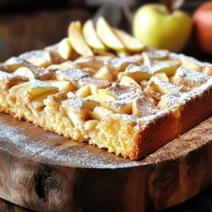 - 2 cups all-purpose flour - 1 ½ teaspoons baking powder - 1 teaspoon baking soda - 1 teaspoon ground cinnamon - ½ teaspoon salt - ¾ cup unsalted butter, softened - 1 cup brown sugar, packed - ½ cup granulated sugar - 3 large eggs - 1 teaspoon vanilla extract - 1 cup buttermilk - 2 cups apples, peeled and diced (about 2 medium apples) - ½ cup walnuts or pecans, chopped (optional) - Powdered sugar for dusting When I make this Apple Cinnamon Sheet Cake, I start with the dry ingredients. This part is simple. I mix the flour, baking powder, baking soda, cinnamon, and salt in a bowl. It is crucial to get the right balance for a fluffy cake. Next, I move on to the wet ingredients. I beat the softened butter with brown sugar and granulated sugar. This mix needs to be light and fluffy. Then, I add the eggs one by one, stirring well. The vanilla extract adds a lovely flavor. Finally, I stir in buttermilk. This helps to keep the cake moist. Now for the fun part: the apples! I peel and dice two medium apples. They add sweetness and a bit of crunch. If you like nuts, you can chop walnuts or pecans and add them too. They give a nice texture. To finish, I sprinkle powdered sugar on top. It makes the cake look special. This is how I prepare the ingredients for a delicious Apple Cinnamon Sheet Cake. - Preheat your oven to 350°F (175°C). - Grease a 13x9 inch baking sheet and line it with parchment paper. This helps with easy removal. - In a medium bowl, whisk together 2 cups of all-purpose flour, 1 ½ teaspoons of baking powder, 1 teaspoon of baking soda, 1 teaspoon of ground cinnamon, and ½ teaspoon of salt. This blends the flavors. - In a large mixing bowl, cream together ¾ cup of softened unsalted butter with 1 cup of brown sugar and ½ cup of granulated sugar. Beat until it looks light and fluffy. - Add 3 large eggs, one at a time, mixing well after each. Then, stir in 1 teaspoon of vanilla extract. - Gradually mix in the dry ingredients with 1 cup of buttermilk. Start and end with the flour mixture. Mix until just combined. - Gently fold in 2 cups of peeled and diced apples. If you like, add ½ cup of chopped walnuts or pecans. - Pour the batter into the prepared baking sheet. Spread it out evenly. - Bake for 30-35 minutes. Check if it’s done by inserting a toothpick in the center. If it comes out clean, the cake is ready. - Let the cake cool in the pan for 10 minutes. Then, transfer it to a wire rack to cool completely. - Before serving, dust the top with powdered sugar for a sweet touch. - Use fresh, juicy apples. They add flavor and keep the cake moist. - Properly measure flour and butter. Too much flour makes the cake dry. - Mix ingredients until just combined. This keeps the cake tender and soft. - Try adding a pinch of nutmeg or cloves. These spices add warmth and depth. - Substitute applesauce for half the butter. This makes a lighter, moist cake. These simple tips elevate your apple cinnamon sheet cake. Enjoy the process and share with friends! {{image_2}} The right apple can make your cake shine. I recommend using Granny Smith apples. They add a nice tartness that balances the sweetness. Honeycrisp apples are also great. They bring a crunchy texture and a sweet flavor. If you want something different, try Fuji apples. They are sweet and juicy. Mixing different apples can add depth to your cake. If you need a gluten-free cake, it’s easy to adjust. You can use almond flour or oat flour instead of all-purpose flour. Both options work well and keep the cake moist. For a vegan version, swap the eggs with a flaxseed mixture. Use a mix of one tablespoon of flaxseed meal with three tablespoons of water per egg. For dairy, replace buttermilk with almond milk mixed with a bit of vinegar. These changes let everyone enjoy the cake. You can elevate your cake with a cinnamon streusel topping. Mix flour, brown sugar, and butter for a crumbly texture. Scatter it on top before baking. For a special touch, drizzle caramel sauce over the cooled cake. Cream cheese frosting is another excellent choice. It adds creaminess and pairs well with the apples. These extras make the cake even more delightful and fun to share. Store your apple cinnamon sheet cake in an airtight container. It will stay fresh for 2 to 3 days. Keep it in a cool, dry place. This way, the cake will keep its taste and texture. If you want your cake to last longer, refrigerate it. It can stay fresh for up to a week. Make sure to use an airtight container to prevent it from drying out. This also helps keep the flavors strong. You can freeze this cake if you want to save some for later. First, let the cake cool completely. Then, wrap it tightly in plastic wrap. After that, place it in a freezer-safe bag. To thaw, take it out of the freezer and leave it in the fridge overnight. This keeps it moist and tasty. Yes, you can make this cake ahead of time. Here’s how to do it: - Bake the cake: Follow the recipe and let it cool completely. - Store properly: Wrap the cake tightly in plastic wrap. Place it in an airtight container. - Keep in fridge: You can store it in the fridge for up to a week. - Freeze for longer: If you want to keep it longer, freeze the cake. It lasts up to three months in the freezer. The best apples for baking are: - Granny Smith: They are tart and hold their shape well. - Honeycrisp: They add sweetness and crunch. - Fuji: They are sweet and juicy, great for flavor. - Braeburn: They have a nice balance of sweet and tart. Using these apples gives your cake a great taste and texture. To check if the cake is done, use these methods: - Toothpick test: Insert a toothpick in the center. If it comes out clean, the cake is done. - Touch test: Gently press the center. If it springs back, it’s ready. - Visual cues: Look for a golden-brown top and edges pulling away from the pan. Yes, you can substitute buttermilk. Here are some options: - Milk and vinegar: Mix one cup of milk with one tablespoon of vinegar. Let it sit for five minutes. - Yogurt: Use plain yogurt, thinned with a little water. Use the same amount as buttermilk. - Sour cream: This can also work well. Thin it with a bit of water if needed. These substitutes will keep your cake moist and flavorful. Serving your cake beautifully can impress your guests. Here are some ideas: - Cut into squares: This makes for easy serving and sharing. - Use a cake stand: Present the cake on a lovely cake stand for a special touch. - Garnish: Add thin apple slices on top and a sprinkle of cinnamon for a nice look. - Dust with powdered sugar: This adds a sweet touch and makes the cake look lovely. These tips will help you serve the cake in style! This blog post covered how to make a delicious apple cake. We went over the key ingredients, step-by-step instructions, and tips for success. Remember to use fresh apples and not overmix for the best texture. Explore options like gluten-free or vegan if needed. Store your cake properly to keep it fresh longer. By following these tips, you can enjoy a tasty treat any time. I hope this guide makes baking your cake fun and easy!