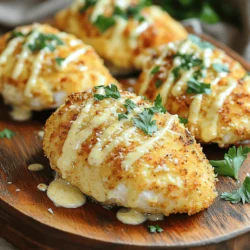 - 4 boneless, skinless chicken breasts - 1 cup breadcrumbs (preferably panko for extra crispiness) - 1 cup grated Parmesan cheese - 1 teaspoon garlic powder - 1 teaspoon paprika - Salt and pepper to taste - 2 large eggs - 2 tablespoons milk - 1/4 cup all-purpose flour - 4 tablespoons unsalted butter - 4 cloves garlic, minced - 1/4 cup heavy cream - 2 tablespoons chopped fresh parsley (for garnish) Crispy Parmesan chicken starts with fresh chicken breasts. You can use boneless, skinless chicken for ease. This helps keep the meal light and easy to prepare. For the breading, I love panko breadcrumbs. They give the chicken a great crunch. Mix these crumbs with Parmesan cheese, garlic powder, and paprika. This adds flavor and that golden color you want. Next, you have your eggs and milk. This mix helps the breading stick well. You also need flour. It acts as a first coat. Don’t forget to season everything with salt and pepper. These simple steps build layers of taste. For the garlic sauce, you will use butter, minced garlic, and heavy cream. This sauce is rich and creamy. It brings the whole dish together. Lastly, fresh parsley adds a pop of color and taste. This dish is full of flavor and looks great on a plate. Preheat your oven to 400°F (200°C). This helps the chicken cook evenly. While the oven heats, set up your breading station. Use three shallow dishes. In one, place all-purpose flour. In the second, combine eggs and milk, whisking until mixed. In the third, mix breadcrumbs, Parmesan cheese, garlic powder, paprika, salt, and pepper. Start by drying the chicken breasts with paper towels. This keeps the coating from getting soggy. Season both sides of the chicken with salt and pepper. Now, dredge each chicken breast in flour. Shake off any extra flour. Next, dip it in the egg mix, letting the excess drip off. Finally, press the chicken into the breadcrumb mix. Make sure the coating sticks well. Heat 2 tablespoons of butter in a large skillet over medium-high heat. When hot, add the coated chicken breasts. Do not crowd the pan; cook in batches if needed. Brown each side for about 3-4 minutes. You want them golden and crispy. Once browned, transfer the chicken to a baking sheet. Bake in your preheated oven for 15-20 minutes. Check that the chicken reaches an internal temperature of 165°F (75°C). For the garlic sauce, lower the heat to medium. Add the remaining 2 tablespoons of butter to the same skillet. Once melted, add minced garlic. Sauté for about 1 minute until it smells great. Carefully pour in the heavy cream. Let it simmer for 2-3 minutes until it thickens slightly. Season with salt and pepper to taste. Drizzle this rich garlic sauce over your crispy chicken. Enjoy the burst of flavors! To get a great crisp, use panko breadcrumbs. They are light and airy. They give your chicken a nice crunch. Try to spread them out on a plate. This helps in getting an even coat. You can also mix in some grated Parmesan for extra flavor. - Use a three-step breading method: Start with flour, then dip in egg, and finish with panko. - Press down gently on the chicken after coating. This helps the crumbs stick well. - Don’t overcrowd the pan when frying. Give each piece space. This way, they will cook evenly. Your garlic sauce can be adjusted to fit your taste. If you like it spicy, add a pinch of red pepper flakes. If you want it richer, add more cream. - Try adding lemon juice for a zesty kick. It brightens the flavors. - Alternative ingredients can also work. For a lighter sauce, swap heavy cream for milk or yogurt. If you want a different flavor, use shallots instead of garlic. These tips will make your crispy Parmesan chicken shine! {{image_2}} You can easily change the flavor of your crispy Parmesan chicken. Here are some ideas: - Adding herbs or spices to the breading: Mix in dried oregano, thyme, or basil with the breadcrumbs. You can also add a pinch of cayenne for heat. Each herb brings a fresh taste. - Substituting chicken with other proteins: Try using turkey or pork cutlets instead of chicken breasts. You can even use tofu for a meatless option. Just adjust cooking times for different proteins. Want a lighter version? Here are some easy swaps: - Using whole wheat breadcrumbs: These add more fiber and nutrients. They still give that great crunch you want. - Alternative cooking methods: Air frying is a great choice. It cooks the chicken with less oil, keeping it crispy and golden. Just check the cooking time, as air fryers can cook faster than ovens. To keep your crispy Parmesan chicken fresh, follow these tips: - Refrigeration: Store leftovers in an airtight container. They last up to 3 days. Place paper towels at the bottom to absorb moisture. - Freezing: If you want to save some for later, wrap each piece in plastic wrap. Then, place them in a freezer bag. They can stay frozen for up to 3 months. Just remember to label the bags! Reheating your chicken properly helps keep it crispy. Here are some methods: - Oven Method: Preheat your oven to 375°F (190°C). Place the chicken on a baking sheet. Heat for about 15-20 minutes. This keeps the coating crispy. - Skillet Method: Heat a little oil in a skillet over medium heat. Add the chicken and cook for about 5 minutes on each side. This method also helps maintain crispiness. When serving after reheating, drizzle some extra garlic sauce over the chicken. This adds flavor and moisture. Enjoy your meal as if it was just made! To make your chicken extra crispy, use panko breadcrumbs. They are larger and airier than regular breadcrumbs. Here are a few tips: - Double breading: Dip in flour, then egg, and coat twice in breadcrumbs. - Hot oil: Make sure the oil is hot before adding the chicken. This helps create a nice crust. - Avoid crowding: Cook in batches. Too much chicken at once lowers the heat. Yes, you can use skin-on chicken. Skin adds flavor and extra crunch. Just adjust the cooking time. Skin-on pieces may need a bit longer to cook through. Always check the internal temp. It should reach 165°F (75°C). You have many great options to serve with crispy Parmesan chicken. Here are some ideas: - Sautéed green beans: Bright and crunchy. - Mixed salad: Fresh and light. - Garlic mashed potatoes: Creamy and comforting. - Pasta: Tossed in olive oil or marinara sauce. To check if the chicken is cooked through, use a meat thermometer. Insert it into the thickest part. The chicken should read 165°F (75°C). If you don’t have a thermometer, cut into the chicken. The meat should be white and juices should run clear. In this blog post, we explored how to make crispy Parmesan chicken with garlic sauce. We covered ingredients, step-by-step cooking techniques, and tips for perfect results. Remember to use fresh ingredients for the best flavor. Enjoy experimenting with various spices and healthy substitutes to suit your taste. Storing and reheating your dish can keep that crunch too. With these insights, you can create a delicious meal that impresses everyone. Happy cooking!