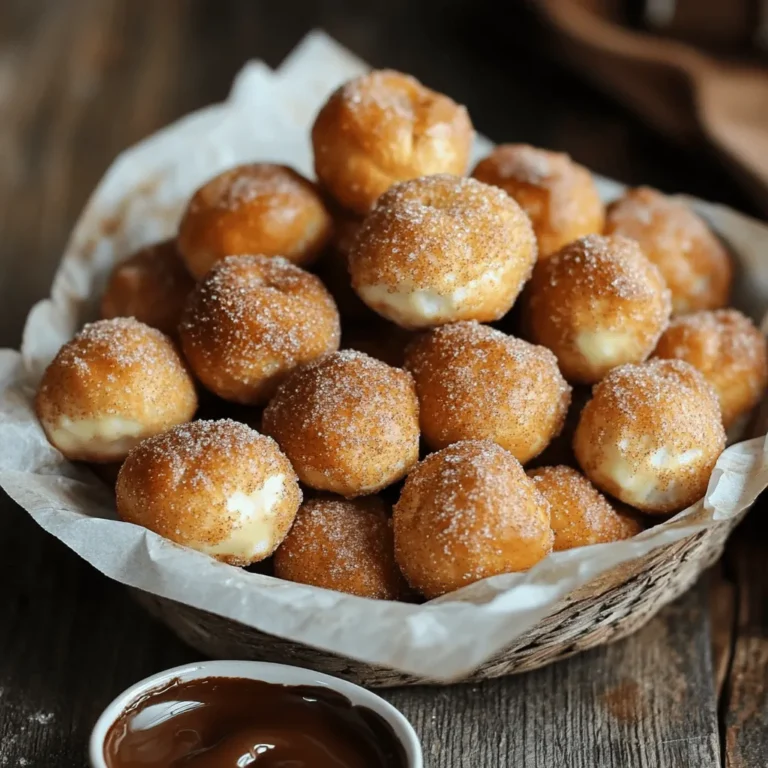To make these tasty cinnamon sugar pretzel bites, you need: - 1 cup warm water (110°F to 115°F) - 2 tablespoons granulated sugar - 1 packet (2 ¼ teaspoons) active dry yeast - 2 ½ cups all-purpose flour - 1 teaspoon salt - ¼ cup baking soda - 1 large egg, beaten - ½ cup unsalted butter, melted - ½ cup granulated sugar (for coating) - 2 teaspoons ground cinnamon You can switch some ingredients if needed: - Use brown sugar instead of granulated sugar for a deeper flavor. - Swap all-purpose flour with whole wheat flour for more fiber. - If you want a vegan option, replace the egg with a flax egg or applesauce. - For a gluten-free version, use a gluten-free flour blend. Having the right tools makes this recipe easy: - Large mixing bowl - Slotted spoon - Baking sheets - Parchment paper - Small pot for boiling - Mixing spoon - Pastry brush These ingredients and tools ensure you create perfect cinnamon sugar pretzel bites every time. Enjoy the process! To start, grab a large mixing bowl. Combine 1 cup of warm water with 2 tablespoons of sugar. This warms up the water and helps the yeast. Sprinkle the packet of active dry yeast on top. Let it sit for about 5 minutes. You will see bubbles form, which means the yeast is active. Next, add 2 ½ cups of all-purpose flour and 1 teaspoon of salt to the bowl. Mix until it turns into a dough. Then, knead the dough for about 5 minutes. You want it smooth and elastic. After kneading, place the dough in a greased bowl. Cover it with a damp cloth and let it rise. Find a warm spot for about 1 hour or until it doubles in size. Once the dough has risen, it’s time to prepare for boiling. Start by preheating your oven to 425°F (220°C). Line two baking sheets with parchment paper to keep the bites from sticking. In a large pot, heat 10 cups of water. Add ¼ cup of baking soda to the water. Bring it to a gentle boil. While the water heats, punch down the risen dough. Divide it into small pieces, about 1 inch each. Roll each piece into a ball. When the water is ready, drop the pretzel bites in batches. Boil them for about 30 seconds. Use a slotted spoon to remove them and place them on the baking sheets. Now, brush the tops of the pretzel bites with a beaten egg. This gives them a nice golden color. Bake them in the oven for 10-12 minutes until they are golden brown. While they bake, mix ½ cup of granulated sugar with 2 teaspoons of ground cinnamon in a separate bowl. When the pretzel bites are out of the oven, toss them in the cinnamon sugar mixture. Make sure they are well coated. This adds a sweet touch to each bite. To shape pretzel bites, first, divide the dough into small pieces, about one inch each. Roll each piece into a ball using your palms. This step makes them fluffy and fun. When you roll, keep the pressure light. Too much pressure can make them tough. One mistake is using water that is too hot. The yeast needs warm water, not too hot. If it’s too hot, the yeast will die. Another mistake is not letting the dough rise enough. This step is key for soft bites. Be patient! You can add a dash of vanilla to the dough for extra flavor. Mixing in a pinch of nutmeg with the cinnamon also adds warmth. For a crunchy texture, sprinkle sea salt on top before baking. This gives a nice contrast to the sweet cinnamon sugar. {{image_2}} You can make your pretzel bites savory. Try adding cheese or herbs. Cheddar cheese gives a nice flavor. You can also use garlic powder or onion powder. Just mix these into the dough when you add the flour. These add-ins turn a sweet snack into a tasty treat. If you want something different, skip the cinnamon sugar. Try topping your bites with parmesan cheese. You can also use everything bagel seasoning for a fun twist. For a spicier kick, sprinkle chili powder or cayenne. Experiment with different flavors to find your favorite. To make gluten-free pretzel bites, use a gluten-free flour blend. Check that it contains xantham gum for the best texture. For vegan bites, replace the egg with a flaxseed mixture. Mix 1 tablespoon of flaxseed meal with 2.5 tablespoons of water for one egg. You can use vegan butter too. These changes make the pretzel bites fit many diets. To keep your cinnamon sugar pretzel bites fresh, place them in an airtight container. Make sure they cool down first. I like to line the container with paper towels to absorb any moisture. This helps keep them soft and tasty. Store them at room temperature for up to two days. If you want them to last longer, consider other storage options. When it's time to enjoy your pretzel bites again, reheating them is key. Preheat your oven to 350°F (175°C). Lay the pretzel bites on a baking sheet. Heat them for about 5-7 minutes. This warms them up and keeps them soft. You can also use the microwave for a quick fix. Just heat them for 10-15 seconds. This method works but might make them a bit chewy. If you want to freeze your pretzel bites, wrap them tightly in plastic wrap. Then, place them in a freezer bag. They can stay in the freezer for about a month. When you're ready to eat, take them out and let them thaw in the fridge overnight. For a quick option, you can thaw them at room temperature for a few hours. After thawing, reheat them in the oven to bring back that fresh-baked taste. Yes, you can use instant yeast. Instant yeast works faster than active dry yeast. You don’t need to proof it in water. Just mix it with the dry ingredients. However, the dough may rise quicker, so keep an eye on it. I love serving them warm in a basket. They taste great with melted chocolate or cream cheese dip. You can also serve them with a side of caramel sauce for a sweet treat. Homemade pretzel bites stay fresh for about 2-3 days. Store them in an airtight container at room temperature. For longer storage, you can freeze them. Just make sure they are fully cooled before freezing. Making pretzel bites is simple and fun. We covered the key ingredients, how to prepare and shape them, and some great tips. You learned about variations, like savory add-ins and gluten-free options. I shared storage tips to keep your bites fresh and tasty. With these steps, you can create tasty pretzel bites for any occasion. Enjoy the process and get creative with flavors!