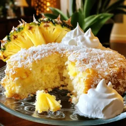 Here are the ingredients you need for the Pineapple Heaven Cake. With these simple items, you can create a moist and sweet treat that everyone will love. - 2 cups all-purpose flour - 1 ½ cups granulated sugar - ½ cup unsalted butter, softened - 1 cup crushed pineapple (with juice) - 3 large eggs - 1 teaspoon baking powder - 1 teaspoon baking soda - ½ teaspoon salt - 1 teaspoon vanilla extract - ½ teaspoon coconut extract - 1 cup shredded coconut (sweetened) - ½ cup chopped pecans (optional) Each ingredient plays a key role in making this cake delightful. The all-purpose flour gives structure, while the sugar adds sweetness. Butter brings richness, and the crushed pineapple keeps it moist and flavorful. Eggs help bind everything together, and baking powder and baking soda ensure a nice rise. Salt enhances the taste, while vanilla and coconut extracts give it a tropical vibe. Shredded coconut adds texture, and pecans give a nice crunch if you choose to use them. Gather these ingredients, and get ready to bake something special! First, turn on your oven to 350°F (175°C). This helps your cake bake evenly. While it heats up, grab a 9x13 inch baking pan. Grease it well with butter or cooking spray. This step keeps your cake from sticking. In a large bowl, add ½ cup of softened butter and 1 ½ cups of granulated sugar. Use a mixer to beat them together. You want it light and fluffy. Next, add 3 large eggs, one at a time. Mix well after each egg. Now, stir in 1 cup of crushed pineapple with its juice. Add 1 teaspoon of vanilla extract and ½ teaspoon of coconut extract. Mix until everything is well combined. In another bowl, mix 2 cups of all-purpose flour, 1 teaspoon of baking powder, 1 teaspoon of baking soda, and ½ teaspoon of salt. Whisk these dry ingredients together. This helps to blend them evenly. Gradually add the dry mix to the wet mix. Stir until just combined. Do not over-mix; this keeps your cake soft. Now, fold in 1 cup of shredded coconut and ½ cup of chopped pecans if you want. Pour the batter into your prepared pan. Spread it evenly. Bake for 35-40 minutes. Use a toothpick to check if it’s ready. If it comes out clean, your cake is done. After baking, let the cake cool in the pan for about 20 minutes. Then, transfer it to a wire rack to cool completely. For a pretty touch, sprinkle more shredded coconut on top. Serve slices with fresh pineapple or whipped cream for a perfect treat! You can swap some ingredients if needed. Use whole wheat flour for a healthier option. Instead of granulated sugar, try brown sugar for a deeper flavor. You can also replace unsalted butter with coconut oil. If you want it dairy-free, use a dairy-free butter. For eggs, try flax eggs for a vegan option. Just mix one tablespoon of ground flaxseed with three tablespoons of water. To get a fluffy cake, cream the butter and sugar well. Make sure the butter is soft, not melted. Mix the eggs one at a time, and don’t overmix once you add the flour. This can make the cake dense. Always check your oven's temperature. An oven thermometer helps to ensure it bakes correctly. The cake is done when a toothpick comes out clean. Once the cake cools, add more shredded coconut on top for flair. You can serve pieces with fresh pineapple or whipped cream. For a tropical touch, add a slice of lime or a mint leaf. A nice plate also makes the cake look more inviting. Remember, we eat with our eyes first! {{image_2}} You can easily make Pineapple Heaven Cake even more fun! Add tropical fruits like mango, banana, or shredded orange zest. These fruits bring a burst of flavor and color. Simply fold in one cup of your chosen fruit into the batter. This will make your cake feel like a mini vacation. You can change the frosting to match your taste. Cream cheese frosting works well. It adds a rich and tangy flavor that pairs nicely with the cake. Another option is whipped coconut cream. This frosting is light and fluffy, enhancing the tropical vibe. You can even try a simple glaze made of powdered sugar and pineapple juice for a sweet touch. If you need a gluten-free cake, swap all-purpose flour for a gluten-free blend. Make sure the blend has a good structure to keep the cake fluffy. You can also use almond flour or coconut flour for a unique twist. Just remember to adjust the liquid amounts, as these flours absorb moisture differently. Enjoy your delicious and gluten-free Pineapple Heaven Cake! To keep your Pineapple Heaven Cake fresh, use an airtight container. This will help it stay moist and flavorful. If you do not have a container, plastic wrap works well too. Store the cake at room temperature for up to three days. If you live in a hot area, keep it in the fridge. Freezing this cake is easy and a great way to save some for later. First, let the cake cool completely. Then, slice the cake if you want individual pieces. Wrap each slice tightly in plastic wrap. Place the wrapped slices in a freezer-safe bag. It can stay frozen for up to three months without losing taste. To enjoy your cake again, you can reheat it in the oven or microwave. For the oven, preheat it to 350°F (175°C). Place the cake on a baking sheet and cover it with foil. Heat for about 10-15 minutes, or until warm. If using the microwave, place a slice on a microwave-safe plate. Heat it for 15-20 seconds. Enjoy your warm slice with a bit of whipped cream on top! To make your Pineapple Heaven Cake more moist, add extra crushed pineapple. Use the juice too. You can also reduce the baking time by a few minutes. This keeps the cake soft. Another tip is to brush the top with pineapple juice while it cools. This adds more flavor and moisture. Yes, you can use fresh pineapple. Just make sure to crush it and keep the juice. Fresh pineapple gives a bright taste. It can also add a nice texture. Just remember to adjust the amount of sugar, as fresh pineapple can be less sweet. Pineapple Heaven Cake pairs well with many treats. You can serve it with whipped cream or vanilla ice cream. Fresh fruit like strawberries or more pineapple slices make a great side too. For a crunchy touch, add chopped pecans or toasted coconut on top. Your Pineapple Heaven Cake lasts about 3 to 4 days at room temperature. Keep it covered to stay fresh. If you want it to last longer, store it in the fridge for about a week. It won’t dry out as quickly this way. Yes, you can make Pineapple Heaven Cake ahead of time. Bake it a day or two before you plan to serve it. Just cool it completely and store it in an airtight container. You can also freeze it for up to 3 months. Just thaw it overnight in the fridge before serving. We covered the key ingredients and steps to make delightful Pineapple Heaven Cake. You learned how to mix wet and dry ingredients, bake, and cool the cake. Remember to explore ingredient swaps and presentation tips for your special touch. Variations let you get creative, while proper storage keeps your cake fresh. Baking can be fun and easy. Enjoy your delicious creation and share it with friends. Happy baking!