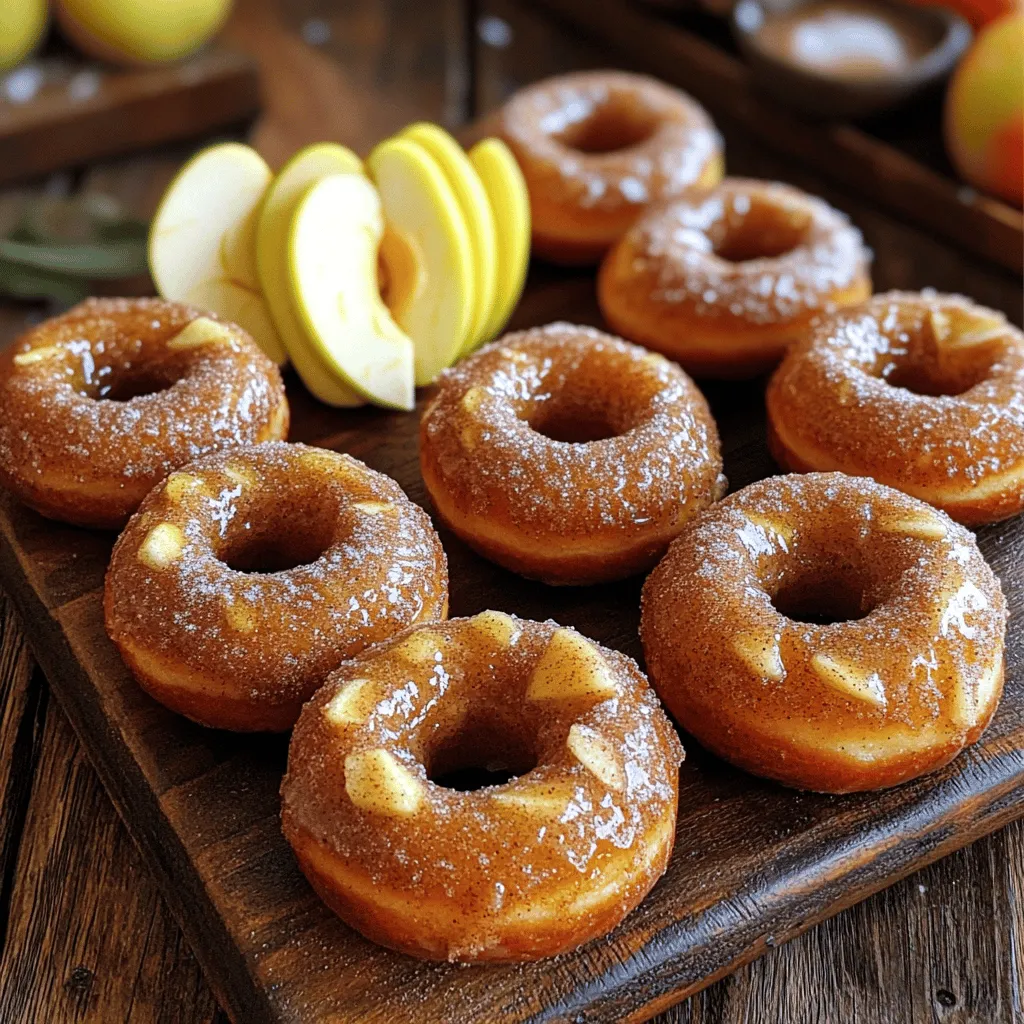 To make these Brown Butter Cinnamon Apple Donuts, gather the following ingredients: - 1 cup all-purpose flour - 1/2 cup granulated sugar - 1/4 cup brown sugar - 1 teaspoon baking powder - 1/2 teaspoon baking soda - 1/2 teaspoon ground cinnamon - 1/4 teaspoon salt - 1/2 cup unsalted butter (with 4 tablespoons for browning) - 1 large egg - 1/2 cup buttermilk (or regular milk with 1/2 teaspoon vinegar) - 1 small apple, peeled and finely diced - 1/2 teaspoon vanilla extract - For coating: 1/4 cup granulated sugar mixed with 1 teaspoon cinnamon These ingredients create a warm, sweet, and spiced donut that is perfect for any occasion. The brown butter adds a rich flavor that elevates the dish. The diced apple gives a fresh and juicy bite, making these donuts truly delightful. - Preheat oven to 350°F (175°C). - Grease the donut pan with cooking spray or butter. - Melt 1/2 cup of butter over medium heat. - Cook until it turns golden brown and smells nutty. - In a bowl, combine: - 1 cup all-purpose flour - 1/2 cup granulated sugar - 1/4 cup brown sugar - 1 teaspoon baking powder - 1/2 teaspoon baking soda - 1/2 teaspoon ground cinnamon - 1/4 teaspoon salt - Whisk these ingredients together until well mixed. - In another bowl, whisk together: - 1 large egg - 1/2 cup buttermilk - 1/2 cup browned butter (save 1 tablespoon for glazing) - 1/2 teaspoon vanilla extract - Make sure the mixture is smooth. - Pour the wet ingredients into the dry ingredients. - Fold gently until just combined. Do not overmix. - Gently fold in: - 1 small apple, peeled and finely diced - Fill each donut cavity about 2/3 full with batter. - Bake in the preheated oven for 10-12 minutes. - Check if the edges are golden brown and insert a toothpick. - If the toothpick comes out clean, they are done. - Allow the donuts to cool in the pan for about 5 minutes. - Then, transfer them to a wire rack to cool slightly. To make brown butter, watch for these signs: - The butter foams and bubbles. - It turns a golden brown color. - You smell a nutty aroma. Common mistakes include: - Cooking at too high a heat. - Not stirring often enough. - Letting it burn, which ruins the flavor. A light and fluffy donut needs careful mixing. - Use room temperature ingredients. - Combine wet and dry ingredients gently. Do not overmix the batter. Overmixing makes donuts dense. Aim for a smooth batter with small lumps. For the best cinnamon-sugar coating: - Roll warm donuts in the mixture. - Use a generous amount of the cinnamon-sugar mix. Alternatives include: - Glazing with maple syrup. - Rolling in powdered sugar for sweetness. These tips help you create the perfect Brown Butter Cinnamon Apple Donuts every time. Enjoy your baking! {{image_2}} You can easily add some fun to your donuts. Try adding nuts like walnuts or pecans. They give a nice crunch and extra flavor. You can also mix in spices like nutmeg or ginger. These spices add warmth and depth to the donut’s taste. Glazing can change the whole vibe of your donuts. A simple sugar glaze is quick and easy. Just mix powdered sugar with a bit of milk until smooth. For a richer option, try a maple glaze. Just combine maple syrup with powdered sugar for a sweet, sticky topping. Want to lighten up your donuts? You can substitute white sugar with coconut sugar or honey. These swaps give sweetness with a bit of flavor. You can also use whole wheat flour instead of all-purpose flour. This keeps the donuts hearty and adds fiber. To keep your donuts fresh, store them in an airtight container. You can keep them at room temperature for up to two days. If you want to keep them longer, refrigerate them. - Best practices for refrigerating: Place the donuts in a container lined with paper towels. This helps absorb moisture and keeps them from getting soggy. - Freezing tips for longer storage: If you want to freeze them, wrap each donut in plastic wrap. Then, place them in a freezer-safe bag. They can last for up to three months in the freezer. When you're ready to enjoy your donuts again, reheating them correctly is key. - Best methods to keep donuts fresh: You can microwave a donut for 10-15 seconds. This warms it up nicely. Another option is to warm them in the oven at 350°F for about five minutes. - Avoiding sogginess: To avoid sogginess, don’t cover the donuts while they heat. Leaving them uncovered keeps them from getting too moist. Yes, you can use regular milk. Just add 1/2 teaspoon of vinegar. This helps mimic the tangy taste of buttermilk. It also reacts with the baking soda for lift. You can store these donuts for up to three days at room temperature. Keep them in an airtight container. For longer storage, freeze them for up to two months. Yes, you can use a flax egg or applesauce. To make a flax egg, mix 1 tablespoon of ground flaxseed with 2.5 tablespoons of water. Let it sit for 5 minutes to thicken. You can use granulated sugar mixed with molasses. For every cup of brown sugar, use 1 cup of granulated sugar and add 1 tablespoon of molasses. Mix well before using. The donuts are done when the edges are golden brown. A toothpick inserted into the center should come out clean. They should spring back when lightly pressed. You learned how to make delicious brown butter cinnamon apple donuts. We covered key ingredients, step-by-step instructions, tips for perfecting your donuts, and fun variations. Don’t forget to store your leftovers properly to keep them fresh. With this guide, you can enjoy warm, tasty donuts anytime. Baking these treats might just become your new favorite hobby. Try adding your own twist for fun! Happy baking!
