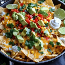 - 2 cups tortilla chips - 1 cup black beans, rinsed and drained - 1 cup corn kernels (frozen or fresh) - 1 red bell pepper, diced - 1 small red onion, diced - 1 jalapeño, sliced (seeds removed for less heat) - 1 cup diced tomatoes - 1 cup shredded cheese (cheddar or Monterey Jack) - 1 avocado, diced - 1/4 cup fresh cilantro, chopped - 1/4 cup sour cream or Greek yogurt - 1 teaspoon ground cumin - 1 teaspoon chili powder - Salt and pepper to taste - Lime wedges for serving Loaded Veggie Nacho Skillet needs fresh and vibrant ingredients. Start with tortilla chips as your base. They give the perfect crunch. Black beans add protein and fiber. Corn brings a sweet burst, while the red bell pepper and onion add crunch and flavor. For heat, slice a jalapeño. You can remove the seeds for less spice. Diced tomatoes keep the dish juicy. Don’t forget the cheese! Shredded cheddar or Monterey Jack melts beautifully. Top it all with creamy avocado and bright cilantro. A dollop of sour cream or Greek yogurt adds richness. Spice it up with cumin and chili powder. Finally, add salt and pepper to taste. Serve with lime wedges for a zesty finish. These ingredients create a fun and colorful dish that everyone will love. 1. Preheat your oven to 400°F (200°C). This step ensures the nachos bake evenly. 2. In a large oven-safe skillet, heat a drizzle of oil over medium heat. 3. Add the diced red onion and bell pepper. Sauté them for about 3-4 minutes until they soften. 4. Next, stir in the sliced jalapeño, black beans, corn, and diced tomatoes. 5. Sprinkle in the ground cumin, chili powder, salt, and pepper. Cook for another 3-5 minutes. Make sure everything is heated through. 1. Remove the skillet from the heat. Evenly layer the tortilla chips over the veggie mixture. 2. Now, generously sprinkle the shredded cheese on top of the chips. This will melt into a gooey delight. 1. Transfer the skillet to your preheated oven. Bake for 10-15 minutes. 2. Keep an eye out for melted and bubbly cheese. This is the sign that it’s ready! 1. Once out of the oven, top the nachos with diced avocado and chopped cilantro. 2. Serve hot with a dollop of sour cream and lime wedges on the side. Squeeze the lime for a fresh burst of flavor. Adjusting the spice level is easy. Just omit the seeds from the jalapeño. This small change keeps the heat down. You can also mix cheeses for a richer taste. Cheddar and Monterey Jack blend well together. You can pair this dish with your favorite salsas or guacamole. They add great flavors and textures. Serve it as an appetizer or make it the main dish. It fits any gathering or family meal perfectly. Using a colorful skillet makes your dish pop visually. It draws everyone’s attention. Garnish with extra cilantro and lime wedges for a fresh look. This adds color and flavor, making it even more fun to eat. {{image_2}} You can easily adjust this dish for different diets. If you want a vegan option, just skip the cheese. Use a dairy-free substitute instead. This keeps it creamy and delicious without any animal products. For gluten-free needs, make sure your tortilla chips are certified gluten-free. That way, everyone can enjoy this tasty dish. Feel free to swap out some ingredients to fit your taste. If you don’t have black beans, use pinto or kidney beans. They will work just as well. You can also add more veggies. Try using zucchini or spinach to give it extra nutrients and color. These options make the dish even more vibrant and wholesome. Want to change things up? You can add cooked ground meat or shredded chicken for a heartier meal. This adds protein and makes it even more filling. You can also play around with different types of cheese. Mix cheddar with Monterey Jack or even pepper jack for a spicy kick. These tweaks can really make this dish your own. To store leftovers, place them in an airtight container. This keeps the nachos fresh. Make sure to cool the nachos first before sealing. I recommend refrigerating them right away. Store them for up to three days. For best taste, eat them sooner rather than later. You can reheat nachos in the oven or microwave. The oven gives the best results. Set it to 350°F (175°C). Place the nachos on a baking sheet. Bake for about 10 minutes or until hot. For the microwave, use a microwave-safe plate. Heat for 30 seconds, checking each time. To avoid sogginess, add a paper towel under the nachos. This absorbs extra moisture. Can you freeze loaded veggie nachos? Yes, but it's not ideal. Freezing can change the texture. If you want to freeze them, layer them in a freezer-safe bag. Remove as much air as possible. When ready to eat, thaw in the fridge overnight. Reheat in the oven for the best taste. Making a Loaded Veggie Nacho Skillet takes about 30 minutes. You spend 10 minutes prepping the ingredients. Then, cooking and baking take about 20 minutes. This dish is quick and easy, perfect for a weeknight meal. Yes, you can prep this dish early. Chop your veggies and mix them in the skillet. Store the skillet in the fridge for later. When you are ready, add the tortilla chips and cheese. Bake as usual for a fresh, hot meal. You can get creative with toppings! Here are some ideas: - Sliced olives - Pickled jalapeños - Fresh salsa - Guacamole - Green onions - Hot sauce Feel free to mix and match based on your taste! Loaded Veggie Nacho Skillet can be healthy. It features beans and veggies packed with nutrients. You can make it even healthier by using low-fat cheese. Swap sour cream for Greek yogurt too. This way, you enjoy a tasty meal without compromising your health goals. Loaded veggie nachos are easy to make and fun to eat. You start with layers of fresh ingredients like chips, beans, and cheese, then add your favorite toppings. This dish works as a meal or a snack. Remember, you can mix it up with different beans or veggies. Store leftovers right, and reheat them well so they stay tasty. I hope you enjoy this loaded veggie nacho skillet as much as I do!