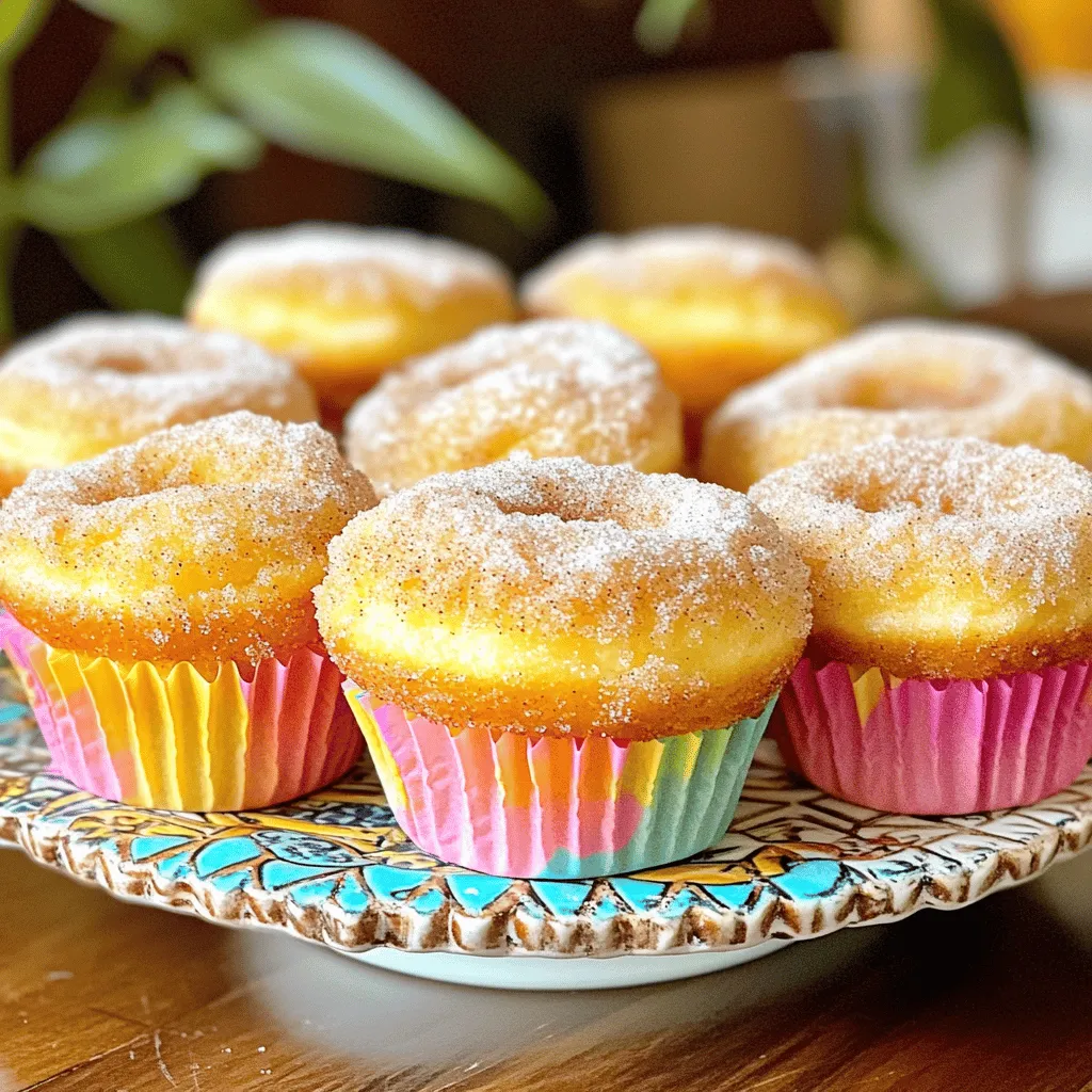 When making cinnamon sugar donut muffins, you need a mix of dry and wet ingredients, plus a topping for that sweet finish. Here’s what you will need: - 1 ½ cups all-purpose flour - 1 teaspoon baking powder - ½ teaspoon baking soda - ½ teaspoon salt - ¾ cup granulated sugar - 1 teaspoon ground cinnamon - ½ cup unsalted butter, melted - 1 large egg - ¾ cup buttermilk - 1 teaspoon vanilla extract - ¼ cup granulated sugar for coating - 1 teaspoon ground cinnamon for coating These ingredients come together to create a soft and fluffy muffin. The cinnamon and sugar blend gives it that donut-like taste. The buttermilk adds moisture, while the melted butter makes it rich. Don’t skip the topping; it’s where the magic happens! 1. First, preheat your oven to 350°F (175°C). This helps the muffins bake evenly. 2. Prepare your muffin tin by lining it with paper liners or spraying it with non-stick spray. 3. In a medium bowl, whisk together the dry ingredients: - 1 ½ cups all-purpose flour - 1 teaspoon baking powder - ½ teaspoon baking soda - ½ teaspoon salt - ¾ cup granulated sugar - 1 teaspoon ground cinnamon 4. In a large bowl, mix the wet ingredients. Combine: - ½ cup unsalted butter, melted - 1 large egg - ¾ cup buttermilk - 1 teaspoon vanilla extract 5. Stir these together until smooth and creamy. 6. Gradually add the dry mixture to the wet mixture. Stir gently until just mixed. 7. Fill each muffin cup about ¾ full with batter. 8. Bake in the oven for 15-18 minutes. Check with a toothpick; it should come out clean. 9. While muffins bake, mix the topping. Combine: - ¼ cup granulated sugar - 1 teaspoon ground cinnamon 10. Once muffins cool for about 5 minutes, coat them in the cinnamon sugar while warm. 11. Place them on a wire rack to cool fully. Enjoy your delicious treats! - Avoiding overmixing: When you mix the wet and dry ingredients, stir gently. A few lumps are okay. Overmixing makes the muffins dense and tough. - Ensuring muffins rise evenly: Fill each muffin cup about ¾ full. This helps them rise uniformly. Make sure your oven is preheated to 350°F for best results. - Presentation tips for serving: Use colorful cupcake liners or a decorative platter. Stack muffins in a clear jar for a sweet gift. This makes them look extra special. - Pairing with beverages: Enjoy these muffins with a nice cup of coffee or tea. They also pair well with hot chocolate for a cozy treat. - Incorrect oven temperature: Always check your oven with a thermometer. If it’s too hot or too cold, the muffins won't bake right. - Not cooling before coating: Let the muffins cool for about 5 minutes before coating them in sugar. This helps the cinnamon sugar stick better. {{image_2}} You can add nutmeg to your mix for a warm twist. Just a pinch makes a big difference. Other spices like allspice or cardamom can also work well. If you love chocolate, try mixing in chocolate chips. They melt and create gooey pockets of joy in every bite. For gluten-free donuts, swap the all-purpose flour with a gluten-free blend. Look for one that works well in baking. You can also use almond flour or coconut flour for a different taste. If you need a dairy-free option, replace the buttermilk with almond milk or oat milk. Use coconut oil instead of butter for a dairy-free fat. In the fall, add pumpkin spice to the batter for a cozy flavor. It's like autumn in a muffin! For a summer treat, mix in lemon zest for a bright, zesty flavor. The citrus adds a refreshing touch that pairs well with the cinnamon sugar coating. To keep your cinnamon sugar donut muffins fresh, store them in an airtight container. This helps prevent them from drying out. You can also use a zip-top bag. Place a piece of bread in the bag to keep them moist longer. If you want to enjoy them later, keep the muffins at room temperature for the best taste. To freeze the muffins, let them cool completely first. Wrap each muffin tightly in plastic wrap. Then, place them in a freezer-safe bag or container. This way, they stay fresh for up to three months. When you want to eat them, defrost them in the fridge overnight. You can also warm them in the microwave for a quick treat. These muffins last about three days at room temperature. You will know they are spoiled if you see mold or notice an off smell. If they feel hard or dry, they may not taste good anymore. Always check before enjoying! To keep your muffins fluffy, avoid overmixing the batter. Mix just until the dry and wet ingredients come together. Also, make sure your baking powder and baking soda are fresh. They help the muffins rise and stay light. Yes, you can make this recipe ahead. Prepare the batter and store it in the fridge for up to 24 hours. When you are ready, bake the muffins fresh. You can also bake them ahead and store them. Just keep them in an airtight container. You can use milk with vinegar or lemon juice as a substitute for buttermilk. Mix ¾ cup of milk with 1 tablespoon of vinegar or lemon juice. Let it sit for about 5 minutes. This mixture will work well in your muffins. These muffins are a treat, not a health food. They have sugar and butter, but you can make them healthier. Use whole wheat flour or reduce the sugar. You can also add fruit like blueberries for extra nutrition. To adjust the sweetness, simply change the amount of sugar you add. You can reduce the sugar by ¼ cup for less sweetness. If you want more sweetness, add a bit more sugar or use a sweetener like honey. This blog post detailed how to bake delicious muffins with simple ingredients. We covered dry and wet components, plus topping options. I shared step-by-step instructions and helpful tips to perfect your baking. You learned ways to add flavors and store your muffins. Remember, practice makes perfect. Try different flavors and variations to make them yours. Happy baking! Enjoy your muffins fresh or stored for later!