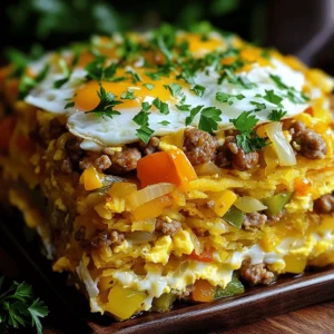 - 1 lb breakfast sausage, crumbled - 1 medium onion, diced - 1 bell pepper, diced (red or green) - 4 cups frozen hash browns - 8 large eggs - 1 cup shredded cheddar cheese - 1/2 cup milk - 1 teaspoon garlic powder - 1 teaspoon smoked paprika - Salt and pepper to taste These main ingredients come together to make a filling breakfast. The breakfast sausage adds great flavor. The onion and bell pepper bring sweetness and crunch. Frozen hash browns give texture and make this dish hearty. Eggs create a rich base, while cheese adds creaminess. - Cooked bacon or ham, diced - Spinach or kale, chopped - Different cheese types, like pepper jack or feta - Fresh tomatoes, diced - Jalapeños for heat You can easily customize your Mountain Man Breakfast. Adding bacon or ham boosts the flavor. Spinach or kale adds nutrients and color. Different cheeses can change the taste profile. Fresh tomatoes give a nice freshness, and jalapeños add a kick. - Fresh parsley, chopped - Avocado, sliced - Salsa or hot sauce - Sour cream Garnishes can elevate your meal. Chopped parsley adds color and freshness. Sliced avocado offers creaminess. Salsa or hot sauce gives a spicy twist. A dollop of sour cream makes it rich and smooth. Enjoy experimenting with these toppings! First, I start by cooking the sausage. I heat a skillet over medium heat. I add 1 pound of crumbled breakfast sausage. I cook it until it turns brown. After that, I drain any extra grease. Then, I put the sausage in the crockpot. Next, I use the same skillet for the veggies. I add a medium diced onion and a bell pepper. I sauté them for about 3 to 4 minutes. They should feel soft before adding them to the crockpot with the sausage. Now, I layer the frozen hash browns next. I take 4 cups of hash browns and spread them evenly over the sausage and veggies. This helps create a solid base. In a bowl, I whisk together 8 large eggs and ½ cup of milk. I also add 1 teaspoon of garlic powder and 1 teaspoon of smoked paprika. I sprinkle in salt and pepper to taste. Then, I pour this egg mixture over the hash browns. Finally, I top it off with 1 cup of shredded cheddar cheese. Once everything is in the crockpot, I cover it. I set the cooker to low for about 7 to 8 hours. If I’m short on time, I can set it to high for 3 to 4 hours. I check that the eggs are set and the top is golden. After cooking, I gently stir the mixture to blend it. I like to garnish with fresh chopped parsley before serving. This adds a nice touch and some color! To get the best flavor from your Crockpot Mountain Man Breakfast, use quality sausage. Fresh, crumbled breakfast sausage adds rich taste. Sautéing the onion and bell pepper before adding them boosts their sweetness. Use smoked paprika instead of regular. It gives a smoky depth that enhances each bite. If you want more spice, add some hot sauce or diced jalapeños. Lastly, fresh herbs like parsley brighten the dish. One common mistake is not draining the sausage well. Excess grease can make your dish oily. Another pitfall is overcooking the eggs. They should be set but not dry. Be careful when adding salt. The cheese adds saltiness too, so taste as you go. Also, avoid skipping the whisking step for the egg mixture. This ensures even cooking and a fluffy texture. Serve this dish hot right from the crockpot. You can pair it with toast or fresh fruit for balance. Consider adding a dollop of sour cream or Greek yogurt for creaminess. For a fun twist, serve it in a tortilla wrap. You can also top it with avocado slices or fresh salsa for extra flavor. Don’t forget the coffee or juice for a complete breakfast spread! {{image_2}} You can swap the breakfast sausage for turkey sausage or chicken sausage. Both options lower the fat content while keeping great flavor. You can also use diced ham or bacon for a smoky taste. Just remember, each type of meat brings its own unique flavor and texture. Adjust cooking times if needed, as some meats cook faster than others. To make this dish vegetarian, skip the meat entirely. You can replace it with black beans or diced mushrooms. Both add protein and texture. Adding extra veggies like spinach or zucchini can boost nutrition too. Just remember to sauté them before adding to the crockpot for better flavor. Adding spices can change the whole dish. Try adding some cumin or chili powder for a kick. You can also mix in fresh herbs like thyme or basil for a fresh taste. For a cheesy twist, use pepper jack cheese instead of cheddar. This adds spice and creaminess. Adjust the seasonings to fit your taste. After enjoying your Crockpot Mountain Man Breakfast, let the leftovers cool. Place them in an airtight container. Make sure to store them in the fridge. They will stay fresh for about 3-4 days. If you need to store them longer, consider freezing. To reheat, take the leftovers from the fridge. You can use a microwave or the stovetop. If using a microwave, warm them in 30-second intervals. Stir between intervals until heated through. On the stovetop, heat in a pan over medium heat. Stir often until warm. To freeze, use a freezer-safe container. Portion out the meal for easy access later. Label the container with the date. Your meal can last in the freezer for up to 2-3 months. When ready to eat, thaw it overnight in the fridge. Then, reheat as mentioned above. Yes, you can make this recipe ahead of time. You can prepare the ingredients the night before. Just layer them in the crockpot. Store it in the fridge overnight. In the morning, simply plug in the crockpot and cook it. This makes mornings easy and stress-free. You can use several things instead of hash browns. Diced sweet potatoes work well. You can also use cooked quinoa or even cooked rice. Each option gives a different flavor and texture. Just ensure they are cooked before adding to the crockpot. The cooking time may change with different crockpot sizes. For smaller crockpots, the food may cook faster. Check the dish after 2-3 hours on high or 5-6 hours on low. For larger crockpots, it may take longer. Always check for set eggs and golden tops. Yes, you can make this recipe dairy-free easily. Substitute the milk with almond milk or oat milk. Instead of cheddar cheese, try dairy-free cheese options. Many brands offer tasty dairy-free cheese that melts well. This way, everyone can enjoy the meal. In this blog post, we explored key ingredients, step-by-step prep, and important cooking tips. I shared ways to add your twist with custom ingredients and variations, along with storage tips. Remember, the right techniques bring out the best flavor. Avoid common mistakes to ensure success. Use my guidelines to create a delicious meal that fits your needs. Keep experimenting with flavors and enjoy the process. Your cooking journey starts now!