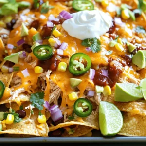- 1 lb cooked chicken breast, shredded - 1 cup smoky BBQ sauce - 1 bag tortilla chips (10 oz) - 2 cups shredded cheddar cheese - 1 cup black beans, rinsed and drained - 1 cup corn (fresh, frozen, or canned) - 1 jalapeño, sliced (optional) - 1/2 cup red onion, finely chopped - 1/2 cup fresh cilantro, chopped - 1 avocado, diced - Sour cream or Greek yogurt, for drizzling - Lime wedges, for serving - Salt and pepper to taste - Additional spices (if desired) When making my smoky BBQ chicken nachos, I focus on quality ingredients. For the chicken, I use tender, shredded chicken breast mixed with smoky BBQ sauce. This gives the dish a rich taste that stands out. The tortilla chips form a perfect base that holds all the toppings. I love adding cheese. Cheddar cheese melts beautifully over the hot chicken and chips. For added texture, I sprinkle black beans and corn on top. These ingredients not only add flavor but also a nice crunch. Toppings can be personal. I often add sliced jalapeños for a little heat. Red onions give a nice sharpness, while fresh cilantro brings a burst of color and flavor. Diced avocado adds creaminess, balancing the smoky BBQ sauce. Seasoning is key. I always use salt and pepper to enhance the flavors. If you want more kick, feel free to add your favorite spices. The right blend can really elevate your nachos. With these ingredients, you’re set for a delicious plate of smoky BBQ chicken nachos that everyone will love! Start with 1 pound of cooked chicken breast. If you have leftover chicken, that works great too. Shred the chicken into small pieces using two forks. In a mixing bowl, combine the shredded chicken with 1 cup of smoky BBQ sauce. Toss it all together until the chicken is well coated. This step adds rich flavor to your nachos. Grab a large sheet pan. Spread out 1 bag of tortilla chips in a single layer. Make sure the chips cover the bottom without too many overlaps. Next, sprinkle 1 cup of rinsed and drained black beans evenly over the chips. Then, add 1 cup of corn on top. This mix gives a great texture and taste. Now, spread the BBQ chicken mixture over the chips and beans. Aim to cover as much area as possible. Finally, generously sprinkle 2 cups of shredded cheddar cheese on top. Preheat your oven to 400°F (200°C). This temperature helps the cheese melt perfectly. Place the sheet pan in the oven and bake for 15 to 20 minutes. Keep an eye on it until the cheese is bubbly and melted. When done, take the sheet pan out of the oven and let it cool for a minute. This wait helps avoid burns when you dig in. Choosing the right BBQ sauce Pick a smoky BBQ sauce for depth. A sweet sauce adds a nice touch. If you prefer heat, choose one with a kick. Try different brands to find your favorite. Spice up your nachos Add extra spices like chili powder or cumin. These spices give your nachos a special twist. You can also toss in some cayenne pepper for extra heat. Fresh jalapeños are great if you want a spicy crunch. Cheese selection and layering technique Use sharp cheddar cheese for a strong flavor. You can mix in Monterey Jack for a creamier texture. Layer the cheese thick on top of the chicken. This helps it melt evenly. For best results, add cheese halfway through cooking. Accompaniments such as lime wedges and dips Serve your nachos with lime wedges for a zesty pop. A side of sour cream or Greek yogurt cools the heat. You can also offer guacamole for extra creaminess. Fresh cilantro on top adds a lovely touch. {{image_2}} You can switch up the protein in this dish. Instead of chicken, try shredded beef. It adds a rich taste. For a lighter option, use turkey. You can also go plant-based. Use jackfruit or tofu for a fun twist. Both options soak up flavors well. Just make sure to season them with smoky BBQ sauce. Want a meat-free nacho? Just skip the chicken. Use black beans as your base protein. They are packed with protein and fiber. You can also add lentils for a different texture. For cheese, try vegan cheese or nutritional yeast. This keeps it creamy and cheesy without dairy. You can drizzle with a vegan yogurt for tang. Get creative with your BBQ sauce. Try a spicy version for extra heat. You can also use a honey BBQ for sweetness. Adding smoked paprika can enhance the smoky flavor. If you like, throw in some chipotle powder for a kick. Experiment with different spices like cumin or chili powder. Each twist gives your nachos a new life. After enjoying your smoky BBQ chicken nachos, store any leftovers right away. Let them cool to room temperature first. Then, transfer them to an airtight container. This helps keep them fresh. You can store the nachos in the fridge for up to three days. To reheat nachos, you want to keep them crispy. Start by preheating your oven to 350°F (175°C). Spread the nachos on a baking sheet in a single layer. Bake for about 10 minutes. Check them often to avoid burning. You can also use an air fryer for a quicker option. This way, they will stay crunchy. You can freeze some nacho components but not the whole dish. For best results, freeze the chicken and toppings separately. Use freezer-safe bags or containers. The tortilla chips should not be frozen, as they will become soggy. When you're ready to eat, thaw everything in the fridge overnight. Then, assemble and reheat as needed. To make nachos crispy, start by using a single layer of tortilla chips. If you pile them high, they can turn soggy. Bake at 400°F for 15 to 20 minutes. Keep an eye on them. You want the cheese to melt but not burn. You can also try baking them longer if needed. The right time helps get that crunch you crave. Yes, you can use store-bought BBQ chicken. It saves time and effort. Just shred the chicken and mix it with your favorite BBQ sauce. This option is great if you’re busy or want a quick meal. You can find pre-cooked BBQ chicken at many grocery stores. Just remember to check the flavor. Some brands are sweeter, while others are smokier. If you don’t have tortilla chips, you can use several alternatives. Try pita chips or even baked potato chips. You can also make your own by baking flatbreads or corn tortillas. Just cut them into triangles, brush with oil, and bake. This gives you that crunchy base for your nachos. Don't be afraid to get creative! This article covered how to create delicious sheet-pan smoky BBQ chicken nachos. We explored the key ingredients, step-by-step instructions, and useful tips. Don't forget to try different toppings and seasonings for extra flavor. You can even switch proteins or make it vegetarian. Remember, leftovers can be stored well and reheated for a tasty snack. Now, get ready to enjoy this fun and easy dish with friends or family!